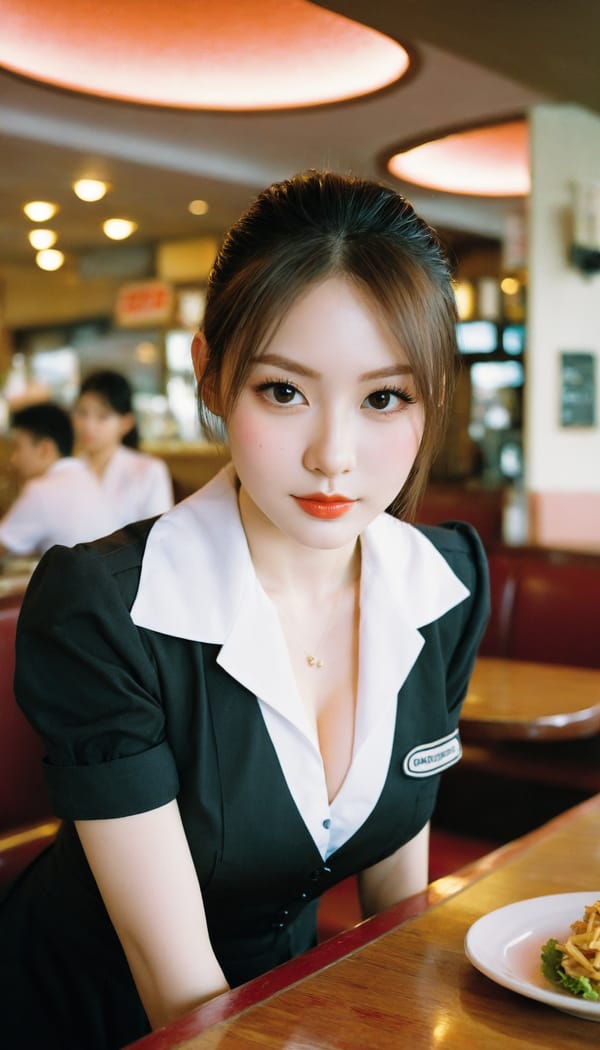 Tags: 21872187, SDXL
{"3": {"inputs": {"seed": 642748657202348, "steps": 32, "cfg": 7.15, "sampler_name": "dpmpp_2m", "scheduler": "karras", "denoise": 1.0, "model": ["27", 0], "positive": ["6", 0], "negative": ["7", 0], "latent_image": ["5", 0]}, "class_type": "KSampler"}, "4": {"inputs": {"ckpt_name": "helloworldxl.safetensors"}, "class_type": "CheckpointLoaderSimple"}, "5": {"inputs": {"width": 768, "height": 1344, "batch_size": 1}, "class_type": "EmptyLatentImage"}, "6": {"inputs": {"text": "27 year old girl, (temptress:1.13), (idol:1.09), (seductive facial expression:0.96), (sexy lips:1.01), (eyelashes:1.07), (blush:1.06), (pale skin:1.10), (cute:1.14), (beautiful eyes:0.98), (detailed face:1.04), (double eyelids:1.05), (in a seductive pose:1.06), (large perky breasts:0.99), (cleavage:1.08), (thigh gap:0.97), (a waitress in uniform:1.14) working at a restaurant, (natural looking skin:1.05), (portra:1.01), (film:1.01), (soft lighting:1.09), (candid cinema:1.04), (skin fuzz:1.01), (detailed skin:1.01), (textured skin:1.04), (RAW:1.03)", "clip": ["27", 1]}, "class_type": "CLIPTextEncode"}, "7": {"inputs": {"text": "(low resolution:1.11), (twisted:1.08), (worst quality:1.10), (watermark:1.10), (open mouth:1.11), (distorted:1.12), (bad hands:1.13)", "clip": ["27", 1]}, "class_type": "CLIPTextEncode"}, "8": {"inputs": {"samples": ["3", 0], "vae": ["4", 2]}, "class_type": "VAEDecode"}, "25": {"inputs": {"lora_name": "nudify_xl.safetensors", "strength_model": 0.14, "strength_clip": 0.05, "model": ["4", 0], "clip": ["4", 1]}, "class_type": "LoraLoader"}, "26": {"inputs": {"lora_name": "shirtlift_SDXL_v2.safetensors", "strength_model": 0.12, "strength_clip": 0.19, "model": ["25", 0], "clip": ["25", 1]}, "class_type": "LoraLoader"}, "27": {"inputs": {"lora_name": "PerfectEyesXL.safetensors", "strength_model": 0.03, "strength_clip": 0.02, "model": ["26", 0], "clip": ["26", 1]}, "class_type": "LoraLoader"}, "30": {"inputs": {"model_name": "4x_NMKD-Superscale-SP_178000_G.pth"}, "class_type": "UpscaleModelLoader"}, "31": {"inputs": {"upscale_model": ["30", 0], "image": ["8", 0]}, "class_type": "ImageUpscaleWithModel"}, "32": {"inputs": {"upscale_method": "lanczos", "scale_by": 0.5, "image": ["31", 0]}, "class_type": "ImageScaleBy"}, "33": {"inputs": {"pixels": ["32", 0], "vae": ["4", 2]}, "class_type": "VAEEncode"}, "34": {"inputs": {"seed": 642748657202348, "steps": 32, "cfg": 7.15, "sampler_name": "dpmpp_2m", "scheduler": "karras", "denoise": 0.3, "model": ["27", 0], "positive": ["6", 0], "negative": ["7", 0], "latent_image": ["33", 0]}, "class_type": "KSampler"}, "36": {"inputs": {"samples": ["34", 0], "vae": ["4", 2]}, "class_type": "VAEDecode"}, "39": {"inputs": {"filename_prefix": "comfyapi-1711276626964", "images": ["36", 0]}, "class_type": "SaveImage"}}