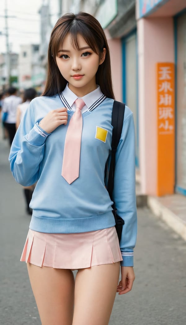 Tags: 21872187, SDXL
{"3": {"inputs": {"seed": 471502815604281, "steps": 32, "cfg": 7.33, "sampler_name": "dpmpp_2m", "scheduler": "karras", "denoise": 1.0, "model": ["27", 0], "positive": ["6", 0], "negative": ["7", 0], "latent_image": ["5", 0]}, "class_type": "KSampler"}, "4": {"inputs": {"ckpt_name": "juggernautXL_v8Rundiffusion.safetensors"}, "class_type": "CheckpointLoaderSimple"}, "5": {"inputs": {"width": 768, "height": 1344, "batch_size": 1}, "class_type": "EmptyLatentImage"}, "6": {"inputs": {"text": "21 year old girl, (japanese:1.06), (ukrainian:1.08), (seductive pose:1.06), (double eyelids:1.08), (slim:1.03), (beautiful eyes:1.12), (eyelashes:1.13), (cute:1.04), (sexy lips:1.12), (blush:1.03), (temptress:1.05), (idol:1.10), (detailed face:1.03), (perky ass:1.14), (exposed ass:0.98), (looking back:1.01), (sexy ass:1.11), (thigh gap:1.09), (school uniform:1.12), choker, busy street, (natural looking skin:1.02), (skin fuzz:1.05), (soft lighting:1.07), (RAW:1.00), (portra:1.08), (textured skin:1.07), (detailed skin:1.08), (candid cinema:1.01), (film:1.03)", "clip": ["27", 1]}, "class_type": "CLIPTextEncode"}, "7": {"inputs": {"text": "(open mouth:1.08), (twisted:1.05), (worst quality:1.11), (low resolution:1.11), (bad hands:1.13), (watermark:1.12), (distorted:1.06)", "clip": ["27", 1]}, "class_type": "CLIPTextEncode"}, "8": {"inputs": {"samples": ["3", 0], "vae": ["4", 2]}, "class_type": "VAEDecode"}, "25": {"inputs": {"lora_name": "nudify_xl.safetensors", "strength_model": 0.23, "strength_clip": 0.11, "model": ["4", 0], "clip": ["4", 1]}, "class_type": "LoraLoader"}, "26": {"inputs": {"lora_name": "shirtlift_SDXL_v2.safetensors", "strength_model": 0.13, "strength_clip": 0.17, "model": ["25", 0], "clip": ["25", 1]}, "class_type": "LoraLoader"}, "27": {"inputs": {"lora_name": "PerfectEyesXL.safetensors", "strength_model": 0.1, "strength_clip": 0.05, "model": ["26", 0], "clip": ["26", 1]}, "class_type": "LoraLoader"}, "30": {"inputs": {"model_name": "4x_NMKD-Superscale-SP_178000_G.pth"}, "class_type": "UpscaleModelLoader"}, "31": {"inputs": {"upscale_model": ["30", 0], "image": ["8", 0]}, "class_type": "ImageUpscaleWithModel"}, "32": {"inputs": {"upscale_method": "lanczos", "scale_by": 0.5, "image": ["31", 0]}, "class_type": "ImageScaleBy"}, "33": {"inputs": {"pixels": ["32", 0], "vae": ["4", 2]}, "class_type": "VAEEncode"}, "34": {"inputs": {"seed": 471502815604281, "steps": 32, "cfg": 7.33, "sampler_name": "dpmpp_2m", "scheduler": "karras", "denoise": 0.3, "model": ["27", 0], "positive": ["6", 0], "negative": ["7", 0], "latent_image": ["33", 0]}, "class_type": "KSampler"}, "36": {"inputs": {"samples": ["34", 0], "vae": ["4", 2]}, "class_type": "VAEDecode"}, "39": {"inputs": {"filename_prefix": "comfyapi-1707711424497", "images": ["36", 0]}, "class_type": "SaveImage"}}