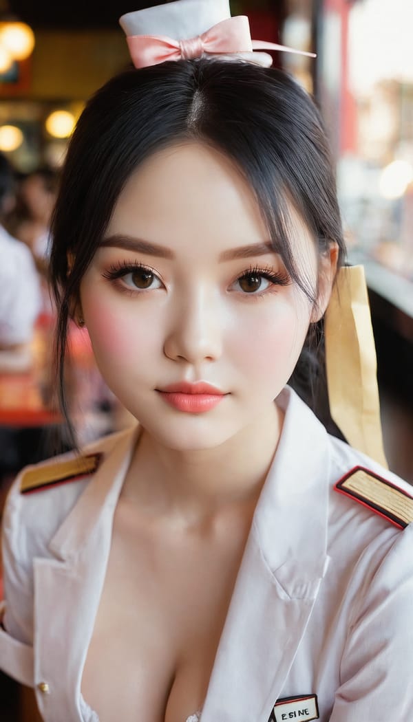 Tags: 21872187, SDXL
{"3": {"inputs": {"seed": 529841559123817, "steps": 32, "cfg": 6.56, "sampler_name": "dpmpp_2m", "scheduler": "karras", "denoise": 1.0, "model": ["27", 0], "positive": ["6", 0], "negative": ["7", 0], "latent_image": ["5", 0]}, "class_type": "KSampler"}, "4": {"inputs": {"ckpt_name": "juggernautxl.safetensors"}, "class_type": "CheckpointLoaderSimple"}, "5": {"inputs": {"width": 768, "height": 1344, "batch_size": 1}, "class_type": "EmptyLatentImage"}, "6": {"inputs": {"text": "25 year old girl, (temptress:1.09), (pale skin:1.08), (blush:1.14), (double eyelids:0.99), (sexy lips:1.04), (eyelashes:1.10), (idol:1.09), (beautiful eyes:1.07), (slim:0.95), (detailed face:1.12), (seductive facial expression:1.11), (seductive pose:1.13), (cute:0.97), (on all fours:0.96), (spreading ass cheeks:1.00), (from behind:1.08), (backboob:1.03), (a waitress in uniform:0.98) working at a restaurant, (natural looking skin:1.05), (portra:1.02), (RAW:1.05), (film:1.00), (candid cinema:1.04), (detailed skin:1.02), (skin fuzz:1.05), (soft lighting:1.00)", "clip": ["27", 1]}, "class_type": "CLIPTextEncode"}, "7": {"inputs": {"text": "(bad hands:1.08), (distorted:1.07), (open mouth:1.12), (worst quality:1.12), (twisted:1.10), (low resolution:1.09), (watermark:1.10)", "clip": ["27", 1]}, "class_type": "CLIPTextEncode"}, "8": {"inputs": {"samples": ["3", 0], "vae": ["4", 2]}, "class_type": "VAEDecode"}, "25": {"inputs": {"lora_name": "nudify_xl.safetensors", "strength_model": 0.11, "strength_clip": 0.03, "model": ["4", 0], "clip": ["4", 1]}, "class_type": "LoraLoader"}, "26": {"inputs": {"lora_name": "shirtlift_SDXL_v2.safetensors", "strength_model": 0.0, "strength_clip": 0.08, "model": ["25", 0], "clip": ["25", 1]}, "class_type": "LoraLoader"}, "27": {"inputs": {"lora_name": "PerfectEyesXL.safetensors", "strength_model": 0.0, "strength_clip": 0.18, "model": ["26", 0], "clip": ["26", 1]}, "class_type": "LoraLoader"}, "30": {"inputs": {"model_name": "4x_NMKD-Superscale-SP_178000_G.pth"}, "class_type": "UpscaleModelLoader"}, "31": {"inputs": {"upscale_model": ["30", 0], "image": ["8", 0]}, "class_type": "ImageUpscaleWithModel"}, "32": {"inputs": {"upscale_method": "lanczos", "scale_by": 0.5, "image": ["31", 0]}, "class_type": "ImageScaleBy"}, "33": {"inputs": {"pixels": ["32", 0], "vae": ["4", 2]}, "class_type": "VAEEncode"}, "34": {"inputs": {"seed": 529841559123817, "steps": 32, "cfg": 6.56, "sampler_name": "dpmpp_2m", "scheduler": "karras", "denoise": 0.3, "model": ["27", 0], "positive": ["6", 0], "negative": ["7", 0], "latent_image": ["33", 0]}, "class_type": "KSampler"}, "36": {"inputs": {"samples": ["34", 0], "vae": ["4", 2]}, "class_type": "VAEDecode"}, "39": {"inputs": {"filename_prefix": "comfyapi-1716001856584", "images": ["36", 0]}, "class_type": "SaveImage"}}