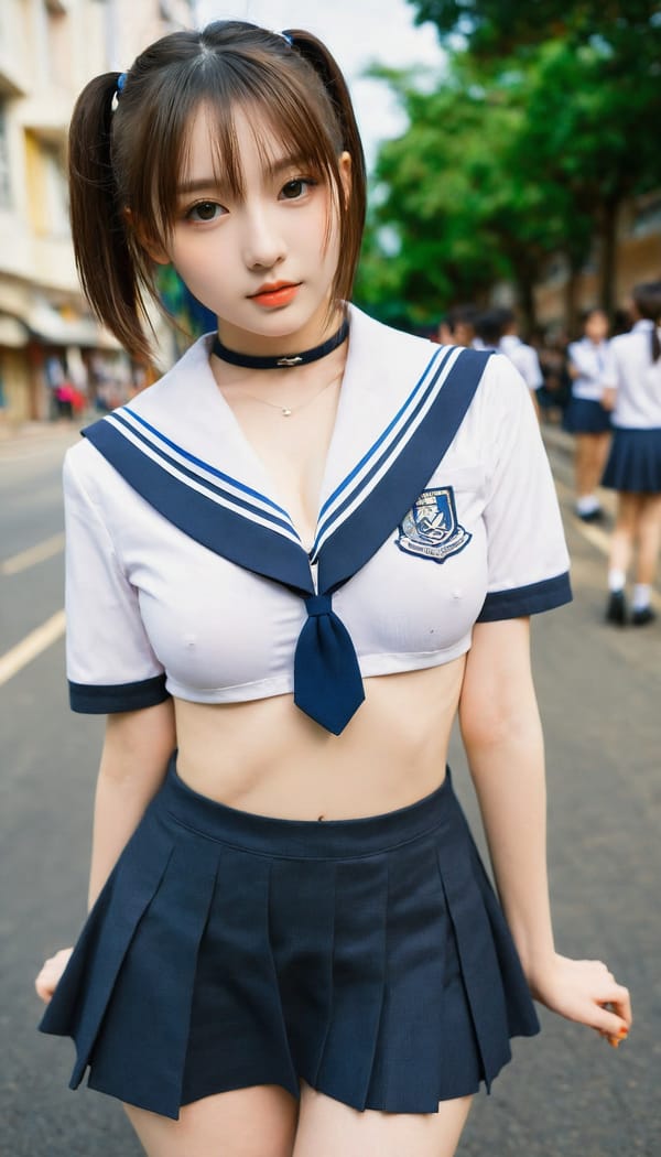 Tags: 21872187, SDXL
{"3": {"inputs": {"seed": 714863228375302, "steps": 64, "cfg": 7.2, "sampler_name": "dpmpp_2m", "scheduler": "karras", "denoise": 1.0, "model": ["27", 0], "positive": ["6", 0], "negative": ["7", 0], "latent_image": ["5", 0]}, "class_type": "KSampler"}, "4": {"inputs": {"ckpt_name": "helloworldxl.safetensors"}, "class_type": "CheckpointLoaderSimple"}, "5": {"inputs": {"width": 768, "height": 1344, "batch_size": 1}, "class_type": "EmptyLatentImage"}, "6": {"inputs": {"text": "18 year old girl, (idol:0.95), (blush:1.01), (temptress:1.06), (slim:1.08), (pale skin:1.04), (cute:1.11), (sexy lips:1.06), (eyelashes:1.00), (seductive pose:0.99), (double eyelids:1.02), (beautiful eyes:1.11), (seductive facial expression:1.08), (detailed face:1.03), (in a seductive pose:1.08), (large perky breasts:1.05), (cleavage:1.06), (thigh gap:1.01), (school uniform:1.11), choker, busy street, (candid cinema:1.05), (detailed skin:1.06), (natural looking skin:1.00), (portra:1.04), (film:1.04), (skin fuzz:1.03), (soft lighting:1.03), (textured skin:1.06), (RAW:1.06)", "clip": ["27", 1]}, "class_type": "CLIPTextEncode"}, "7": {"inputs": {"text": "(open mouth:1.08), (twisted:1.06), (bad hands:1.14), (distorted:1.14), (low resolution:1.12), (watermark:1.06), (worst quality:1.12)", "clip": ["27", 1]}, "class_type": "CLIPTextEncode"}, "8": {"inputs": {"samples": ["3", 0], "vae": ["4", 2]}, "class_type": "VAEDecode"}, "25": {"inputs": {"lora_name": "nudify_xl.safetensors", "strength_model": 0.39, "strength_clip": 0.29, "model": ["4", 0], "clip": ["4", 1]}, "class_type": "LoraLoader"}, "26": {"inputs": {"lora_name": "shirtlift_SDXL_v2.safetensors", "strength_model": 0.11, "strength_clip": 0.04, "model": ["25", 0], "clip": ["25", 1]}, "class_type": "LoraLoader"}, "27": {"inputs": {"lora_name": "PerfectEyesXL.safetensors", "strength_model": 0.18, "strength_clip": 0.12, "model": ["26", 0], "clip": ["26", 1]}, "class_type": "LoraLoader"}, "30": {"inputs": {"model_name": "4x_NMKD-Superscale-SP_178000_G.pth"}, "class_type": "UpscaleModelLoader"}, "31": {"inputs": {"upscale_model": ["30", 0], "image": ["8", 0]}, "class_type": "ImageUpscaleWithModel"}, "32": {"inputs": {"upscale_method": "lanczos", "scale_by": 0.5, "image": ["31", 0]}, "class_type": "ImageScaleBy"}, "33": {"inputs": {"pixels": ["32", 0], "vae": ["4", 2]}, "class_type": "VAEEncode"}, "34": {"inputs": {"seed": 714863228375302, "steps": 64, "cfg": 7.2, "sampler_name": "dpmpp_2m", "scheduler": "karras", "denoise": 0.3, "model": ["27", 0], "positive": ["6", 0], "negative": ["7", 0], "latent_image": ["33", 0]}, "class_type": "KSampler"}, "36": {"inputs": {"samples": ["34", 0], "vae": ["4", 2]}, "class_type": "VAEDecode"}, "39": {"inputs": {"filename_prefix": "comfyapi-1716242152149", "images": ["36", 0]}, "class_type": "SaveImage"}}