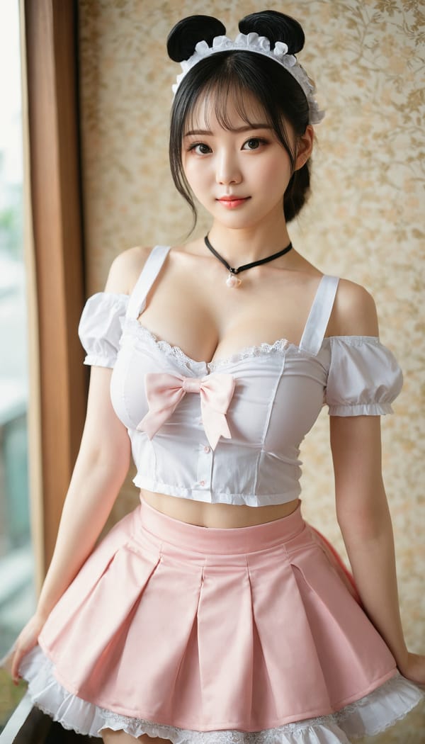 Tags: 21872187, SDXL
{"3": {"inputs": {"seed": 718238792096373, "steps": 32, "cfg": 6.54, "sampler_name": "dpmpp_2m", "scheduler": "karras", "denoise": 1.0, "model": ["27", 0], "positive": ["6", 0], "negative": ["7", 0], "latent_image": ["5", 0]}, "class_type": "KSampler"}, "4": {"inputs": {"ckpt_name": "juggernautxl.safetensors"}, "class_type": "CheckpointLoaderSimple"}, "5": {"inputs": {"width": 768, "height": 1344, "batch_size": 1}, "class_type": "EmptyLatentImage"}, "6": {"inputs": {"text": "28 year old girl, (taiwanese:1.02), (korean:1.09), (pale skin:1.11), (sexy lips:1.01), (slim:1.05), (eyelashes:1.10), (temptress:1.10), (beautiful eyes:1.00), (detailed face:0.98), (seductive pose:1.07), (blush:0.99), (cute:1.06), (seductive facial expression:1.09), (double eyelids:1.04), (on all fours:1.07), (spreading ass cheeks:1.11), (from behind:1.05), (backboob:1.10), in a (skimpy maid costume:0.97) working at a maid cafe, choker, bowtie, headband, pleated skirt, (detailed skin:1.00), (portra:1.07), (textured skin:1.00), (RAW:1.01), (candid cinema:1.00), (soft lighting:1.08), (film:1.02), (natural looking skin:1.08), (skin fuzz:1.04)", "clip": ["27", 1]}, "class_type": "CLIPTextEncode"}, "7": {"inputs": {"text": "(distorted:1.12), (bad hands:1.07), (low resolution:1.08), (worst quality:1.08), (watermark:1.07), (twisted:1.12), (open mouth:1.12)", "clip": ["27", 1]}, "class_type": "CLIPTextEncode"}, "8": {"inputs": {"samples": ["3", 0], "vae": ["4", 2]}, "class_type": "VAEDecode"}, "25": {"inputs": {"lora_name": "nudify_xl.safetensors", "strength_model": 0.38, "strength_clip": 0.09, "model": ["4", 0], "clip": ["4", 1]}, "class_type": "LoraLoader"}, "26": {"inputs": {"lora_name": "shirtlift_SDXL_v2.safetensors", "strength_model": 0.04, "strength_clip": 0.01, "model": ["25", 0], "clip": ["25", 1]}, "class_type": "LoraLoader"}, "27": {"inputs": {"lora_name": "PerfectEyesXL.safetensors", "strength_model": 0.05, "strength_clip": 0.11, "model": ["26", 0], "clip": ["26", 1]}, "class_type": "LoraLoader"}, "30": {"inputs": {"model_name": "4x_NMKD-Superscale-SP_178000_G.pth"}, "class_type": "UpscaleModelLoader"}, "31": {"inputs": {"upscale_model": ["30", 0], "image": ["8", 0]}, "class_type": "ImageUpscaleWithModel"}, "32": {"inputs": {"upscale_method": "lanczos", "scale_by": 0.5, "image": ["31", 0]}, "class_type": "ImageScaleBy"}, "33": {"inputs": {"pixels": ["32", 0], "vae": ["4", 2]}, "class_type": "VAEEncode"}, "34": {"inputs": {"seed": 718238792096373, "steps": 32, "cfg": 6.54, "sampler_name": "dpmpp_2m", "scheduler": "karras", "denoise": 0.3, "model": ["27", 0], "positive": ["6", 0], "negative": ["7", 0], "latent_image": ["33", 0]}, "class_type": "KSampler"}, "36": {"inputs": {"samples": ["34", 0], "vae": ["4", 2]}, "class_type": "VAEDecode"}, "39": {"inputs": {"filename_prefix": "comfyapi-1714465737994", "images": ["36", 0]}, "class_type": "SaveImage"}}