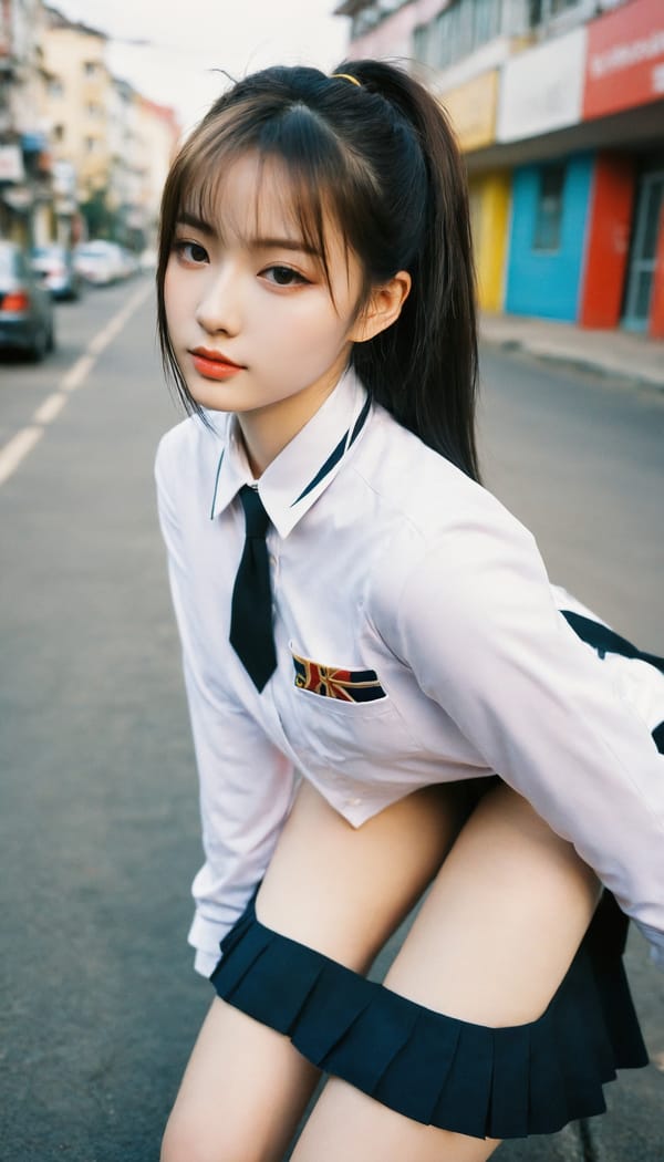 Tags: 21872187, SDXL
{"3": {"inputs": {"seed": 248371734957309, "steps": 64, "cfg": 7.14, "sampler_name": "dpmpp_2m", "scheduler": "karras", "denoise": 1.0, "model": ["27", 0], "positive": ["6", 0], "negative": ["7", 0], "latent_image": ["5", 0]}, "class_type": "KSampler"}, "4": {"inputs": {"ckpt_name": "helloworldxl.safetensors"}, "class_type": "CheckpointLoaderSimple"}, "5": {"inputs": {"width": 768, "height": 1344, "batch_size": 1}, "class_type": "EmptyLatentImage"}, "6": {"inputs": {"text": "18 year old girl, (chinese:1.01), (russian:1.08), (ukrainian:0.98), (temptress:1.13), (cute:1.11), (sexy lips:1.05), (blush:1.01), (seductive pose:0.98), (slim:1.04), (beautiful eyes:1.14), (eyelashes:1.01), (pale skin:1.13), (idol:1.09), (seductive facial expression:1.06), (double eyelids:1.08), (detailed face:1.12), (perky ass:0.95), (exposed ass:1.07), (looking back:1.10), (sexy ass:1.05), (thigh gap:0.97), (school uniform:0.95), choker, busy street, (portra:1.03), (natural looking skin:1.01), (RAW:1.06), (skin fuzz:1.06), (film:1.00), (soft lighting:1.03), (detailed skin:1.09), (candid cinema:1.09), (textured skin:1.01)", "clip": ["27", 1]}, "class_type": "CLIPTextEncode"}, "7": {"inputs": {"text": "(low resolution:1.14), (open mouth:1.09), (bad hands:1.09), (distorted:1.09), (watermark:1.11), (worst quality:1.09), (twisted:1.11)", "clip": ["27", 1]}, "class_type": "CLIPTextEncode"}, "8": {"inputs": {"samples": ["3", 0], "vae": ["4", 2]}, "class_type": "VAEDecode"}, "25": {"inputs": {"lora_name": "nudify_xl.safetensors", "strength_model": 0.2, "strength_clip": 0.37, "model": ["4", 0], "clip": ["4", 1]}, "class_type": "LoraLoader"}, "26": {"inputs": {"lora_name": "shirtlift_SDXL_v2.safetensors", "strength_model": 0.02, "strength_clip": 0.1, "model": ["25", 0], "clip": ["25", 1]}, "class_type": "LoraLoader"}, "27": {"inputs": {"lora_name": "PerfectEyesXL.safetensors", "strength_model": 0.15, "strength_clip": 0.02, "model": ["26", 0], "clip": ["26", 1]}, "class_type": "LoraLoader"}, "30": {"inputs": {"model_name": "4x_NMKD-Superscale-SP_178000_G.pth"}, "class_type": "UpscaleModelLoader"}, "31": {"inputs": {"upscale_model": ["30", 0], "image": ["8", 0]}, "class_type": "ImageUpscaleWithModel"}, "32": {"inputs": {"upscale_method": "lanczos", "scale_by": 0.5, "image": ["31", 0]}, "class_type": "ImageScaleBy"}, "33": {"inputs": {"pixels": ["32", 0], "vae": ["4", 2]}, "class_type": "VAEEncode"}, "34": {"inputs": {"seed": 248371734957309, "steps": 64, "cfg": 7.14, "sampler_name": "dpmpp_2m", "scheduler": "karras", "denoise": 0.3, "model": ["27", 0], "positive": ["6", 0], "negative": ["7", 0], "latent_image": ["33", 0]}, "class_type": "KSampler"}, "36": {"inputs": {"samples": ["34", 0], "vae": ["4", 2]}, "class_type": "VAEDecode"}, "39": {"inputs": {"filename_prefix": "comfyapi-1716446057673", "images": ["36", 0]}, "class_type": "SaveImage"}}