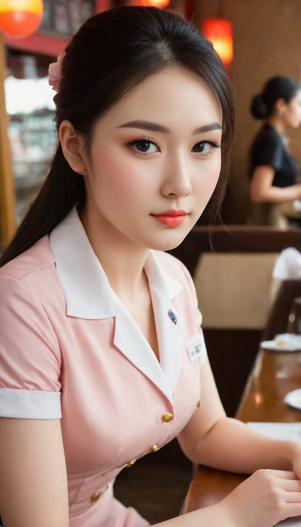 Tags: 21872187, SDXL
{"3": {"inputs": {"seed": 561568409681687, "steps": 32, "cfg": 5.47, "sampler_name": "dpmpp_2m", "scheduler": "karras", "denoise": 1.0, "model": ["27", 0], "positive": ["6", 0], "negative": ["7", 0], "latent_image": ["5", 0]}, "class_type": "KSampler"}, "4": {"inputs": {"ckpt_name": "juggernautXL_v8Rundiffusion.safetensors"}, "class_type": "CheckpointLoaderSimple"}, "5": {"inputs": {"width": 768, "height": 1344, "batch_size": 1}, "class_type": "EmptyLatentImage"}, "6": {"inputs": {"text": "26 year old girl, (double eyelids:1.03), (cute:0.97), (slim:1.13), (eyelashes:1.14), (sexy lips:1.09), (temptress:1.11), (pale skin:1.08), (blush:1.02), (seductive facial expression:0.99), (beautiful eyes:0.98), (idol:0.97), (seductive pose:1.04), (in a seductive pose:1.14), (large perky breasts:1.00), (cleavage:0.98), (thigh gap:1.07), (a waitress in uniform:1.11) working at a restaurant, (detailed skin:1.04), (portra:1.08), (textured skin:1.02), (RAW:1.05), (natural looking skin:1.02), (candid cinema:1.09), (film:1.06), (skin fuzz:1.02), (soft lighting:1.00)", "clip": ["27", 1]}, "class_type": "CLIPTextEncode"}, "7": {"inputs": {"text": "(open mouth:1.10), (twisted:1.05), (low resolution:1.10), (bad hands:1.05), (watermark:1.07), (worst quality:1.06), (distorted:1.09)", "clip": ["27", 1]}, "class_type": "CLIPTextEncode"}, "8": {"inputs": {"samples": ["3", 0], "vae": ["4", 2]}, "class_type": "VAEDecode"}, "25": {"inputs": {"lora_name": "nudify_xl.safetensors", "strength_model": 0.03, "strength_clip": 0.03, "model": ["4", 0], "clip": ["4", 1]}, "class_type": "LoraLoader"}, "26": {"inputs": {"lora_name": "shirtlift_SDXL_v2.safetensors", "strength_model": 0.04, "strength_clip": 0.0, "model": ["25", 0], "clip": ["25", 1]}, "class_type": "LoraLoader"}, "27": {"inputs": {"lora_name": "PerfectEyesXL.safetensors", "strength_model": 0.19, "strength_clip": 0.19, "model": ["26", 0], "clip": ["26", 1]}, "class_type": "LoraLoader"}, "30": {"inputs": {"model_name": "4x_NMKD-Superscale-SP_178000_G.pth"}, "class_type": "UpscaleModelLoader"}, "31": {"inputs": {"upscale_model": ["30", 0], "image": ["8", 0]}, "class_type": "ImageUpscaleWithModel"}, "32": {"inputs": {"upscale_method": "lanczos", "scale_by": 0.5, "image": ["31", 0]}, "class_type": "ImageScaleBy"}, "33": {"inputs": {"pixels": ["32", 0], "vae": ["4", 2]}, "class_type": "VAEEncode"}, "34": {"inputs": {"seed": 561568409681687, "steps": 32, "cfg": 5.47, "sampler_name": "dpmpp_2m", "scheduler": "karras", "denoise": 0.3, "model": ["27", 0], "positive": ["6", 0], "negative": ["7", 0], "latent_image": ["33", 0]}, "class_type": "KSampler"}, "36": {"inputs": {"samples": ["34", 0], "vae": ["4", 2]}, "class_type": "VAEDecode"}, "39": {"inputs": {"filename_prefix": "comfyapi-1707693172163", "images": ["36", 0]}, "class_type": "SaveImage"}}