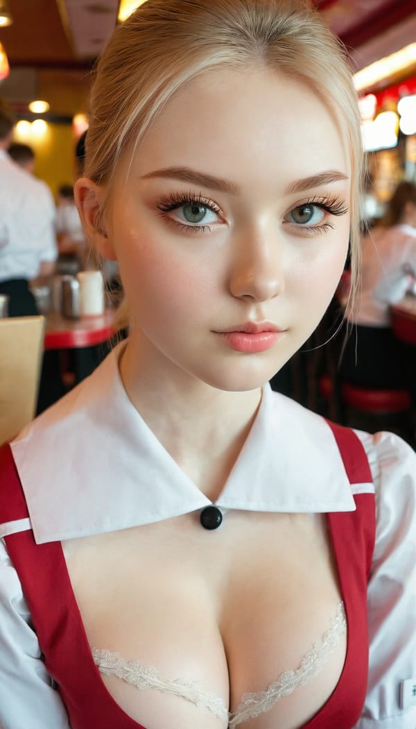 Tags: 21872187, SDXL
{"3": {"inputs": {"seed": 281741247136951, "steps": 64, "cfg": 7.28, "sampler_name": "dpmpp_2m", "scheduler": "karras", "denoise": 1.0, "model": ["27", 0], "positive": ["6", 0], "negative": ["7", 0], "latent_image": ["5", 0]}, "class_type": "KSampler"}, "4": {"inputs": {"ckpt_name": "juggernautxl.safetensors"}, "class_type": "CheckpointLoaderSimple"}, "5": {"inputs": {"width": 768, "height": 1344, "batch_size": 1}, "class_type": "EmptyLatentImage"}, "6": {"inputs": {"text": "18 year old girl, (irish:0.98), (russian:1.05), (eyelashes:1.14), (beautiful eyes:1.02), (seductive facial expression:1.11), (temptress:0.95), (double eyelids:0.95), (sexy lips:1.01), (pale skin:1.04), (detailed face:1.04), (slim:0.96), (idol:1.07), (blush:1.05), (cute:1.03), (in a seductive pose:1.03), (large perky breasts:1.00), (cleavage:1.02), (thigh gap:1.13), (a waitress in uniform:1.14) working at a restaurant, (candid cinema:1.00), (portra:1.01), (soft lighting:1.05), (skin fuzz:1.05), (RAW:1.00), (textured skin:1.02), (film:1.08), (detailed skin:1.03), (natural looking skin:1.06)", "clip": ["27", 1]}, "class_type": "CLIPTextEncode"}, "7": {"inputs": {"text": "(twisted:1.08), (distorted:1.05), (low resolution:1.07), (worst quality:1.07), (watermark:1.13), (open mouth:1.06), (bad hands:1.11)", "clip": ["27", 1]}, "class_type": "CLIPTextEncode"}, "8": {"inputs": {"samples": ["3", 0], "vae": ["4", 2]}, "class_type": "VAEDecode"}, "25": {"inputs": {"lora_name": "nudify_xl.safetensors", "strength_model": 0.09, "strength_clip": 0.27, "model": ["4", 0], "clip": ["4", 1]}, "class_type": "LoraLoader"}, "26": {"inputs": {"lora_name": "shirtlift_SDXL_v2.safetensors", "strength_model": 0.05, "strength_clip": 0.19, "model": ["25", 0], "clip": ["25", 1]}, "class_type": "LoraLoader"}, "27": {"inputs": {"lora_name": "PerfectEyesXL.safetensors", "strength_model": 0.1, "strength_clip": 0.09, "model": ["26", 0], "clip": ["26", 1]}, "class_type": "LoraLoader"}, "30": {"inputs": {"model_name": "4x_NMKD-Superscale-SP_178000_G.pth"}, "class_type": "UpscaleModelLoader"}, "31": {"inputs": {"upscale_model": ["30", 0], "image": ["8", 0]}, "class_type": "ImageUpscaleWithModel"}, "32": {"inputs": {"upscale_method": "lanczos", "scale_by": 0.5, "image": ["31", 0]}, "class_type": "ImageScaleBy"}, "33": {"inputs": {"pixels": ["32", 0], "vae": ["4", 2]}, "class_type": "VAEEncode"}, "34": {"inputs": {"seed": 281741247136951, "steps": 64, "cfg": 7.28, "sampler_name": "dpmpp_2m", "scheduler": "karras", "denoise": 0.3, "model": ["27", 0], "positive": ["6", 0], "negative": ["7", 0], "latent_image": ["33", 0]}, "class_type": "KSampler"}, "36": {"inputs": {"samples": ["34", 0], "vae": ["4", 2]}, "class_type": "VAEDecode"}, "39": {"inputs": {"filename_prefix": "comfyapi-1713187424644", "images": ["36", 0]}, "class_type": "SaveImage"}}