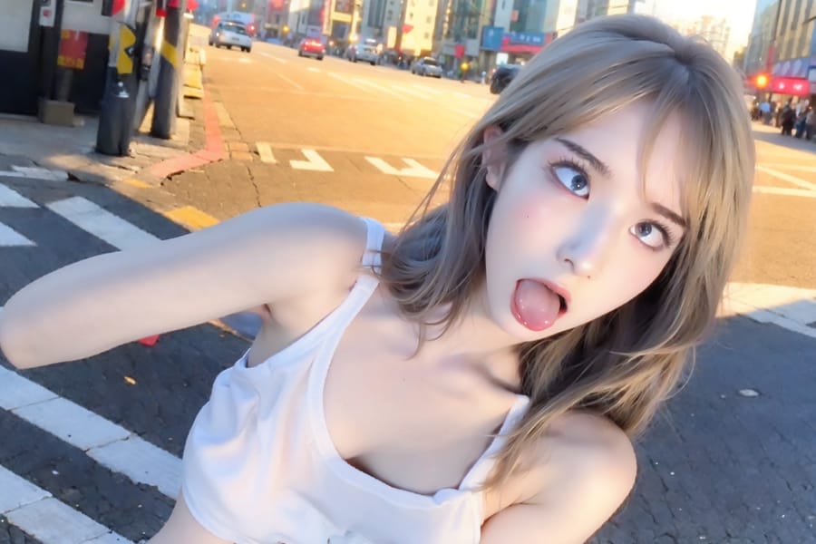 Tags: 21872187
<lora:mix4:0.69>, <lora:JapaneseDollLikeness_v15:0.38>, <lora:YaeMiko_Test:0.41>, (russian:1.10), (white tank top:0.92), (large breasts:0.93), busy street in urban city, <lora:ahegao-x-v4:0.91>, ahegao face, pleasure, extremely detailed eyes, extremely detailed face, cute, (photorealistic:1.00), sexy lips, seductive smile, double eyelids, eyelashes, pale skin, perky breasts, full body portrait, RAW, hyper realistic, tall, (long slim legs:0.94), blush, 1girl, (dramatic:1.10)
Negative prompt: sketches, ugly, fat, (normal quality:1.95), (worst quality:2.24)
Steps: 32, Sampler: DPM++ 2M Karras, CFG scale: 6.02, Seed: 3964813461, Size: 768x512, Model hash: fc2511737a, Model: chilloutmix_NiPrunedFp32Fix, Seed resize from: -1x-1, Denoising strength: 0.4, Version: v1.2.1, Hires upscale: 2.5, Hires steps: 16, Hires upscaler: ESRGAN_4x