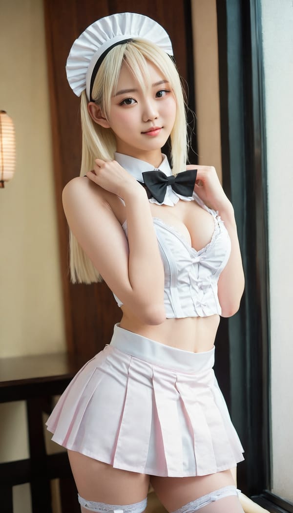 Tags: 21872187, SDXL
{"3": {"inputs": {"seed": 871095047696193, "steps": 32, "cfg": 7.61, "sampler_name": "dpmpp_2m", "scheduler": "karras", "denoise": 1.0, "model": ["27", 0], "positive": ["6", 0], "negative": ["7", 0], "latent_image": ["5", 0]}, "class_type": "KSampler"}, "4": {"inputs": {"ckpt_name": "juggernautxl.safetensors"}, "class_type": "CheckpointLoaderSimple"}, "5": {"inputs": {"width": 768, "height": 1344, "batch_size": 1}, "class_type": "EmptyLatentImage"}, "6": {"inputs": {"text": "19 year old girl, (taiwanese:0.95), (blush:1.00), (cute:0.96), (seductive facial expression:1.05), (slim:1.09), (detailed face:1.10), (idol:0.96), (pale skin:1.14), (seductive pose:1.01), (sexy lips:1.14), (double eyelids:0.95), (beautiful eyes:1.04), (temptress:0.95), (in a seductive pose:1.14), (large perky breasts:0.97), (cleavage:0.96), (thigh gap:1.14), in a (skimpy maid costume:1.05) working at a maid cafe, choker, bowtie, headband, pleated skirt, (portra:1.06), (RAW:1.01), (skin fuzz:1.04), (film:1.04), (natural looking skin:1.07), (candid cinema:1.00), (soft lighting:1.04), (detailed skin:1.05), (textured skin:1.06)", "clip": ["27", 1]}, "class_type": "CLIPTextEncode"}, "7": {"inputs": {"text": "(worst quality:1.14), (bad hands:1.07), (twisted:1.05), (low resolution:1.06), (distorted:1.07), (open mouth:1.12), (watermark:1.12)", "clip": ["27", 1]}, "class_type": "CLIPTextEncode"}, "8": {"inputs": {"samples": ["3", 0], "vae": ["4", 2]}, "class_type": "VAEDecode"}, "25": {"inputs": {"lora_name": "nudify_xl.safetensors", "strength_model": 0.2, "strength_clip": 0.19, "model": ["4", 0], "clip": ["4", 1]}, "class_type": "LoraLoader"}, "26": {"inputs": {"lora_name": "shirtlift_SDXL_v2.safetensors", "strength_model": 0.05, "strength_clip": 0.16, "model": ["25", 0], "clip": ["25", 1]}, "class_type": "LoraLoader"}, "27": {"inputs": {"lora_name": "PerfectEyesXL.safetensors", "strength_model": 0.0, "strength_clip": 0.11, "model": ["26", 0], "clip": ["26", 1]}, "class_type": "LoraLoader"}, "30": {"inputs": {"model_name": "4x_NMKD-Superscale-SP_178000_G.pth"}, "class_type": "UpscaleModelLoader"}, "31": {"inputs": {"upscale_model": ["30", 0], "image": ["8", 0]}, "class_type": "ImageUpscaleWithModel"}, "32": {"inputs": {"upscale_method": "lanczos", "scale_by": 0.5, "image": ["31", 0]}, "class_type": "ImageScaleBy"}, "33": {"inputs": {"pixels": ["32", 0], "vae": ["4", 2]}, "class_type": "VAEEncode"}, "34": {"inputs": {"seed": 871095047696193, "steps": 32, "cfg": 7.61, "sampler_name": "dpmpp_2m", "scheduler": "karras", "denoise": 0.3, "model": ["27", 0], "positive": ["6", 0], "negative": ["7", 0], "latent_image": ["33", 0]}, "class_type": "KSampler"}, "36": {"inputs": {"samples": ["34", 0], "vae": ["4", 2]}, "class_type": "VAEDecode"}, "39": {"inputs": {"filename_prefix": "comfyapi-1725384400989", "images": ["36", 0]}, "class_type": "SaveImage"}}