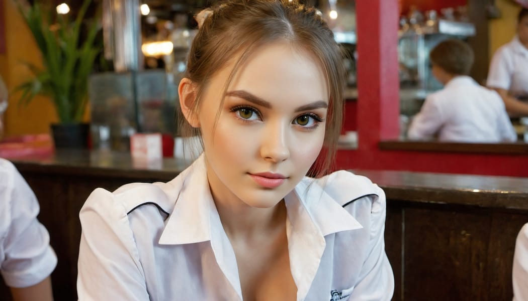 Tags: 21872187, SDXL
{"3": {"inputs": {"seed": 364822146922498, "steps": 32, "cfg": 6.08, "sampler_name": "dpmpp_2m", "scheduler": "karras", "denoise": 1.0, "model": ["27", 0], "positive": ["6", 0], "negative": ["7", 0], "latent_image": ["5", 0]}, "class_type": "KSampler"}, "4": {"inputs": {"ckpt_name": "juggernautXL_v7Rundiffusion.safetensors"}, "class_type": "CheckpointLoaderSimple"}, "5": {"inputs": {"width": 1344, "height": 768, "batch_size": 1}, "class_type": "EmptyLatentImage"}, "6": {"inputs": {"text": "23 year old girl, (ukrainian:1.05), (beautiful eyes:1.02), (cute:1.09), (sexy lips:1.12), (seductive pose:1.04), (temptress:1.08), (slim:0.97), (double eyelids:1.09), (blush:1.03), (seductive facial expression:1.10), (idol:1.10), (eyelashes:1.00), (detailed face:1.06), (on all fours:1.08), (spreading ass cheeks:1.12), (from behind:0.98), (backboob:0.99), (a waitress in uniform:1.05) working at a restaurant, (textured skin:1.05), (film:1.01), (candid cinema:1.03), (soft lighting:1.03), (detailed skin:1.05), (RAW:1.02), (skin fuzz:1.08), (natural looking skin:1.04), (portra:1.06)", "clip": ["27", 1]}, "class_type": "CLIPTextEncode"}, "7": {"inputs": {"text": "(low resolution:1.13), (twisted:1.13), (bad hands:1.12), (open mouth:1.14), (distorted:1.13), (worst quality:1.07), (watermark:1.14)", "clip": ["27", 1]}, "class_type": "CLIPTextEncode"}, "8": {"inputs": {"samples": ["3", 0], "vae": ["4", 2]}, "class_type": "VAEDecode"}, "25": {"inputs": {"lora_name": "nudify_xl.safetensors", "strength_model": 0.3, "strength_clip": 0.13, "model": ["4", 0], "clip": ["4", 1]}, "class_type": "LoraLoader"}, "26": {"inputs": {"lora_name": "shirtlift_SDXL_v2.safetensors", "strength_model": 0.15, "strength_clip": 0.02, "model": ["25", 0], "clip": ["25", 1]}, "class_type": "LoraLoader"}, "27": {"inputs": {"lora_name": "PerfectEyesXL.safetensors", "strength_model": 0.16, "strength_clip": 0.04, "model": ["26", 0], "clip": ["26", 1]}, "class_type": "LoraLoader"}, "30": {"inputs": {"model_name": "4x_NMKD-Superscale-SP_178000_G.pth"}, "class_type": "UpscaleModelLoader"}, "31": {"inputs": {"upscale_model": ["30", 0], "image": ["8", 0]}, "class_type": "ImageUpscaleWithModel"}, "32": {"inputs": {"upscale_method": "lanczos", "scale_by": 0.5, "image": ["31", 0]}, "class_type": "ImageScaleBy"}, "33": {"inputs": {"pixels": ["32", 0], "vae": ["4", 2]}, "class_type": "VAEEncode"}, "34": {"inputs": {"seed": 364822146922498, "steps": 32, "cfg": 6.08, "sampler_name": "dpmpp_2m", "scheduler": "karras", "denoise": 0.3, "model": ["27", 0], "positive": ["6", 0], "negative": ["7", 0], "latent_image": ["33", 0]}, "class_type": "KSampler"}, "36": {"inputs": {"samples": ["34", 0], "vae": ["4", 2]}, "class_type": "VAEDecode"}, "39": {"inputs": {"filename_prefix": "comfyapi-1705140505223", "images": ["36", 0]}, "class_type": "SaveImage"}}