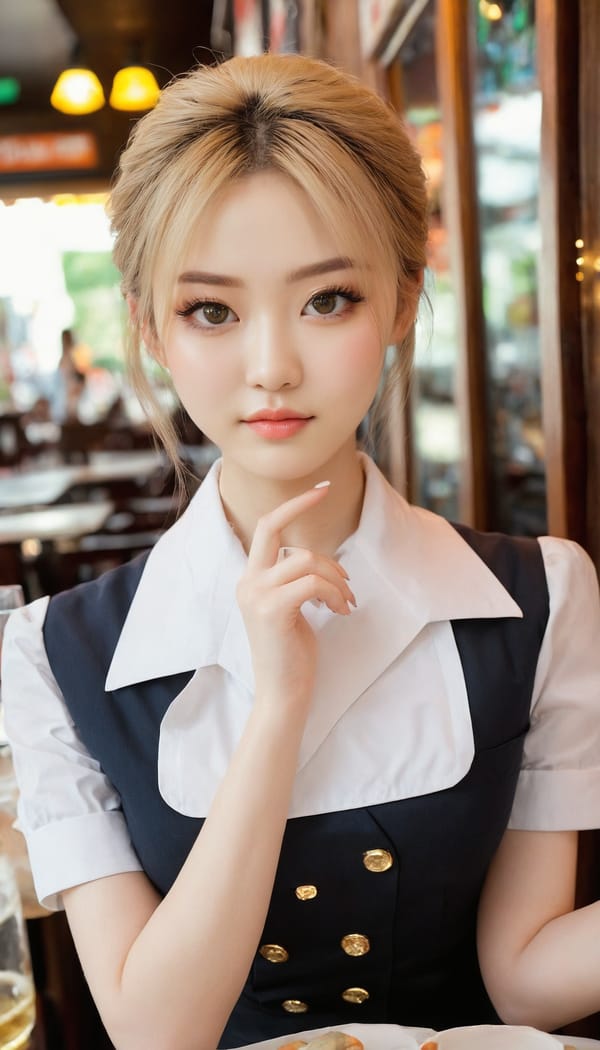 Tags: 21872187, SDXL
{"3": {"inputs": {"seed": 296390970260962, "steps": 32, "cfg": 5.2, "sampler_name": "dpmpp_2m", "scheduler": "karras", "denoise": 1.0, "model": ["27", 0], "positive": ["6", 0], "negative": ["7", 0], "latent_image": ["5", 0]}, "class_type": "KSampler"}, "4": {"inputs": {"ckpt_name": "juggernautxl.safetensors"}, "class_type": "CheckpointLoaderSimple"}, "5": {"inputs": {"width": 768, "height": 1344, "batch_size": 1}, "class_type": "EmptyLatentImage"}, "6": {"inputs": {"text": "21 year old girl, (japanese:0.95), (irish:1.06), (russian:1.05), (eyelashes:1.01), (double eyelids:0.99), (seductive facial expression:0.97), (pale skin:1.05), (beautiful eyes:1.11), (detailed face:0.98), (idol:1.08), (seductive pose:1.02), (blush:0.96), (slim:1.03), (temptress:1.07), (cute:1.09), (sexy lips:0.99), (in a seductive pose:1.09), (large perky breasts:1.03), (cleavage:1.04), (thigh gap:0.95), (a waitress in uniform:1.13) working at a restaurant, (film:1.03), (portra:1.04), (natural looking skin:1.02), (RAW:1.06), (textured skin:1.08), (soft lighting:1.00), (detailed skin:1.03), (skin fuzz:1.09), (candid cinema:1.07)", "clip": ["27", 1]}, "class_type": "CLIPTextEncode"}, "7": {"inputs": {"text": "(watermark:1.11), (worst quality:1.08), (open mouth:1.11), (low resolution:1.05), (bad hands:1.14), (distorted:1.12), (twisted:1.06)", "clip": ["27", 1]}, "class_type": "CLIPTextEncode"}, "8": {"inputs": {"samples": ["3", 0], "vae": ["4", 2]}, "class_type": "VAEDecode"}, "25": {"inputs": {"lora_name": "nudify_xl.safetensors", "strength_model": 0.1, "strength_clip": 0.18, "model": ["4", 0], "clip": ["4", 1]}, "class_type": "LoraLoader"}, "26": {"inputs": {"lora_name": "shirtlift_SDXL_v2.safetensors", "strength_model": 0.04, "strength_clip": 0.1, "model": ["25", 0], "clip": ["25", 1]}, "class_type": "LoraLoader"}, "27": {"inputs": {"lora_name": "PerfectEyesXL.safetensors", "strength_model": 0.12, "strength_clip": 0.0, "model": ["26", 0], "clip": ["26", 1]}, "class_type": "LoraLoader"}, "30": {"inputs": {"model_name": "4x_NMKD-Superscale-SP_178000_G.pth"}, "class_type": "UpscaleModelLoader"}, "31": {"inputs": {"upscale_model": ["30", 0], "image": ["8", 0]}, "class_type": "ImageUpscaleWithModel"}, "32": {"inputs": {"upscale_method": "lanczos", "scale_by": 0.5, "image": ["31", 0]}, "class_type": "ImageScaleBy"}, "33": {"inputs": {"pixels": ["32", 0], "vae": ["4", 2]}, "class_type": "VAEEncode"}, "34": {"inputs": {"seed": 296390970260962, "steps": 32, "cfg": 5.2, "sampler_name": "dpmpp_2m", "scheduler": "karras", "denoise": 0.3, "model": ["27", 0], "positive": ["6", 0], "negative": ["7", 0], "latent_image": ["33", 0]}, "class_type": "KSampler"}, "36": {"inputs": {"samples": ["34", 0], "vae": ["4", 2]}, "class_type": "VAEDecode"}, "39": {"inputs": {"filename_prefix": "comfyapi-1716427143357", "images": ["36", 0]}, "class_type": "SaveImage"}}