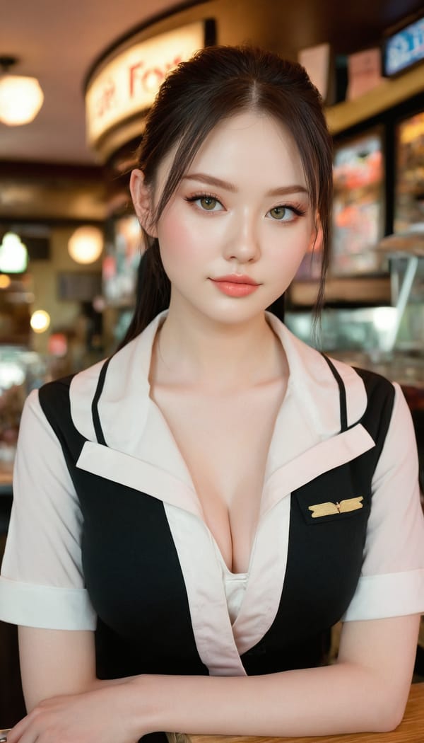 Tags: 21872187, SDXL
{"3": {"inputs": {"seed": 342749060074691, "steps": 64, "cfg": 5.12, "sampler_name": "dpmpp_2m", "scheduler": "karras", "denoise": 1.0, "model": ["27", 0], "positive": ["6", 0], "negative": ["7", 0], "latent_image": ["5", 0]}, "class_type": "KSampler"}, "4": {"inputs": {"ckpt_name": "juggernautxl.safetensors"}, "class_type": "CheckpointLoaderSimple"}, "5": {"inputs": {"width": 768, "height": 1344, "batch_size": 1}, "class_type": "EmptyLatentImage"}, "6": {"inputs": {"text": "25 year old girl, (pale skin:0.99), (sexy lips:0.97), (detailed face:1.08), (blush:1.03), (cute:0.96), (double eyelids:0.95), (seductive facial expression:0.97), (eyelashes:0.98), (idol:1.14), (slim:1.07), (beautiful eyes:1.09), (temptress:1.01), (seductive pose:1.00), (in a seductive pose:1.12), (large perky breasts:1.09), (cleavage:1.07), (thigh gap:1.02), (a waitress in uniform:1.12) working at a restaurant, (portra:1.00), (film:1.07), (candid cinema:1.09), (soft lighting:1.04), (skin fuzz:1.02), (natural looking skin:1.09), (detailed skin:1.01), (textured skin:1.08), (RAW:1.09)", "clip": ["27", 1]}, "class_type": "CLIPTextEncode"}, "7": {"inputs": {"text": "(watermark:1.07), (low resolution:1.13), (worst quality:1.09), (distorted:1.12), (twisted:1.13), (bad hands:1.10), (open mouth:1.10)", "clip": ["27", 1]}, "class_type": "CLIPTextEncode"}, "8": {"inputs": {"samples": ["3", 0], "vae": ["4", 2]}, "class_type": "VAEDecode"}, "25": {"inputs": {"lora_name": "nudify_xl.safetensors", "strength_model": 0.14, "strength_clip": 0.09, "model": ["4", 0], "clip": ["4", 1]}, "class_type": "LoraLoader"}, "26": {"inputs": {"lora_name": "shirtlift_SDXL_v2.safetensors", "strength_model": 0.07, "strength_clip": 0.19, "model": ["25", 0], "clip": ["25", 1]}, "class_type": "LoraLoader"}, "27": {"inputs": {"lora_name": "PerfectEyesXL.safetensors", "strength_model": 0.13, "strength_clip": 0.14, "model": ["26", 0], "clip": ["26", 1]}, "class_type": "LoraLoader"}, "30": {"inputs": {"model_name": "4x_NMKD-Superscale-SP_178000_G.pth"}, "class_type": "UpscaleModelLoader"}, "31": {"inputs": {"upscale_model": ["30", 0], "image": ["8", 0]}, "class_type": "ImageUpscaleWithModel"}, "32": {"inputs": {"upscale_method": "lanczos", "scale_by": 0.5, "image": ["31", 0]}, "class_type": "ImageScaleBy"}, "33": {"inputs": {"pixels": ["32", 0], "vae": ["4", 2]}, "class_type": "VAEEncode"}, "34": {"inputs": {"seed": 342749060074691, "steps": 64, "cfg": 5.12, "sampler_name": "dpmpp_2m", "scheduler": "karras", "denoise": 0.3, "model": ["27", 0], "positive": ["6", 0], "negative": ["7", 0], "latent_image": ["33", 0]}, "class_type": "KSampler"}, "36": {"inputs": {"samples": ["34", 0], "vae": ["4", 2]}, "class_type": "VAEDecode"}, "39": {"inputs": {"filename_prefix": "comfyapi-1731625712684", "images": ["36", 0]}, "class_type": "SaveImage"}}