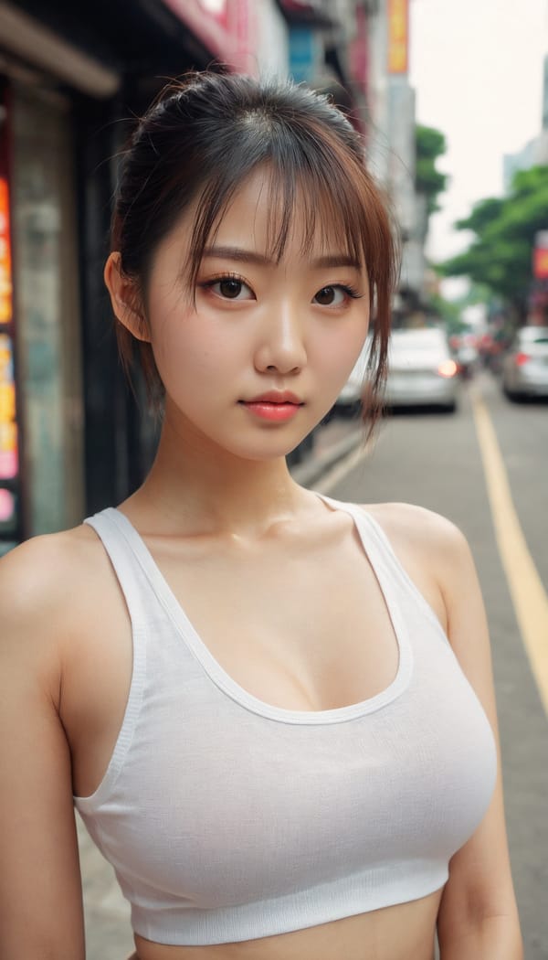 Tags: 21872187, SDXL
{"3": {"inputs": {"seed": 686136376725146, "steps": 64, "cfg": 6.12, "sampler_name": "dpmpp_2m", "scheduler": "karras", "denoise": 1.0, "model": ["27", 0], "positive": ["6", 0], "negative": ["7", 0], "latent_image": ["5", 0]}, "class_type": "KSampler"}, "4": {"inputs": {"ckpt_name": "juggernautxl.safetensors"}, "class_type": "CheckpointLoaderSimple"}, "5": {"inputs": {"width": 768, "height": 1344, "batch_size": 1}, "class_type": "EmptyLatentImage"}, "6": {"inputs": {"text": "26 year old girl, (chinese:0.96), (beautiful eyes:1.08), (detailed face:1.13), (double eyelids:1.08), (blush:1.02), (temptress:1.12), (pale skin:1.03), (sexy lips:1.07), (seductive pose:0.95), (cute:1.14), (eyelashes:1.14), (slim:0.99), (seductive facial expression:1.14), (in a seductive pose:0.97), (large perky breasts:1.09), (cleavage:1.03), (thigh gap:1.13), (white tanktop:1.11), busy street, (textured skin:1.07), (candid cinema:1.01), (portra:1.03), (skin fuzz:1.02), (soft lighting:1.02), (detailed skin:1.09), (RAW:1.09), (film:1.05), (natural looking skin:1.04)", "clip": ["27", 1]}, "class_type": "CLIPTextEncode"}, "7": {"inputs": {"text": "(low resolution:1.13), (twisted:1.09), (watermark:1.12), (bad hands:1.05), (open mouth:1.05), (worst quality:1.11), (distorted:1.10)", "clip": ["27", 1]}, "class_type": "CLIPTextEncode"}, "8": {"inputs": {"samples": ["3", 0], "vae": ["4", 2]}, "class_type": "VAEDecode"}, "25": {"inputs": {"lora_name": "nudify_xl.safetensors", "strength_model": 0.13, "strength_clip": 0.15, "model": ["4", 0], "clip": ["4", 1]}, "class_type": "LoraLoader"}, "26": {"inputs": {"lora_name": "shirtlift_SDXL_v2.safetensors", "strength_model": 0.18, "strength_clip": 0.09, "model": ["25", 0], "clip": ["25", 1]}, "class_type": "LoraLoader"}, "27": {"inputs": {"lora_name": "PerfectEyesXL.safetensors", "strength_model": 0.14, "strength_clip": 0.15, "model": ["26", 0], "clip": ["26", 1]}, "class_type": "LoraLoader"}, "30": {"inputs": {"model_name": "4x_NMKD-Superscale-SP_178000_G.pth"}, "class_type": "UpscaleModelLoader"}, "31": {"inputs": {"upscale_model": ["30", 0], "image": ["8", 0]}, "class_type": "ImageUpscaleWithModel"}, "32": {"inputs": {"upscale_method": "lanczos", "scale_by": 0.5, "image": ["31", 0]}, "class_type": "ImageScaleBy"}, "33": {"inputs": {"pixels": ["32", 0], "vae": ["4", 2]}, "class_type": "VAEEncode"}, "34": {"inputs": {"seed": 686136376725146, "steps": 64, "cfg": 6.12, "sampler_name": "dpmpp_2m", "scheduler": "karras", "denoise": 0.3, "model": ["27", 0], "positive": ["6", 0], "negative": ["7", 0], "latent_image": ["33", 0]}, "class_type": "KSampler"}, "36": {"inputs": {"samples": ["34", 0], "vae": ["4", 2]}, "class_type": "VAEDecode"}, "39": {"inputs": {"filename_prefix": "comfyapi-1726549882842", "images": ["36", 0]}, "class_type": "SaveImage"}}