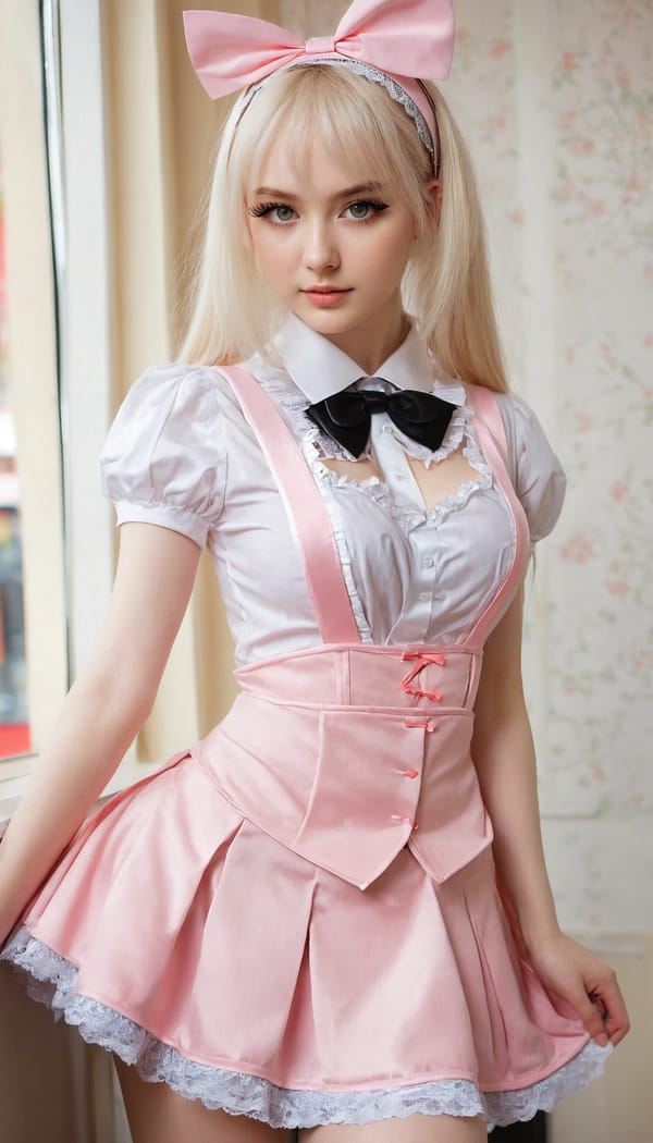 Tags: 21872187, SDXL
{"3": {"inputs": {"seed": 329784946171993, "steps": 64, "cfg": 6.79, "sampler_name": "dpmpp_2m", "scheduler": "karras", "denoise": 1.0, "model": ["27", 0], "positive": ["6", 0], "negative": ["7", 0], "latent_image": ["5", 0]}, "class_type": "KSampler"}, "4": {"inputs": {"ckpt_name": "juggernautxl.safetensors"}, "class_type": "CheckpointLoaderSimple"}, "5": {"inputs": {"width": 768, "height": 1344, "batch_size": 1}, "class_type": "EmptyLatentImage"}, "6": {"inputs": {"text": "19 year old girl, (russian:1.07), (seductive facial expression:0.97), (detailed face:1.11), (pale skin:1.08), (blush:1.14), (eyelashes:1.10), (beautiful eyes:1.10), (temptress:1.11), (double eyelids:1.14), (sexy lips:0.96), (slim:1.06), (seductive pose:0.95), (in a seductive pose:1.02), (large perky breasts:0.95), (cleavage:1.05), (thigh gap:1.09), in a (skimpy maid costume:1.10) working at a maid cafe, choker, bowtie, headband, pleated skirt, (RAW:1.04), (film:1.03), (detailed skin:1.09), (soft lighting:1.03), (natural looking skin:1.08), (portra:1.02), (textured skin:1.07), (candid cinema:1.05), (skin fuzz:1.05)", "clip": ["27", 1]}, "class_type": "CLIPTextEncode"}, "7": {"inputs": {"text": "(low resolution:1.07), (distorted:1.05), (watermark:1.14), (twisted:1.14), (worst quality:1.05), (bad hands:1.05), (open mouth:1.05)", "clip": ["27", 1]}, "class_type": "CLIPTextEncode"}, "8": {"inputs": {"samples": ["3", 0], "vae": ["4", 2]}, "class_type": "VAEDecode"}, "25": {"inputs": {"lora_name": "nudify_xl.safetensors", "strength_model": 0.12, "strength_clip": 0.27, "model": ["4", 0], "clip": ["4", 1]}, "class_type": "LoraLoader"}, "26": {"inputs": {"lora_name": "shirtlift_SDXL_v2.safetensors", "strength_model": 0.01, "strength_clip": 0.17, "model": ["25", 0], "clip": ["25", 1]}, "class_type": "LoraLoader"}, "27": {"inputs": {"lora_name": "PerfectEyesXL.safetensors", "strength_model": 0.09, "strength_clip": 0.01, "model": ["26", 0], "clip": ["26", 1]}, "class_type": "LoraLoader"}, "30": {"inputs": {"model_name": "4x_NMKD-Superscale-SP_178000_G.pth"}, "class_type": "UpscaleModelLoader"}, "31": {"inputs": {"upscale_model": ["30", 0], "image": ["8", 0]}, "class_type": "ImageUpscaleWithModel"}, "32": {"inputs": {"upscale_method": "lanczos", "scale_by": 0.5, "image": ["31", 0]}, "class_type": "ImageScaleBy"}, "33": {"inputs": {"pixels": ["32", 0], "vae": ["4", 2]}, "class_type": "VAEEncode"}, "34": {"inputs": {"seed": 329784946171993, "steps": 64, "cfg": 6.79, "sampler_name": "dpmpp_2m", "scheduler": "karras", "denoise": 0.3, "model": ["27", 0], "positive": ["6", 0], "negative": ["7", 0], "latent_image": ["33", 0]}, "class_type": "KSampler"}, "36": {"inputs": {"samples": ["34", 0], "vae": ["4", 2]}, "class_type": "VAEDecode"}, "39": {"inputs": {"filename_prefix": "comfyapi-1713392999516", "images": ["36", 0]}, "class_type": "SaveImage"}}