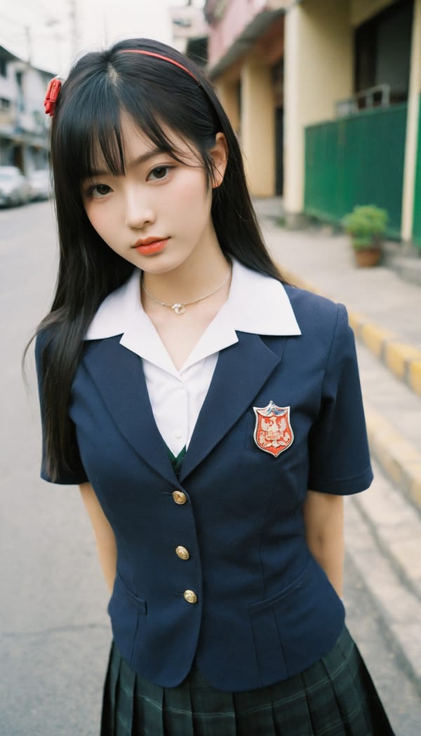 Tags: 21872187, SDXL
{"3": {"inputs": {"seed": 383314740558897, "steps": 64, "cfg": 6.43, "sampler_name": "dpmpp_2m", "scheduler": "karras", "denoise": 1.0, "model": ["27", 0], "positive": ["6", 0], "negative": ["7", 0], "latent_image": ["5", 0]}, "class_type": "KSampler"}, "4": {"inputs": {"ckpt_name": "helloworldxl.safetensors"}, "class_type": "CheckpointLoaderSimple"}, "5": {"inputs": {"width": 768, "height": 1344, "batch_size": 1}, "class_type": "EmptyLatentImage"}, "6": {"inputs": {"text": "19 year old girl, (taiwanese:1.12), (russian:1.06), (pale skin:1.02), (slim:1.00), (temptress:0.96), (idol:1.08), (blush:0.99), (cute:1.04), (sexy lips:1.01), (seductive facial expression:1.11), (detailed face:1.07), (beautiful eyes:0.97), (eyelashes:1.12), (in a seductive pose:0.95), (large perky breasts:0.95), (cleavage:0.98), (thigh gap:0.96), (school uniform:1.10), choker, busy street, (detailed skin:1.03), (textured skin:1.01), (skin fuzz:1.04), (RAW:1.05), (candid cinema:1.09), (film:1.09), (portra:1.03), (soft lighting:1.01), (natural looking skin:1.03)", "clip": ["27", 1]}, "class_type": "CLIPTextEncode"}, "7": {"inputs": {"text": "(open mouth:1.12), (distorted:1.07), (worst quality:1.09), (low resolution:1.06), (twisted:1.12), (bad hands:1.11), (watermark:1.05)", "clip": ["27", 1]}, "class_type": "CLIPTextEncode"}, "8": {"inputs": {"samples": ["3", 0], "vae": ["4", 2]}, "class_type": "VAEDecode"}, "25": {"inputs": {"lora_name": "nudify_xl.safetensors", "strength_model": 0.13, "strength_clip": 0.02, "model": ["4", 0], "clip": ["4", 1]}, "class_type": "LoraLoader"}, "26": {"inputs": {"lora_name": "shirtlift_SDXL_v2.safetensors", "strength_model": 0.0, "strength_clip": 0.1, "model": ["25", 0], "clip": ["25", 1]}, "class_type": "LoraLoader"}, "27": {"inputs": {"lora_name": "PerfectEyesXL.safetensors", "strength_model": 0.12, "strength_clip": 0.18, "model": ["26", 0], "clip": ["26", 1]}, "class_type": "LoraLoader"}, "30": {"inputs": {"model_name": "4x_NMKD-Superscale-SP_178000_G.pth"}, "class_type": "UpscaleModelLoader"}, "31": {"inputs": {"upscale_model": ["30", 0], "image": ["8", 0]}, "class_type": "ImageUpscaleWithModel"}, "32": {"inputs": {"upscale_method": "lanczos", "scale_by": 0.5, "image": ["31", 0]}, "class_type": "ImageScaleBy"}, "33": {"inputs": {"pixels": ["32", 0], "vae": ["4", 2]}, "class_type": "VAEEncode"}, "34": {"inputs": {"seed": 383314740558897, "steps": 64, "cfg": 6.43, "sampler_name": "dpmpp_2m", "scheduler": "karras", "denoise": 0.3, "model": ["27", 0], "positive": ["6", 0], "negative": ["7", 0], "latent_image": ["33", 0]}, "class_type": "KSampler"}, "36": {"inputs": {"samples": ["34", 0], "vae": ["4", 2]}, "class_type": "VAEDecode"}, "39": {"inputs": {"filename_prefix": "comfyapi-1732257740420", "images": ["36", 0]}, "class_type": "SaveImage"}}