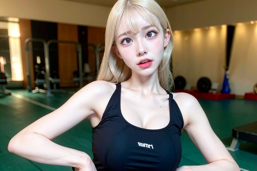 Tags: 21872187
<lora:JapaneseDollLikeness_v15:0.55>, <lora:koreanDollLikeness:0.39>, (ukrainian:0.93), (gym outfit:1.07), gym, <lora:ahegao-x-v4:0.54>, ahegao face, pleasure, extremely detailed eyes, extremely detailed face, cute, (photorealistic:1.12), seductive smile, eyelashes, pale skin, textured skin, best quality, hyper realistic, tall, (long slim legs:1.12), (thigh gap:0.93), delicate and beautiful girl, 1girl, (stunningly attractive:1.18)
Negative prompt: drawings, paintings, black and white, ugly, (low quality:2.20), (worst quality:1.96)
Steps: 64, Sampler: DPM++ 2M Karras, CFG scale: 7.45, Seed: 3675544957, Size: 768x512, Model hash: fc2511737a, Model: chilloutmix_NiPrunedFp32Fix, Seed resize from: -1x-1, Denoising strength: 0.4, Version: v1.2.1, Hires upscale: 2.0, Hires steps: 16, Hires upscaler: ESRGAN_4x