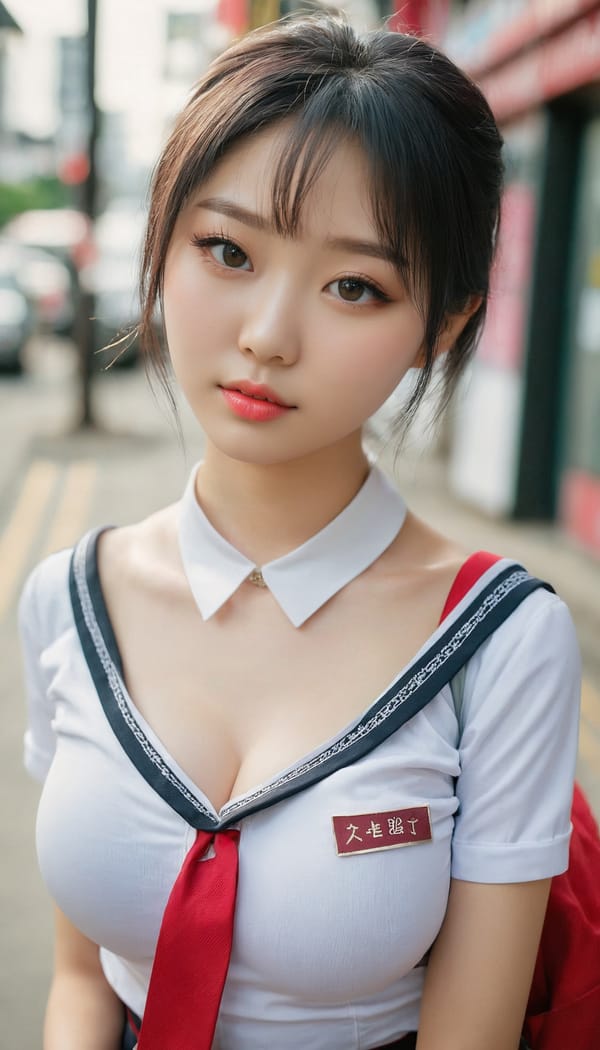 Tags: 21872187, SDXL
{"3": {"inputs": {"seed": 868415543301673, "steps": 32, "cfg": 5.39, "sampler_name": "dpmpp_2m", "scheduler": "karras", "denoise": 1.0, "model": ["27", 0], "positive": ["6", 0], "negative": ["7", 0], "latent_image": ["5", 0]}, "class_type": "KSampler"}, "4": {"inputs": {"ckpt_name": "juggernautxl.safetensors"}, "class_type": "CheckpointLoaderSimple"}, "5": {"inputs": {"width": 768, "height": 1344, "batch_size": 1}, "class_type": "EmptyLatentImage"}, "6": {"inputs": {"text": "19 year old girl, (ukrainian:0.95), (taiwanese:1.05), (korean:0.95), (slim:1.00), (blush:1.01), (idol:1.00), (seductive facial expression:0.95), (seductive pose:0.98), (cute:1.02), (temptress:1.06), (double eyelids:1.07), (eyelashes:1.13), (pale skin:0.98), (beautiful eyes:1.08), (detailed face:1.09), (sexy lips:1.04), (in a seductive pose:0.99), (large perky breasts:1.12), (cleavage:1.06), (thigh gap:0.98), (school uniform:1.13), choker, busy street, (candid cinema:1.04), (skin fuzz:1.01), (portra:1.08), (film:1.06), (textured skin:1.03), (RAW:1.04), (natural looking skin:1.06), (detailed skin:1.02), (soft lighting:1.01)", "clip": ["27", 1]}, "class_type": "CLIPTextEncode"}, "7": {"inputs": {"text": "(open mouth:1.10), (distorted:1.08), (low resolution:1.07), (bad hands:1.06), (watermark:1.09), (twisted:1.09), (worst quality:1.07)", "clip": ["27", 1]}, "class_type": "CLIPTextEncode"}, "8": {"inputs": {"samples": ["3", 0], "vae": ["4", 2]}, "class_type": "VAEDecode"}, "25": {"inputs": {"lora_name": "nudify_xl.safetensors", "strength_model": 0.23, "strength_clip": 0.33, "model": ["4", 0], "clip": ["4", 1]}, "class_type": "LoraLoader"}, "26": {"inputs": {"lora_name": "shirtlift_SDXL_v2.safetensors", "strength_model": 0.03, "strength_clip": 0.17, "model": ["25", 0], "clip": ["25", 1]}, "class_type": "LoraLoader"}, "27": {"inputs": {"lora_name": "PerfectEyesXL.safetensors", "strength_model": 0.12, "strength_clip": 0.17, "model": ["26", 0], "clip": ["26", 1]}, "class_type": "LoraLoader"}, "30": {"inputs": {"model_name": "4x_NMKD-Superscale-SP_178000_G.pth"}, "class_type": "UpscaleModelLoader"}, "31": {"inputs": {"upscale_model": ["30", 0], "image": ["8", 0]}, "class_type": "ImageUpscaleWithModel"}, "32": {"inputs": {"upscale_method": "lanczos", "scale_by": 0.5, "image": ["31", 0]}, "class_type": "ImageScaleBy"}, "33": {"inputs": {"pixels": ["32", 0], "vae": ["4", 2]}, "class_type": "VAEEncode"}, "34": {"inputs": {"seed": 868415543301673, "steps": 32, "cfg": 5.39, "sampler_name": "dpmpp_2m", "scheduler": "karras", "denoise": 0.3, "model": ["27", 0], "positive": ["6", 0], "negative": ["7", 0], "latent_image": ["33", 0]}, "class_type": "KSampler"}, "36": {"inputs": {"samples": ["34", 0], "vae": ["4", 2]}, "class_type": "VAEDecode"}, "39": {"inputs": {"filename_prefix": "comfyapi-1724850956665", "images": ["36", 0]}, "class_type": "SaveImage"}}