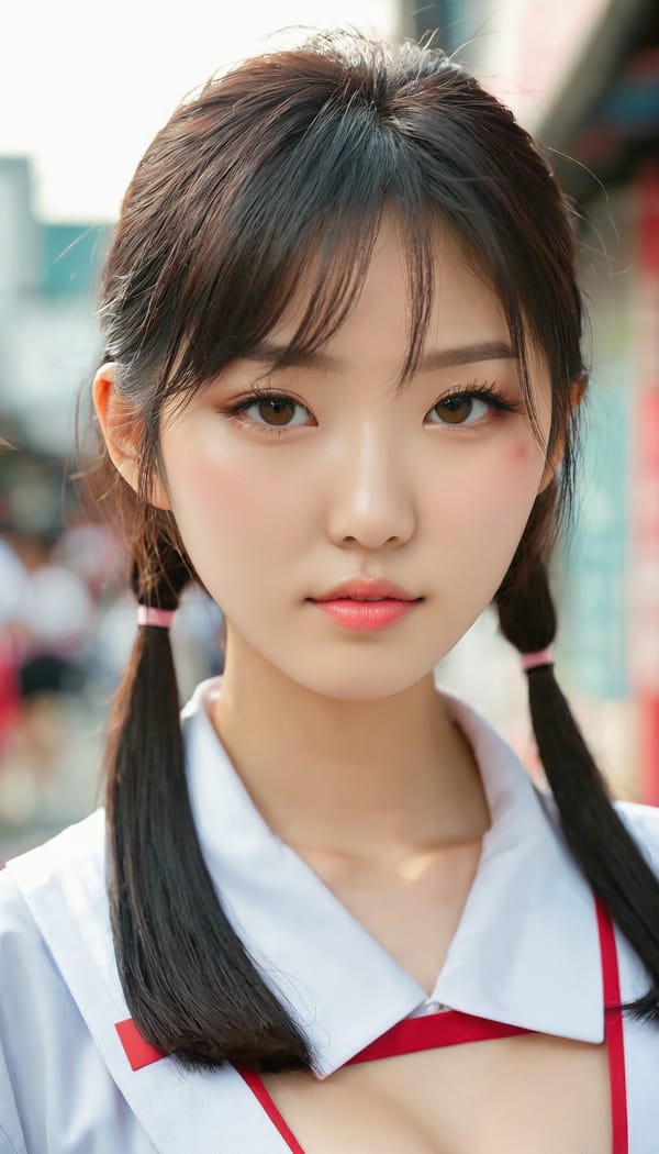 Tags: 21872187, SDXL
{"3": {"inputs": {"seed": 277666793808263, "steps": 32, "cfg": 6.53, "sampler_name": "dpmpp_2m", "scheduler": "karras", "denoise": 1.0, "model": ["27", 0], "positive": ["6", 0], "negative": ["7", 0], "latent_image": ["5", 0]}, "class_type": "KSampler"}, "4": {"inputs": {"ckpt_name": "juggernautxl.safetensors"}, "class_type": "CheckpointLoaderSimple"}, "5": {"inputs": {"width": 768, "height": 1344, "batch_size": 1}, "class_type": "EmptyLatentImage"}, "6": {"inputs": {"text": "19 year old girl, (korean:1.07), (taiwanese:1.07), (japanese:1.00), (chinese:1.03), (sexy lips:1.13), (blush:0.95), (detailed face:1.06), (seductive facial expression:1.07), (temptress:1.13), (pale skin:0.98), (cute:0.96), (beautiful eyes:0.98), (slim:1.13), (eyelashes:1.10), (idol:1.01), (seductive pose:1.02), (in a seductive pose:1.08), (large perky breasts:1.03), (cleavage:1.12), (thigh gap:1.10), (school uniform:1.13), choker, busy street, (RAW:1.00), (textured skin:1.02), (film:1.07), (skin fuzz:1.00), (detailed skin:1.08), (soft lighting:1.04), (portra:1.05), (natural looking skin:1.08), (candid cinema:1.06)", "clip": ["27", 1]}, "class_type": "CLIPTextEncode"}, "7": {"inputs": {"text": "(distorted:1.12), (low resolution:1.07), (open mouth:1.11), (twisted:1.12), (bad hands:1.09), (watermark:1.07), (worst quality:1.07)", "clip": ["27", 1]}, "class_type": "CLIPTextEncode"}, "8": {"inputs": {"samples": ["3", 0], "vae": ["4", 2]}, "class_type": "VAEDecode"}, "25": {"inputs": {"lora_name": "nudify_xl.safetensors", "strength_model": 0.2, "strength_clip": 0.09, "model": ["4", 0], "clip": ["4", 1]}, "class_type": "LoraLoader"}, "26": {"inputs": {"lora_name": "shirtlift_SDXL_v2.safetensors", "strength_model": 0.12, "strength_clip": 0.12, "model": ["25", 0], "clip": ["25", 1]}, "class_type": "LoraLoader"}, "27": {"inputs": {"lora_name": "PerfectEyesXL.safetensors", "strength_model": 0.14, "strength_clip": 0.15, "model": ["26", 0], "clip": ["26", 1]}, "class_type": "LoraLoader"}, "30": {"inputs": {"model_name": "4x_NMKD-Superscale-SP_178000_G.pth"}, "class_type": "UpscaleModelLoader"}, "31": {"inputs": {"upscale_model": ["30", 0], "image": ["8", 0]}, "class_type": "ImageUpscaleWithModel"}, "32": {"inputs": {"upscale_method": "lanczos", "scale_by": 0.5, "image": ["31", 0]}, "class_type": "ImageScaleBy"}, "33": {"inputs": {"pixels": ["32", 0], "vae": ["4", 2]}, "class_type": "VAEEncode"}, "34": {"inputs": {"seed": 277666793808263, "steps": 32, "cfg": 6.53, "sampler_name": "dpmpp_2m", "scheduler": "karras", "denoise": 0.3, "model": ["27", 0], "positive": ["6", 0], "negative": ["7", 0], "latent_image": ["33", 0]}, "class_type": "KSampler"}, "36": {"inputs": {"samples": ["34", 0], "vae": ["4", 2]}, "class_type": "VAEDecode"}, "39": {"inputs": {"filename_prefix": "comfyapi-1726168472434", "images": ["36", 0]}, "class_type": "SaveImage"}}