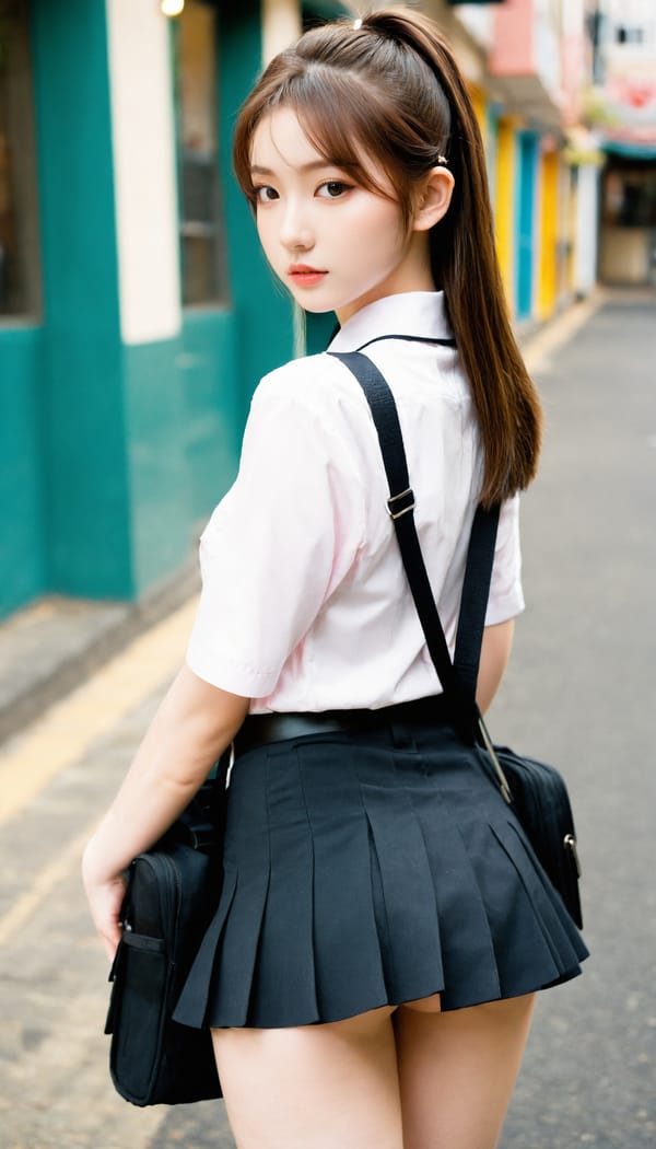 Tags: 21872187, SDXL
{"3": {"inputs": {"seed": 882254659054458, "steps": 64, "cfg": 7.45, "sampler_name": "dpmpp_2m", "scheduler": "karras", "denoise": 1.0, "model": ["27", 0], "positive": ["6", 0], "negative": ["7", 0], "latent_image": ["5", 0]}, "class_type": "KSampler"}, "4": {"inputs": {"ckpt_name": "leosamsHelloworldSDXL_helloworldSDXL32DPO.safetensors"}, "class_type": "CheckpointLoaderSimple"}, "5": {"inputs": {"width": 768, "height": 1344, "batch_size": 1}, "class_type": "EmptyLatentImage"}, "6": {"inputs": {"text": "20 year old girl, (seductive pose:1.14), (pale skin:1.07), (double eyelids:1.11), (beautiful eyes:0.95), (idol:0.98), (blush:1.06), (sexy lips:1.07), (cute:0.99), (slim:0.96), (eyelashes:0.98), (detailed face:1.10), (seductive facial expression:1.08), (temptress:1.12), (perky ass:1.12), (exposed ass:1.07), (looking back:1.02), (sexy ass:0.98), (thigh gap:1.06), (school uniform:1.00), choker, busy street, (textured skin:1.00), (detailed skin:1.06), (film:1.05), (portra:1.02), (natural looking skin:1.07), (soft lighting:1.00), (candid cinema:1.06), (RAW:1.02), (skin fuzz:1.06)", "clip": ["27", 1]}, "class_type": "CLIPTextEncode"}, "7": {"inputs": {"text": "(worst quality:1.10), (watermark:1.07), (open mouth:1.10), (twisted:1.13), (bad hands:1.05), (distorted:1.13)", "clip": ["27", 1]}, "class_type": "CLIPTextEncode"}, "8": {"inputs": {"samples": ["3", 0], "vae": ["4", 2]}, "class_type": "VAEDecode"}, "25": {"inputs": {"lora_name": "nudify_xl.safetensors", "strength_model": 0.38, "strength_clip": 0.19, "model": ["4", 0], "clip": ["4", 1]}, "class_type": "LoraLoader"}, "26": {"inputs": {"lora_name": "shirtlift_SDXL_v2.safetensors", "strength_model": 0.01, "strength_clip": 0.08, "model": ["25", 0], "clip": ["25", 1]}, "class_type": "LoraLoader"}, "27": {"inputs": {"lora_name": "PerfectEyesXL.safetensors", "strength_model": 0.11, "strength_clip": 0.13, "model": ["26", 0], "clip": ["26", 1]}, "class_type": "LoraLoader"}, "30": {"inputs": {"model_name": "4x_NMKD-Superscale-SP_178000_G.pth"}, "class_type": "UpscaleModelLoader"}, "31": {"inputs": {"upscale_model": ["30", 0], "image": ["8", 0]}, "class_type": "ImageUpscaleWithModel"}, "32": {"inputs": {"upscale_method": "lanczos", "scale_by": 0.5, "image": ["31", 0]}, "class_type": "ImageScaleBy"}, "33": {"inputs": {"pixels": ["32", 0], "vae": ["4", 2]}, "class_type": "VAEEncode"}, "34": {"inputs": {"seed": 882254659054458, "steps": 64, "cfg": 7.45, "sampler_name": "dpmpp_2m", "scheduler": "karras", "denoise": 0.3, "model": ["27", 0], "positive": ["6", 0], "negative": ["7", 0], "latent_image": ["33", 0]}, "class_type": "KSampler"}, "36": {"inputs": {"samples": ["34", 0], "vae": ["4", 2]}, "class_type": "VAEDecode"}, "39": {"inputs": {"filename_prefix": "comfyapi-1708047089781", "images": ["36", 0]}, "class_type": "SaveImage"}}