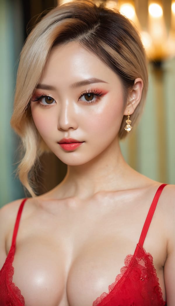 Tags: 21872187, SDXL
{"3": {"inputs": {"seed": 795471191479866, "steps": 64, "cfg": 7.1, "sampler_name": "dpmpp_2m", "scheduler": "karras", "denoise": 1.0, "model": ["27", 0], "positive": ["6", 0], "negative": ["7", 0], "latent_image": ["5", 0]}, "class_type": "KSampler"}, "4": {"inputs": {"ckpt_name": "juggernautxl.safetensors"}, "class_type": "CheckpointLoaderSimple"}, "5": {"inputs": {"width": 768, "height": 1344, "batch_size": 1}, "class_type": "EmptyLatentImage"}, "6": {"inputs": {"text": "25 year old girl, (irish:0.98), (taiwanese:0.98), (russian:1.03), (korean:1.12), (eyelashes:1.12), (seductive facial expression:1.04), (cute:1.02), (sexy lips:1.08), (idol:0.99), (slim:1.12), (detailed face:1.09), (seductive pose:1.14), (double eyelids:1.11), (beautiful eyes:0.96), (temptress:1.01), (pale skin:1.06), (in a seductive pose:1.01), (large perky breasts:1.01), (cleavage:1.06), (thigh gap:0.97), (wearing a low-cut red dress:1.12) at a ballroom, (textured skin:1.09), (candid cinema:1.06), (soft lighting:1.02), (detailed skin:1.02), (RAW:1.05), (film:1.01), (portra:1.01), (skin fuzz:1.00), (natural looking skin:1.05)", "clip": ["27", 1]}, "class_type": "CLIPTextEncode"}, "7": {"inputs": {"text": "(open mouth:1.11), (watermark:1.05), (worst quality:1.12), (twisted:1.05), (distorted:1.14), (low resolution:1.08)", "clip": ["27", 1]}, "class_type": "CLIPTextEncode"}, "8": {"inputs": {"samples": ["3", 0], "vae": ["4", 2]}, "class_type": "VAEDecode"}, "25": {"inputs": {"lora_name": "nudify_xl.safetensors", "strength_model": 0.35, "strength_clip": 0.01, "model": ["4", 0], "clip": ["4", 1]}, "class_type": "LoraLoader"}, "26": {"inputs": {"lora_name": "shirtlift_SDXL_v2.safetensors", "strength_model": 0.11, "strength_clip": 0.0, "model": ["25", 0], "clip": ["25", 1]}, "class_type": "LoraLoader"}, "27": {"inputs": {"lora_name": "PerfectEyesXL.safetensors", "strength_model": 0.11, "strength_clip": 0.07, "model": ["26", 0], "clip": ["26", 1]}, "class_type": "LoraLoader"}, "30": {"inputs": {"model_name": "4x_NMKD-Superscale-SP_178000_G.pth"}, "class_type": "UpscaleModelLoader"}, "31": {"inputs": {"upscale_model": ["30", 0], "image": ["8", 0]}, "class_type": "ImageUpscaleWithModel"}, "32": {"inputs": {"upscale_method": "lanczos", "scale_by": 0.5, "image": ["31", 0]}, "class_type": "ImageScaleBy"}, "33": {"inputs": {"pixels": ["32", 0], "vae": ["4", 2]}, "class_type": "VAEEncode"}, "34": {"inputs": {"seed": 795471191479866, "steps": 64, "cfg": 7.1, "sampler_name": "dpmpp_2m", "scheduler": "karras", "denoise": 0.3, "model": ["27", 0], "positive": ["6", 0], "negative": ["7", 0], "latent_image": ["33", 0]}, "class_type": "KSampler"}, "36": {"inputs": {"samples": ["34", 0], "vae": ["4", 2]}, "class_type": "VAEDecode"}, "39": {"inputs": {"filename_prefix": "comfyapi-1725276505039", "images": ["36", 0]}, "class_type": "SaveImage"}}