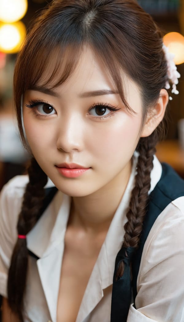 Tags: 21872187, SDXL
{"3": {"inputs": {"seed": 429332706518486, "steps": 64, "cfg": 5.26, "sampler_name": "dpmpp_2m", "scheduler": "karras", "denoise": 1.0, "model": ["27", 0], "positive": ["6", 0], "negative": ["7", 0], "latent_image": ["5", 0]}, "class_type": "KSampler"}, "4": {"inputs": {"ckpt_name": "juggernautxl.safetensors"}, "class_type": "CheckpointLoaderSimple"}, "5": {"inputs": {"width": 768, "height": 1344, "batch_size": 1}, "class_type": "EmptyLatentImage"}, "6": {"inputs": {"text": "24 year old girl, (japanese:0.97), (eyelashes:1.09), (temptress:1.02), (slim:1.07), (cute:0.96), (seductive pose:0.99), (detailed face:1.09), (pale skin:1.04), (double eyelids:1.11), (idol:1.11), (sexy lips:1.01), (seductive facial expression:1.12), (blush:1.08), (on all fours:1.02), (spreading ass cheeks:1.04), (from behind:1.04), (backboob:1.14), (a waitress in uniform:1.02) working at a restaurant, (soft lighting:1.00), (detailed skin:1.01), (RAW:1.00), (film:1.08), (natural looking skin:1.06), (portra:1.07), (candid cinema:1.02), (skin fuzz:1.04), (textured skin:1.03)", "clip": ["27", 1]}, "class_type": "CLIPTextEncode"}, "7": {"inputs": {"text": "(open mouth:1.11), (distorted:1.12), (bad hands:1.11), (worst quality:1.06), (twisted:1.13), (watermark:1.08)", "clip": ["27", 1]}, "class_type": "CLIPTextEncode"}, "8": {"inputs": {"samples": ["3", 0], "vae": ["4", 2]}, "class_type": "VAEDecode"}, "25": {"inputs": {"lora_name": "nudify_xl.safetensors", "strength_model": 0.17, "strength_clip": 0.34, "model": ["4", 0], "clip": ["4", 1]}, "class_type": "LoraLoader"}, "26": {"inputs": {"lora_name": "shirtlift_SDXL_v2.safetensors", "strength_model": 0.04, "strength_clip": 0.01, "model": ["25", 0], "clip": ["25", 1]}, "class_type": "LoraLoader"}, "27": {"inputs": {"lora_name": "PerfectEyesXL.safetensors", "strength_model": 0.03, "strength_clip": 0.07, "model": ["26", 0], "clip": ["26", 1]}, "class_type": "LoraLoader"}, "30": {"inputs": {"model_name": "4x_NMKD-Superscale-SP_178000_G.pth"}, "class_type": "UpscaleModelLoader"}, "31": {"inputs": {"upscale_model": ["30", 0], "image": ["8", 0]}, "class_type": "ImageUpscaleWithModel"}, "32": {"inputs": {"upscale_method": "lanczos", "scale_by": 0.5, "image": ["31", 0]}, "class_type": "ImageScaleBy"}, "33": {"inputs": {"pixels": ["32", 0], "vae": ["4", 2]}, "class_type": "VAEEncode"}, "34": {"inputs": {"seed": 429332706518486, "steps": 64, "cfg": 5.26, "sampler_name": "dpmpp_2m", "scheduler": "karras", "denoise": 0.3, "model": ["27", 0], "positive": ["6", 0], "negative": ["7", 0], "latent_image": ["33", 0]}, "class_type": "KSampler"}, "36": {"inputs": {"samples": ["34", 0], "vae": ["4", 2]}, "class_type": "VAEDecode"}, "39": {"inputs": {"filename_prefix": "comfyapi-1732883097540", "images": ["36", 0]}, "class_type": "SaveImage"}}