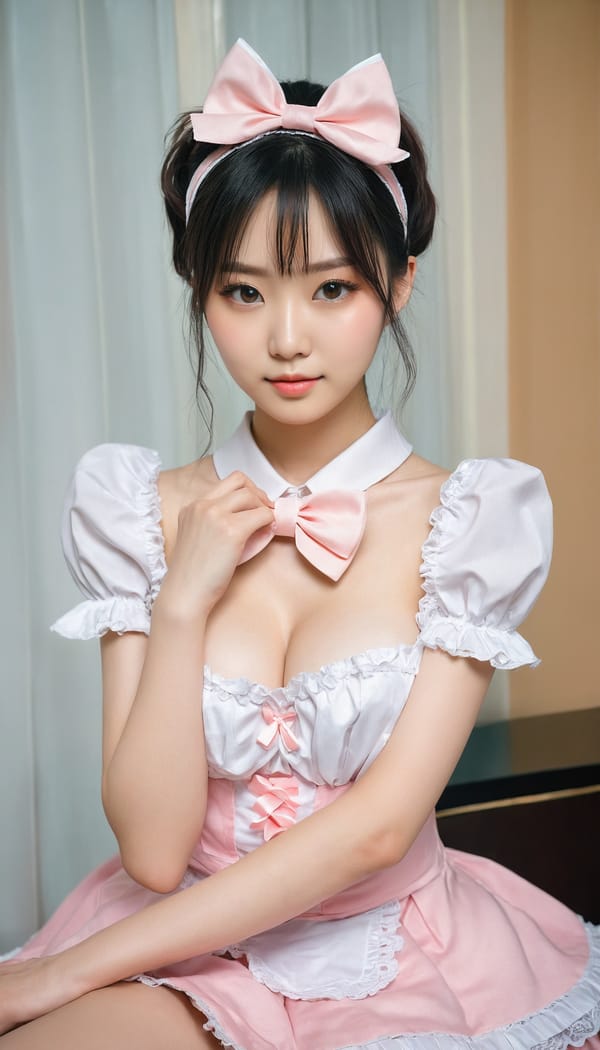 Tags: 21872187, SDXL
{"3": {"inputs": {"seed": 735863039558905, "steps": 32, "cfg": 6.31, "sampler_name": "dpmpp_2m", "scheduler": "karras", "denoise": 1.0, "model": ["27", 0], "positive": ["6", 0], "negative": ["7", 0], "latent_image": ["5", 0]}, "class_type": "KSampler"}, "4": {"inputs": {"ckpt_name": "juggernautxl.safetensors"}, "class_type": "CheckpointLoaderSimple"}, "5": {"inputs": {"width": 768, "height": 1344, "batch_size": 1}, "class_type": "EmptyLatentImage"}, "6": {"inputs": {"text": "22 year old girl, (japanese:0.97), (ukrainian:1.07), (chinese:1.11), (korean:1.05), (seductive facial expression:1.11), (slim:1.08), (detailed face:1.00), (blush:1.00), (eyelashes:1.01), (idol:1.12), (beautiful eyes:1.05), (cute:0.99), (seductive pose:1.10), (pale skin:0.99), (temptress:0.97), (double eyelids:0.99), (in a seductive pose:0.98), (large perky breasts:0.99), (cleavage:1.00), (thigh gap:0.96), in a (skimpy maid costume:1.14) working at a maid cafe, choker, bowtie, headband, pleated skirt, (natural looking skin:1.00), (portra:1.00), (RAW:1.01), (soft lighting:1.09), (textured skin:1.03), (film:1.03), (detailed skin:1.01), (candid cinema:1.02), (skin fuzz:1.00)", "clip": ["27", 1]}, "class_type": "CLIPTextEncode"}, "7": {"inputs": {"text": "(open mouth:1.11), (distorted:1.13), (bad hands:1.09), (watermark:1.05), (worst quality:1.13), (low resolution:1.12), (twisted:1.06)", "clip": ["27", 1]}, "class_type": "CLIPTextEncode"}, "8": {"inputs": {"samples": ["3", 0], "vae": ["4", 2]}, "class_type": "VAEDecode"}, "25": {"inputs": {"lora_name": "nudify_xl.safetensors", "strength_model": 0.14, "strength_clip": 0.1, "model": ["4", 0], "clip": ["4", 1]}, "class_type": "LoraLoader"}, "26": {"inputs": {"lora_name": "shirtlift_SDXL_v2.safetensors", "strength_model": 0.18, "strength_clip": 0.14, "model": ["25", 0], "clip": ["25", 1]}, "class_type": "LoraLoader"}, "27": {"inputs": {"lora_name": "PerfectEyesXL.safetensors", "strength_model": 0.06, "strength_clip": 0.11, "model": ["26", 0], "clip": ["26", 1]}, "class_type": "LoraLoader"}, "30": {"inputs": {"model_name": "4x_NMKD-Superscale-SP_178000_G.pth"}, "class_type": "UpscaleModelLoader"}, "31": {"inputs": {"upscale_model": ["30", 0], "image": ["8", 0]}, "class_type": "ImageUpscaleWithModel"}, "32": {"inputs": {"upscale_method": "lanczos", "scale_by": 0.5, "image": ["31", 0]}, "class_type": "ImageScaleBy"}, "33": {"inputs": {"pixels": ["32", 0], "vae": ["4", 2]}, "class_type": "VAEEncode"}, "34": {"inputs": {"seed": 735863039558905, "steps": 32, "cfg": 6.31, "sampler_name": "dpmpp_2m", "scheduler": "karras", "denoise": 0.3, "model": ["27", 0], "positive": ["6", 0], "negative": ["7", 0], "latent_image": ["33", 0]}, "class_type": "KSampler"}, "36": {"inputs": {"samples": ["34", 0], "vae": ["4", 2]}, "class_type": "VAEDecode"}, "39": {"inputs": {"filename_prefix": "comfyapi-1733084951246", "images": ["36", 0]}, "class_type": "SaveImage"}}