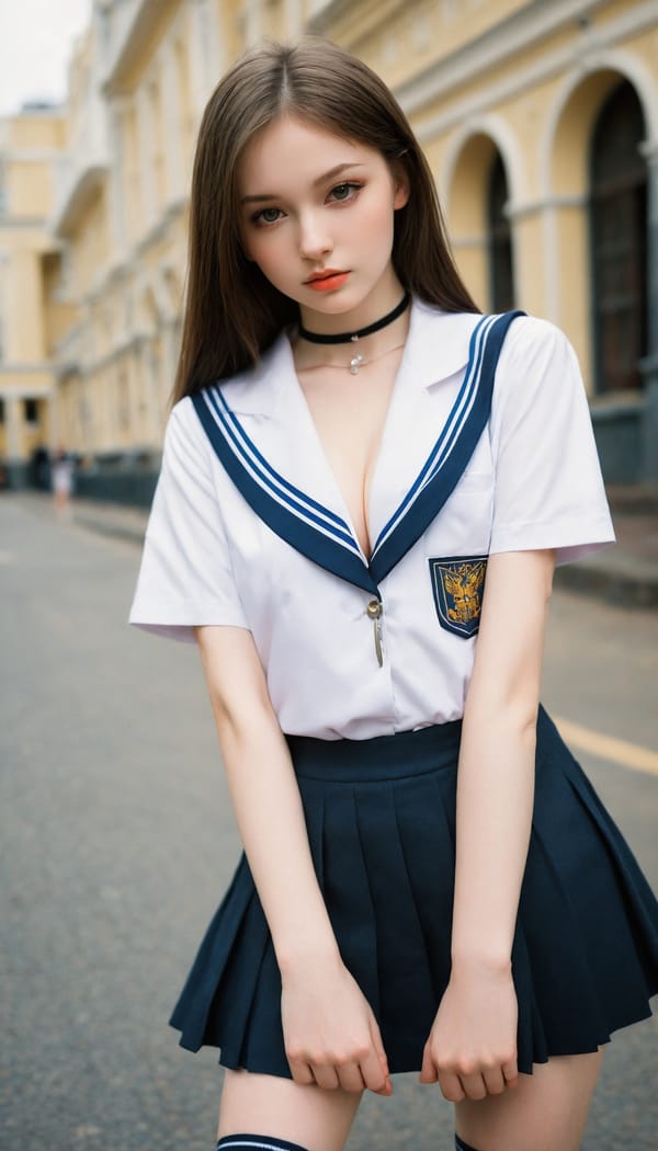 Tags: 21872187, SDXL
{"3": {"inputs": {"seed": 103616246678562, "steps": 64, "cfg": 5.07, "sampler_name": "dpmpp_2m", "scheduler": "karras", "denoise": 1.0, "model": ["27", 0], "positive": ["6", 0], "negative": ["7", 0], "latent_image": ["5", 0]}, "class_type": "KSampler"}, "4": {"inputs": {"ckpt_name": "helloworldxl.safetensors"}, "class_type": "CheckpointLoaderSimple"}, "5": {"inputs": {"width": 768, "height": 1344, "batch_size": 1}, "class_type": "EmptyLatentImage"}, "6": {"inputs": {"text": "18 year old girl, (russian:0.95), (slim:0.95), (seductive facial expression:1.07), (pale skin:1.04), (seductive pose:1.13), (blush:1.00), (temptress:1.09), (eyelashes:0.98), (beautiful eyes:1.02), (cute:1.10), (detailed face:1.11), (idol:1.06), (sexy lips:1.01), (double eyelids:1.11), (in a seductive pose:1.08), (large perky breasts:1.06), (cleavage:0.96), (thigh gap:1.06), (school uniform:1.13), choker, busy street, (natural looking skin:1.00), (detailed skin:1.09), (textured skin:1.06), (portra:1.03), (soft lighting:1.07), (RAW:1.08), (skin fuzz:1.06), (film:1.06), (candid cinema:1.08)", "clip": ["27", 1]}, "class_type": "CLIPTextEncode"}, "7": {"inputs": {"text": "(open mouth:1.10), (bad hands:1.14), (twisted:1.05), (watermark:1.10), (low resolution:1.10), (distorted:1.09), (worst quality:1.13)", "clip": ["27", 1]}, "class_type": "CLIPTextEncode"}, "8": {"inputs": {"samples": ["3", 0], "vae": ["4", 2]}, "class_type": "VAEDecode"}, "25": {"inputs": {"lora_name": "nudify_xl.safetensors", "strength_model": 0.02, "strength_clip": 0.21, "model": ["4", 0], "clip": ["4", 1]}, "class_type": "LoraLoader"}, "26": {"inputs": {"lora_name": "shirtlift_SDXL_v2.safetensors", "strength_model": 0.01, "strength_clip": 0.05, "model": ["25", 0], "clip": ["25", 1]}, "class_type": "LoraLoader"}, "27": {"inputs": {"lora_name": "PerfectEyesXL.safetensors", "strength_model": 0.14, "strength_clip": 0.1, "model": ["26", 0], "clip": ["26", 1]}, "class_type": "LoraLoader"}, "30": {"inputs": {"model_name": "4x_NMKD-Superscale-SP_178000_G.pth"}, "class_type": "UpscaleModelLoader"}, "31": {"inputs": {"upscale_model": ["30", 0], "image": ["8", 0]}, "class_type": "ImageUpscaleWithModel"}, "32": {"inputs": {"upscale_method": "lanczos", "scale_by": 0.5, "image": ["31", 0]}, "class_type": "ImageScaleBy"}, "33": {"inputs": {"pixels": ["32", 0], "vae": ["4", 2]}, "class_type": "VAEEncode"}, "34": {"inputs": {"seed": 103616246678562, "steps": 64, "cfg": 5.07, "sampler_name": "dpmpp_2m", "scheduler": "karras", "denoise": 0.3, "model": ["27", 0], "positive": ["6", 0], "negative": ["7", 0], "latent_image": ["33", 0]}, "class_type": "KSampler"}, "36": {"inputs": {"samples": ["34", 0], "vae": ["4", 2]}, "class_type": "VAEDecode"}, "39": {"inputs": {"filename_prefix": "comfyapi-1713397050929", "images": ["36", 0]}, "class_type": "SaveImage"}}