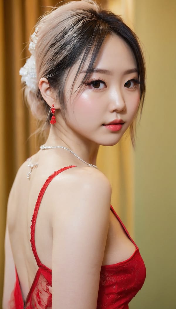 Tags: 21872187, SDXL
{"3": {"inputs": {"seed": 954601068069718, "steps": 32, "cfg": 5.37, "sampler_name": "dpmpp_2m", "scheduler": "karras", "denoise": 1.0, "model": ["27", 0], "positive": ["6", 0], "negative": ["7", 0], "latent_image": ["5", 0]}, "class_type": "KSampler"}, "4": {"inputs": {"ckpt_name": "juggernautxl.safetensors"}, "class_type": "CheckpointLoaderSimple"}, "5": {"inputs": {"width": 768, "height": 1344, "batch_size": 1}, "class_type": "EmptyLatentImage"}, "6": {"inputs": {"text": "27 year old girl, (japanese:1.05), (eyelashes:0.98), (temptress:1.10), (detailed face:1.13), (blush:1.05), (seductive facial expression:0.96), (cute:1.08), (sexy lips:0.95), (double eyelids:1.13), (idol:1.07), (beautiful eyes:1.05), (pale skin:0.99), (slim:1.01), (perky ass:1.05), (exposed ass:1.13), (looking back:1.08), (sexy ass:1.11), (thigh gap:1.13), (wearing a low-cut red dress:1.06) at a ballroom, (candid cinema:1.02), (RAW:1.06), (film:1.09), (skin fuzz:1.01), (detailed skin:1.07), (textured skin:1.00), (natural looking skin:1.01), (portra:1.03), (soft lighting:1.08)", "clip": ["27", 1]}, "class_type": "CLIPTextEncode"}, "7": {"inputs": {"text": "(bad hands:1.12), (twisted:1.05), (low resolution:1.07), (watermark:1.10), (worst quality:1.08), (distorted:1.07), (open mouth:1.06)", "clip": ["27", 1]}, "class_type": "CLIPTextEncode"}, "8": {"inputs": {"samples": ["3", 0], "vae": ["4", 2]}, "class_type": "VAEDecode"}, "25": {"inputs": {"lora_name": "nudify_xl.safetensors", "strength_model": 0.01, "strength_clip": 0.13, "model": ["4", 0], "clip": ["4", 1]}, "class_type": "LoraLoader"}, "26": {"inputs": {"lora_name": "shirtlift_SDXL_v2.safetensors", "strength_model": 0.12, "strength_clip": 0.17, "model": ["25", 0], "clip": ["25", 1]}, "class_type": "LoraLoader"}, "27": {"inputs": {"lora_name": "PerfectEyesXL.safetensors", "strength_model": 0.16, "strength_clip": 0.19, "model": ["26", 0], "clip": ["26", 1]}, "class_type": "LoraLoader"}, "30": {"inputs": {"model_name": "4x_NMKD-Superscale-SP_178000_G.pth"}, "class_type": "UpscaleModelLoader"}, "31": {"inputs": {"upscale_model": ["30", 0], "image": ["8", 0]}, "class_type": "ImageUpscaleWithModel"}, "32": {"inputs": {"upscale_method": "lanczos", "scale_by": 0.5, "image": ["31", 0]}, "class_type": "ImageScaleBy"}, "33": {"inputs": {"pixels": ["32", 0], "vae": ["4", 2]}, "class_type": "VAEEncode"}, "34": {"inputs": {"seed": 954601068069718, "steps": 32, "cfg": 5.37, "sampler_name": "dpmpp_2m", "scheduler": "karras", "denoise": 0.3, "model": ["27", 0], "positive": ["6", 0], "negative": ["7", 0], "latent_image": ["33", 0]}, "class_type": "KSampler"}, "36": {"inputs": {"samples": ["34", 0], "vae": ["4", 2]}, "class_type": "VAEDecode"}, "39": {"inputs": {"filename_prefix": "comfyapi-1713794777163", "images": ["36", 0]}, "class_type": "SaveImage"}}