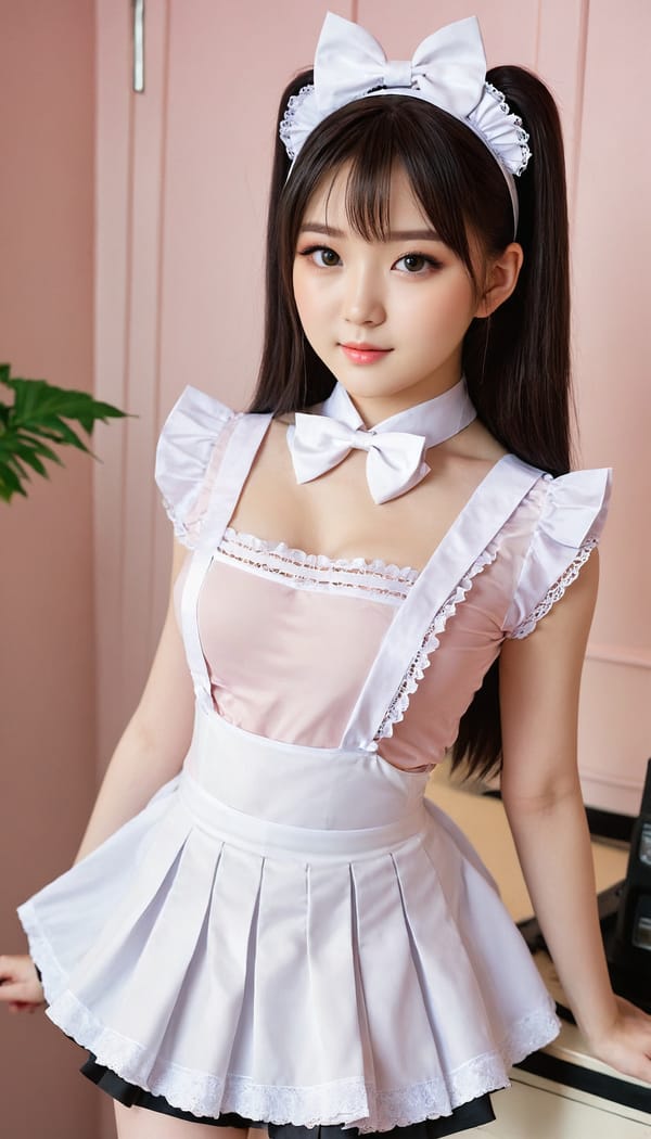 Tags: 21872187, SDXL
{"3": {"inputs": {"seed": 488138893985162, "steps": 32, "cfg": 7.97, "sampler_name": "dpmpp_2m", "scheduler": "karras", "denoise": 1.0, "model": ["27", 0], "positive": ["6", 0], "negative": ["7", 0], "latent_image": ["5", 0]}, "class_type": "KSampler"}, "4": {"inputs": {"ckpt_name": "juggernautXL_v8Rundiffusion.safetensors"}, "class_type": "CheckpointLoaderSimple"}, "5": {"inputs": {"width": 768, "height": 1344, "batch_size": 1}, "class_type": "EmptyLatentImage"}, "6": {"inputs": {"text": "23 year old girl, (irish:1.07), (russian:1.02), (korean:1.07), (japanese:0.99), (cute:1.13), (beautiful eyes:1.04), (idol:1.04), (temptress:1.03), (seductive facial expression:1.03), (slim:1.09), (blush:1.01), (pale skin:1.14), (seductive pose:1.14), (eyelashes:1.08), (detailed face:1.11), (double eyelids:1.01), (sexy lips:0.99), (perky ass:0.98), (exposed ass:1.04), (looking back:1.03), (sexy ass:1.10), (thigh gap:1.03), in a (skimpy maid costume:0.95) working at a maid cafe, choker, bowtie, headband, pleated skirt, (natural looking skin:1.09), (portra:1.04), (detailed skin:1.08), (RAW:1.02), (film:1.03), (skin fuzz:1.02), (textured skin:1.08), (soft lighting:1.03), (candid cinema:1.03)", "clip": ["27", 1]}, "class_type": "CLIPTextEncode"}, "7": {"inputs": {"text": "(worst quality:1.06), (low resolution:1.11), (open mouth:1.14), (watermark:1.10), (bad hands:1.06), (twisted:1.12), (distorted:1.11)", "clip": ["27", 1]}, "class_type": "CLIPTextEncode"}, "8": {"inputs": {"samples": ["3", 0], "vae": ["4", 2]}, "class_type": "VAEDecode"}, "25": {"inputs": {"lora_name": "nudify_xl.safetensors", "strength_model": 0.37, "strength_clip": 0.02, "model": ["4", 0], "clip": ["4", 1]}, "class_type": "LoraLoader"}, "26": {"inputs": {"lora_name": "shirtlift_SDXL_v2.safetensors", "strength_model": 0.08, "strength_clip": 0.06, "model": ["25", 0], "clip": ["25", 1]}, "class_type": "LoraLoader"}, "27": {"inputs": {"lora_name": "PerfectEyesXL.safetensors", "strength_model": 0.01, "strength_clip": 0.14, "model": ["26", 0], "clip": ["26", 1]}, "class_type": "LoraLoader"}, "30": {"inputs": {"model_name": "4x_NMKD-Superscale-SP_178000_G.pth"}, "class_type": "UpscaleModelLoader"}, "31": {"inputs": {"upscale_model": ["30", 0], "image": ["8", 0]}, "class_type": "ImageUpscaleWithModel"}, "32": {"inputs": {"upscale_method": "lanczos", "scale_by": 0.5, "image": ["31", 0]}, "class_type": "ImageScaleBy"}, "33": {"inputs": {"pixels": ["32", 0], "vae": ["4", 2]}, "class_type": "VAEEncode"}, "34": {"inputs": {"seed": 488138893985162, "steps": 32, "cfg": 7.97, "sampler_name": "dpmpp_2m", "scheduler": "karras", "denoise": 0.3, "model": ["27", 0], "positive": ["6", 0], "negative": ["7", 0], "latent_image": ["33", 0]}, "class_type": "KSampler"}, "36": {"inputs": {"samples": ["34", 0], "vae": ["4", 2]}, "class_type": "VAEDecode"}, "39": {"inputs": {"filename_prefix": "comfyapi-1707854903925", "images": ["36", 0]}, "class_type": "SaveImage"}}