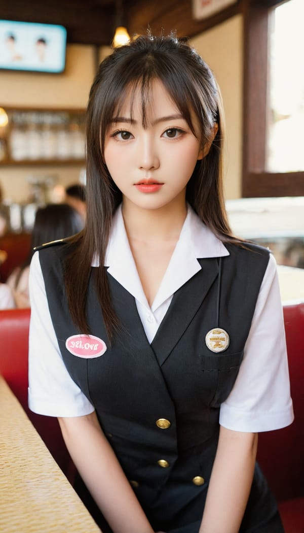 Tags: 21872187, SDXL
{"3": {"inputs": {"seed": 316100667442503, "steps": 32, "cfg": 6.65, "sampler_name": "dpmpp_2m", "scheduler": "karras", "denoise": 1.0, "model": ["27", 0], "positive": ["6", 0], "negative": ["7", 0], "latent_image": ["5", 0]}, "class_type": "KSampler"}, "4": {"inputs": {"ckpt_name": "leosamsHelloworldSDXL_helloworldSDXL32DPO.safetensors"}, "class_type": "CheckpointLoaderSimple"}, "5": {"inputs": {"width": 768, "height": 1344, "batch_size": 1}, "class_type": "EmptyLatentImage"}, "6": {"inputs": {"text": "19 year old girl, (japanese:1.14), (korean:1.11), (double eyelids:1.00), (seductive facial expression:1.14), (sexy lips:1.02), (slim:1.12), (idol:1.12), (blush:0.96), (eyelashes:1.01), (cute:1.09), (temptress:1.00), (seductive pose:0.95), (detailed face:0.99), (in a seductive pose:0.98), (large perky breasts:1.01), (cleavage:0.99), (thigh gap:1.09), (a waitress in uniform:1.12) working at a restaurant, (detailed skin:1.04), (textured skin:1.04), (skin fuzz:1.04), (portra:1.00), (RAW:1.08), (candid cinema:1.03), (soft lighting:1.06), (film:1.06), (natural looking skin:1.00)", "clip": ["27", 1]}, "class_type": "CLIPTextEncode"}, "7": {"inputs": {"text": "(watermark:1.11), (low resolution:1.11), (twisted:1.10), (worst quality:1.05), (bad hands:1.11), (open mouth:1.09), (distorted:1.05)", "clip": ["27", 1]}, "class_type": "CLIPTextEncode"}, "8": {"inputs": {"samples": ["3", 0], "vae": ["4", 2]}, "class_type": "VAEDecode"}, "25": {"inputs": {"lora_name": "nudify_xl.safetensors", "strength_model": 0.38, "strength_clip": 0.28, "model": ["4", 0], "clip": ["4", 1]}, "class_type": "LoraLoader"}, "26": {"inputs": {"lora_name": "shirtlift_SDXL_v2.safetensors", "strength_model": 0.03, "strength_clip": 0.14, "model": ["25", 0], "clip": ["25", 1]}, "class_type": "LoraLoader"}, "27": {"inputs": {"lora_name": "PerfectEyesXL.safetensors", "strength_model": 0.19, "strength_clip": 0.07, "model": ["26", 0], "clip": ["26", 1]}, "class_type": "LoraLoader"}, "30": {"inputs": {"model_name": "4x_NMKD-Superscale-SP_178000_G.pth"}, "class_type": "UpscaleModelLoader"}, "31": {"inputs": {"upscale_model": ["30", 0], "image": ["8", 0]}, "class_type": "ImageUpscaleWithModel"}, "32": {"inputs": {"upscale_method": "lanczos", "scale_by": 0.5, "image": ["31", 0]}, "class_type": "ImageScaleBy"}, "33": {"inputs": {"pixels": ["32", 0], "vae": ["4", 2]}, "class_type": "VAEEncode"}, "34": {"inputs": {"seed": 316100667442503, "steps": 32, "cfg": 6.65, "sampler_name": "dpmpp_2m", "scheduler": "karras", "denoise": 0.3, "model": ["27", 0], "positive": ["6", 0], "negative": ["7", 0], "latent_image": ["33", 0]}, "class_type": "KSampler"}, "36": {"inputs": {"samples": ["34", 0], "vae": ["4", 2]}, "class_type": "VAEDecode"}, "39": {"inputs": {"filename_prefix": "comfyapi-1707367560454", "images": ["36", 0]}, "class_type": "SaveImage"}}