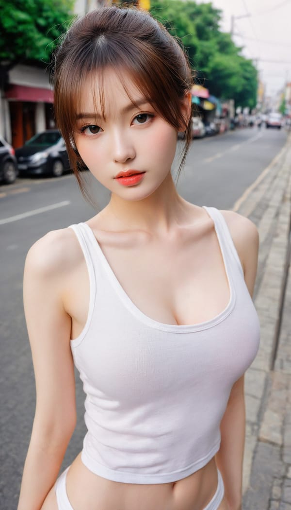 Tags: 21872187, SDXL
{"3": {"inputs": {"seed": 974125181473947, "steps": 64, "cfg": 7.44, "sampler_name": "dpmpp_2m", "scheduler": "karras", "denoise": 1.0, "model": ["27", 0], "positive": ["6", 0], "negative": ["7", 0], "latent_image": ["5", 0]}, "class_type": "KSampler"}, "4": {"inputs": {"ckpt_name": "helloworldxl.safetensors"}, "class_type": "CheckpointLoaderSimple"}, "5": {"inputs": {"width": 768, "height": 1344, "batch_size": 1}, "class_type": "EmptyLatentImage"}, "6": {"inputs": {"text": "20 year old girl, (irish:1.12), (ukrainian:1.07), (korean:1.00), (cute:1.11), (beautiful eyes:1.05), (temptress:0.96), (eyelashes:1.13), (slim:0.96), (detailed face:0.95), (sexy lips:1.12), (seductive facial expression:0.95), (double eyelids:0.99), (seductive pose:1.14), (pale skin:1.05), (blush:1.13), (in a seductive pose:1.02), (large perky breasts:0.95), (cleavage:1.04), (thigh gap:1.01), (white tanktop:1.11), busy street, (soft lighting:1.01), (RAW:1.01), (detailed skin:1.02), (skin fuzz:1.02), (candid cinema:1.03), (film:1.04), (portra:1.08), (natural looking skin:1.00), (textured skin:1.08)", "clip": ["27", 1]}, "class_type": "CLIPTextEncode"}, "7": {"inputs": {"text": "(twisted:1.14), (low resolution:1.12), (open mouth:1.06), (bad hands:1.06), (distorted:1.10), (watermark:1.08), (worst quality:1.06)", "clip": ["27", 1]}, "class_type": "CLIPTextEncode"}, "8": {"inputs": {"samples": ["3", 0], "vae": ["4", 2]}, "class_type": "VAEDecode"}, "25": {"inputs": {"lora_name": "nudify_xl.safetensors", "strength_model": 0.0, "strength_clip": 0.0, "model": ["4", 0], "clip": ["4", 1]}, "class_type": "LoraLoader"}, "26": {"inputs": {"lora_name": "shirtlift_SDXL_v2.safetensors", "strength_model": 0.11, "strength_clip": 0.07, "model": ["25", 0], "clip": ["25", 1]}, "class_type": "LoraLoader"}, "27": {"inputs": {"lora_name": "PerfectEyesXL.safetensors", "strength_model": 0.03, "strength_clip": 0.14, "model": ["26", 0], "clip": ["26", 1]}, "class_type": "LoraLoader"}, "30": {"inputs": {"model_name": "4x_NMKD-Superscale-SP_178000_G.pth"}, "class_type": "UpscaleModelLoader"}, "31": {"inputs": {"upscale_model": ["30", 0], "image": ["8", 0]}, "class_type": "ImageUpscaleWithModel"}, "32": {"inputs": {"upscale_method": "lanczos", "scale_by": 0.5, "image": ["31", 0]}, "class_type": "ImageScaleBy"}, "33": {"inputs": {"pixels": ["32", 0], "vae": ["4", 2]}, "class_type": "VAEEncode"}, "34": {"inputs": {"seed": 974125181473947, "steps": 64, "cfg": 7.44, "sampler_name": "dpmpp_2m", "scheduler": "karras", "denoise": 0.3, "model": ["27", 0], "positive": ["6", 0], "negative": ["7", 0], "latent_image": ["33", 0]}, "class_type": "KSampler"}, "36": {"inputs": {"samples": ["34", 0], "vae": ["4", 2]}, "class_type": "VAEDecode"}, "39": {"inputs": {"filename_prefix": "comfyapi-1711202021006", "images": ["36", 0]}, "class_type": "SaveImage"}}