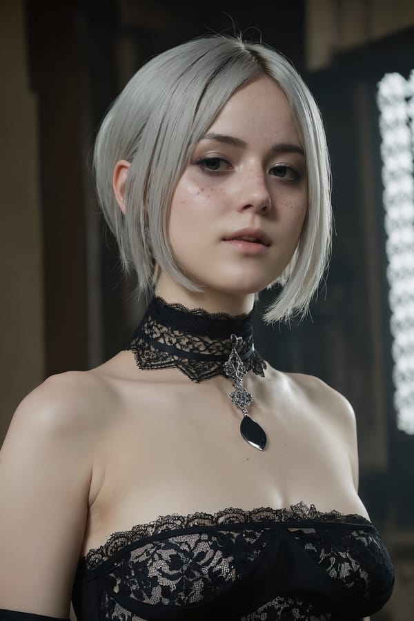 Tags: undefined
professional  cinematic photo, 2b nier automata, lace, choker,  detailed natural skin and blemishes,  35mm photograph, professional, 4k, highly detailed, (freckles:0.3),  bare breasts, (topless:1.8), (small perky breasts:1.7)
Negative prompt: (eyes),drawing, painting, crayon, sketch, graphite, impressionist, noisy, blurry, soft, deformed, ugly, (worst quality, low quality, normal quality, lowres, low details, oversaturated, undersaturated, overexposed, underexposed, grayscale, bw, bad photo, bad photography, bad art:1.4), (watermark, signature, text font, username, error, logo, words, letters, digits, autograph, trademark, name:1.2), (blur, blurry, grainy), morbid, ugly, asymmetrical, mutated malformed, mutilated, poorly lit, bad shadow, draft, cropped, out of frame, cut off, censored, jpeg artifacts, out of focus, glitch, duplicate, (airbrushed, cartoon, anime, semi-realistic, cgi, render, blender, digital art, manga, amateur:1.3), (3D ,3D Game, 3D Game Scene, 3D Character:1.1), (bad hands, bad anatomy, bad body, bad face, bad teeth, bad arms, bad legs, deformities:1.3)
Steps: 40, Sampler: DPM++ 2M, CFG scale: 7, Seed: 4229270470, Size: 768x1152, Model hash: aeb7e9e689, Model: juggernautXL_v8Rundiffusion, Denoising strength: 0.35, Hires upscale: 1.75, Hires upscaler: R-ESRGAN 4x+, Version: v1.7.0