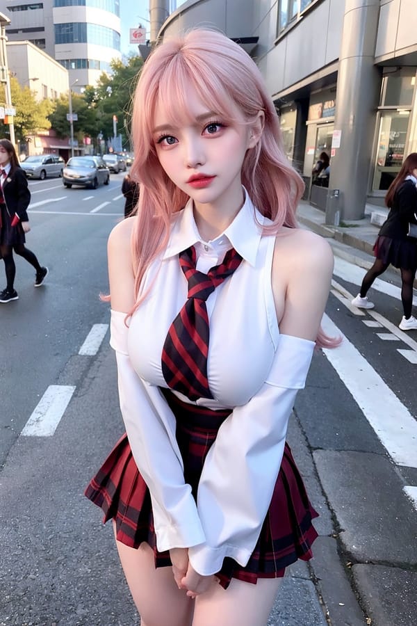 Tags: 21872187
<lora:mix4:0.44>, <lora:JapaneseDollLikeness_v15:0.54>, <lora:YaeMiko_Test:0.48>, (school uniform:1.16), (large breasts:1.04), choker, busy street in urban city, <lora:skirtlift-v4:0.90 <lora:Addams:0.32>, extremely detailed eyes, extremely detailed face, cute, (photorealistic:1.11), sexy lips, double eyelids, eyelashes, pale skin, perky breasts, textured skin, 4K, tall, (long slim legs:1.00), (thigh gap:0.94), blush, solo, (stunningly attractive:0.92)
Negative prompt: drawings, paintings, disfigured, (normal quality:1.99), (worst quality:2.08)
Steps: 32, Sampler: DPM++ 2M Karras, CFG scale: 6.13, Seed: 331380956, Size: 512x768, Model hash: fc2511737a, Model: chilloutmix_NiPrunedFp32Fix, Seed resize from: -1x-1, Denoising strength: 0.45, Version: v1.2.1, Hires upscale: 2.0, Hires steps: 16, Hires upscaler: ESRGAN_4x