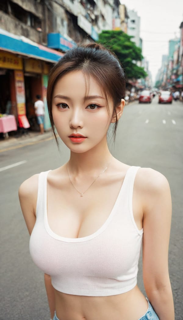 Tags: 21872187, SDXL
{"3": {"inputs": {"seed": 168306333907527, "steps": 64, "cfg": 7.01, "sampler_name": "dpmpp_2m", "scheduler": "karras", "denoise": 1.0, "model": ["27", 0], "positive": ["6", 0], "negative": ["7", 0], "latent_image": ["5", 0]}, "class_type": "KSampler"}, "4": {"inputs": {"ckpt_name": "leosamsHelloworldSDXL_helloworldSDXL32DPO.safetensors"}, "class_type": "CheckpointLoaderSimple"}, "5": {"inputs": {"width": 768, "height": 1344, "batch_size": 1}, "class_type": "EmptyLatentImage"}, "6": {"inputs": {"text": "21 year old girl, (taiwanese:0.96), (russian:1.05), (temptress:1.13), (slim:1.02), (sexy lips:1.14), (eyelashes:1.08), (idol:1.01), (cute:1.13), (double eyelids:1.09), (beautiful eyes:0.98), (seductive facial expression:1.08), (seductive pose:1.06), (pale skin:1.08), (blush:0.97), (detailed face:1.10), (in a seductive pose:1.05), (large perky breasts:1.11), (cleavage:1.09), (thigh gap:1.03), (white tanktop:1.11), busy street, (textured skin:1.07), (portra:1.05), (candid cinema:1.09), (detailed skin:1.08), (soft lighting:1.03), (natural looking skin:1.02), (RAW:1.09), (skin fuzz:1.06)", "clip": ["27", 1]}, "class_type": "CLIPTextEncode"}, "7": {"inputs": {"text": "(bad hands:1.12), (worst quality:1.12), (twisted:1.07), (low resolution:1.12), (open mouth:1.07), (watermark:1.11), (distorted:1.05)", "clip": ["27", 1]}, "class_type": "CLIPTextEncode"}, "8": {"inputs": {"samples": ["3", 0], "vae": ["4", 2]}, "class_type": "VAEDecode"}, "25": {"inputs": {"lora_name": "nudify_xl.safetensors", "strength_model": 0.24, "strength_clip": 0.24, "model": ["4", 0], "clip": ["4", 1]}, "class_type": "LoraLoader"}, "26": {"inputs": {"lora_name": "shirtlift_SDXL_v2.safetensors", "strength_model": 0.11, "strength_clip": 0.09, "model": ["25", 0], "clip": ["25", 1]}, "class_type": "LoraLoader"}, "27": {"inputs": {"lora_name": "PerfectEyesXL.safetensors", "strength_model": 0.0, "strength_clip": 0.06, "model": ["26", 0], "clip": ["26", 1]}, "class_type": "LoraLoader"}, "30": {"inputs": {"model_name": "4x_NMKD-Superscale-SP_178000_G.pth"}, "class_type": "UpscaleModelLoader"}, "31": {"inputs": {"upscale_model": ["30", 0], "image": ["8", 0]}, "class_type": "ImageUpscaleWithModel"}, "32": {"inputs": {"upscale_method": "lanczos", "scale_by": 0.5, "image": ["31", 0]}, "class_type": "ImageScaleBy"}, "33": {"inputs": {"pixels": ["32", 0], "vae": ["4", 2]}, "class_type": "VAEEncode"}, "34": {"inputs": {"seed": 168306333907527, "steps": 64, "cfg": 7.01, "sampler_name": "dpmpp_2m", "scheduler": "karras", "denoise": 0.3, "model": ["27", 0], "positive": ["6", 0], "negative": ["7", 0], "latent_image": ["33", 0]}, "class_type": "KSampler"}, "36": {"inputs": {"samples": ["34", 0], "vae": ["4", 2]}, "class_type": "VAEDecode"}, "39": {"inputs": {"filename_prefix": "comfyapi-1707371636272", "images": ["36", 0]}, "class_type": "SaveImage"}}