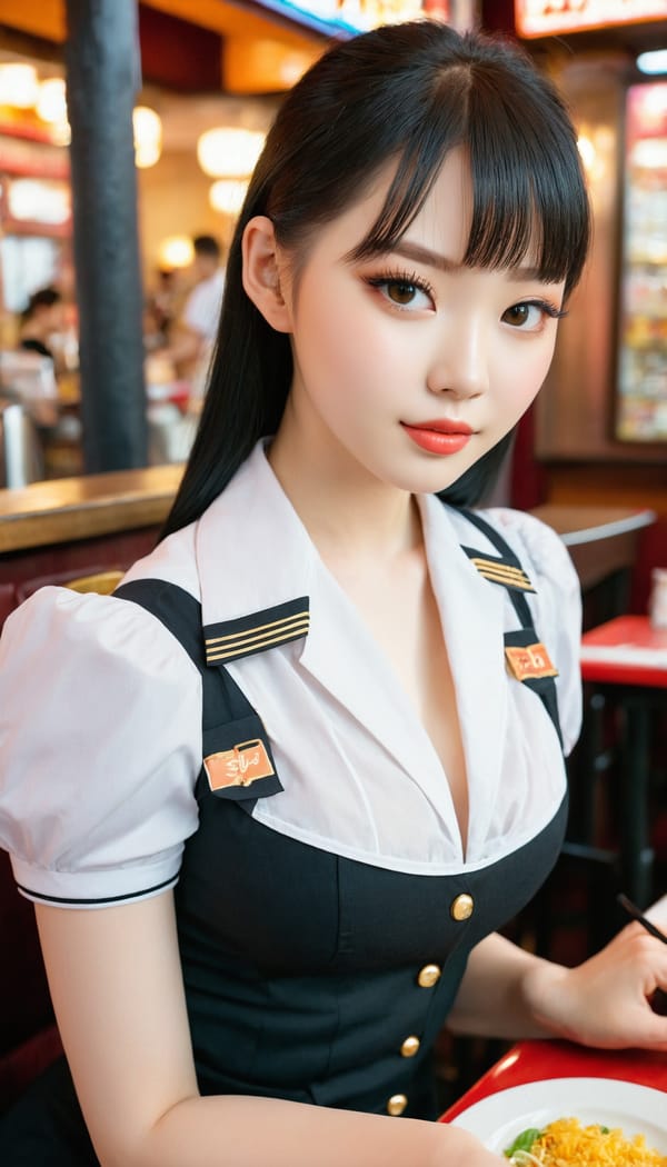 Tags: 21872187, SDXL
{"3": {"inputs": {"seed": 241531101892539, "steps": 64, "cfg": 7.17, "sampler_name": "dpmpp_2m", "scheduler": "karras", "denoise": 1.0, "model": ["27", 0], "positive": ["6", 0], "negative": ["7", 0], "latent_image": ["5", 0]}, "class_type": "KSampler"}, "4": {"inputs": {"ckpt_name": "juggernautxl.safetensors"}, "class_type": "CheckpointLoaderSimple"}, "5": {"inputs": {"width": 768, "height": 1344, "batch_size": 1}, "class_type": "EmptyLatentImage"}, "6": {"inputs": {"text": "18 year old girl, (ukrainian:1.05), (taiwanese:1.12), (pale skin:0.98), (temptress:1.01), (cute:1.04), (idol:1.03), (seductive facial expression:0.95), (seductive pose:1.07), (detailed face:1.11), (slim:1.00), (eyelashes:1.11), (sexy lips:1.12), (double eyelids:1.02), (blush:1.02), (beautiful eyes:1.06), (in a seductive pose:1.07), (large perky breasts:1.06), (cleavage:1.01), (thigh gap:1.05), (a waitress in uniform:1.02) working at a restaurant, (skin fuzz:1.03), (candid cinema:1.03), (natural looking skin:1.05), (portra:1.02), (textured skin:1.08), (film:1.02), (detailed skin:1.03), (RAW:1.06), (soft lighting:1.05)", "clip": ["27", 1]}, "class_type": "CLIPTextEncode"}, "7": {"inputs": {"text": "(watermark:1.12), (worst quality:1.12), (bad hands:1.08), (distorted:1.06), (low resolution:1.06), (twisted:1.06), (open mouth:1.07)", "clip": ["27", 1]}, "class_type": "CLIPTextEncode"}, "8": {"inputs": {"samples": ["3", 0], "vae": ["4", 2]}, "class_type": "VAEDecode"}, "25": {"inputs": {"lora_name": "nudify_xl.safetensors", "strength_model": 0.29, "strength_clip": 0.25, "model": ["4", 0], "clip": ["4", 1]}, "class_type": "LoraLoader"}, "26": {"inputs": {"lora_name": "shirtlift_SDXL_v2.safetensors", "strength_model": 0.05, "strength_clip": 0.14, "model": ["25", 0], "clip": ["25", 1]}, "class_type": "LoraLoader"}, "27": {"inputs": {"lora_name": "PerfectEyesXL.safetensors", "strength_model": 0.06, "strength_clip": 0.15, "model": ["26", 0], "clip": ["26", 1]}, "class_type": "LoraLoader"}, "30": {"inputs": {"model_name": "4x_NMKD-Superscale-SP_178000_G.pth"}, "class_type": "UpscaleModelLoader"}, "31": {"inputs": {"upscale_model": ["30", 0], "image": ["8", 0]}, "class_type": "ImageUpscaleWithModel"}, "32": {"inputs": {"upscale_method": "lanczos", "scale_by": 0.5, "image": ["31", 0]}, "class_type": "ImageScaleBy"}, "33": {"inputs": {"pixels": ["32", 0], "vae": ["4", 2]}, "class_type": "VAEEncode"}, "34": {"inputs": {"seed": 241531101892539, "steps": 64, "cfg": 7.17, "sampler_name": "dpmpp_2m", "scheduler": "karras", "denoise": 0.3, "model": ["27", 0], "positive": ["6", 0], "negative": ["7", 0], "latent_image": ["33", 0]}, "class_type": "KSampler"}, "36": {"inputs": {"samples": ["34", 0], "vae": ["4", 2]}, "class_type": "VAEDecode"}, "39": {"inputs": {"filename_prefix": "comfyapi-1716506619103", "images": ["36", 0]}, "class_type": "SaveImage"}}