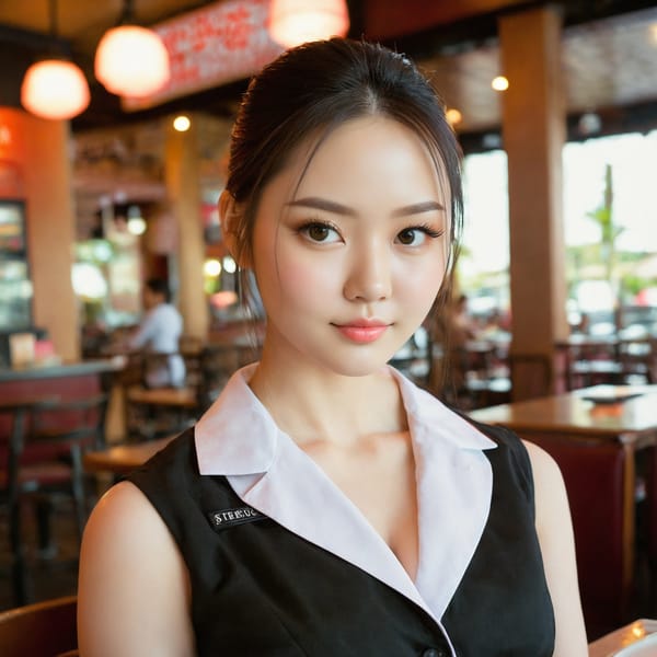 Tags: 21872187, SDXL
{"3": {"inputs": {"seed": 259288961224785, "steps": 64, "cfg": 6.15, "sampler_name": "dpmpp_2m", "scheduler": "karras", "denoise": 1.0, "model": ["27", 0], "positive": ["6", 0], "negative": ["7", 0], "latent_image": ["5", 0]}, "class_type": "KSampler"}, "4": {"inputs": {"ckpt_name": "juggernautxl.safetensors"}, "class_type": "CheckpointLoaderSimple"}, "5": {"inputs": {"width": 1024, "height": 1024, "batch_size": 1}, "class_type": "EmptyLatentImage"}, "6": {"inputs": {"text": "27 year old girl, (double eyelids:1.13), (cute:0.98), (seductive pose:0.99), (sexy lips:1.11), (blush:0.99), (pale skin:0.97), (temptress:1.00), (eyelashes:1.09), (beautiful eyes:1.08), (detailed face:0.97), (seductive facial expression:1.12), (slim:1.12), (in a seductive pose:1.03), (large perky breasts:0.99), (cleavage:1.01), (thigh gap:1.05), (a waitress in uniform:1.11) working at a restaurant, (detailed skin:1.02), (RAW:1.03), (textured skin:1.09), (soft lighting:1.06), (skin fuzz:1.09), (portra:1.01), (film:1.08), (natural looking skin:1.09), (candid cinema:1.03)", "clip": ["27", 1]}, "class_type": "CLIPTextEncode"}, "7": {"inputs": {"text": "(bad hands:1.09), (twisted:1.07), (distorted:1.07), (low resolution:1.06), (open mouth:1.05), (worst quality:1.09), (watermark:1.06)", "clip": ["27", 1]}, "class_type": "CLIPTextEncode"}, "8": {"inputs": {"samples": ["3", 0], "vae": ["4", 2]}, "class_type": "VAEDecode"}, "25": {"inputs": {"lora_name": "nudify_xl.safetensors", "strength_model": 0.28, "strength_clip": 0.19, "model": ["4", 0], "clip": ["4", 1]}, "class_type": "LoraLoader"}, "26": {"inputs": {"lora_name": "shirtlift_SDXL_v2.safetensors", "strength_model": 0.19, "strength_clip": 0.02, "model": ["25", 0], "clip": ["25", 1]}, "class_type": "LoraLoader"}, "27": {"inputs": {"lora_name": "PerfectEyesXL.safetensors", "strength_model": 0.19, "strength_clip": 0.12, "model": ["26", 0], "clip": ["26", 1]}, "class_type": "LoraLoader"}, "30": {"inputs": {"model_name": "4x_NMKD-Superscale-SP_178000_G.pth"}, "class_type": "UpscaleModelLoader"}, "31": {"inputs": {"upscale_model": ["30", 0], "image": ["8", 0]}, "class_type": "ImageUpscaleWithModel"}, "32": {"inputs": {"upscale_method": "lanczos", "scale_by": 0.5, "image": ["31", 0]}, "class_type": "ImageScaleBy"}, "33": {"inputs": {"pixels": ["32", 0], "vae": ["4", 2]}, "class_type": "VAEEncode"}, "34": {"inputs": {"seed": 259288961224785, "steps": 64, "cfg": 6.15, "sampler_name": "dpmpp_2m", "scheduler": "karras", "denoise": 0.3, "model": ["27", 0], "positive": ["6", 0], "negative": ["7", 0], "latent_image": ["33", 0]}, "class_type": "KSampler"}, "36": {"inputs": {"samples": ["34", 0], "vae": ["4", 2]}, "class_type": "VAEDecode"}, "39": {"inputs": {"filename_prefix": "comfyapi-1725304134747", "images": ["36", 0]}, "class_type": "SaveImage"}}