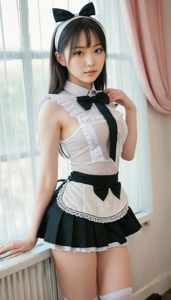 Tags: 21872187, SDXL
{"3": {"inputs": {"seed": 993242930699068, "steps": 64, "cfg": 7.56, "sampler_name": "dpmpp_2m", "scheduler": "karras", "denoise": 1.0, "model": ["27", 0], "positive": ["6", 0], "negative": ["7", 0], "latent_image": ["5", 0]}, "class_type": "KSampler"}, "4": {"inputs": {"ckpt_name": "juggernautxl.safetensors"}, "class_type": "CheckpointLoaderSimple"}, "5": {"inputs": {"width": 768, "height": 1344, "batch_size": 1}, "class_type": "EmptyLatentImage"}, "6": {"inputs": {"text": "18 year old girl, (japanese:0.98), (russian:1.04), (irish:0.97), (double eyelids:1.11), (eyelashes:1.00), (pale skin:1.01), (temptress:0.97), (cute:0.96), (detailed face:1.13), (seductive pose:0.97), (sexy lips:1.04), (beautiful eyes:1.02), (seductive facial expression:1.10), (slim:0.99), (blush:1.05), (idol:1.05), (perky ass:1.03), (exposed ass:1.12), (looking back:1.05), (sexy ass:1.10), (thigh gap:0.99), in a (skimpy maid costume:1.01) working at a maid cafe, choker, bowtie, headband, pleated skirt, (natural looking skin:1.08), (skin fuzz:1.00), (candid cinema:1.05), (textured skin:1.04), (detailed skin:1.09), (film:1.00), (soft lighting:1.03), (RAW:1.09), (portra:1.03)", "clip": ["27", 1]}, "class_type": "CLIPTextEncode"}, "7": {"inputs": {"text": "(low resolution:1.12), (bad hands:1.05), (worst quality:1.07), (twisted:1.11), (distorted:1.13), (watermark:1.08), (open mouth:1.13)", "clip": ["27", 1]}, "class_type": "CLIPTextEncode"}, "8": {"inputs": {"samples": ["3", 0], "vae": ["4", 2]}, "class_type": "VAEDecode"}, "25": {"inputs": {"lora_name": "nudify_xl.safetensors", "strength_model": 0.2, "strength_clip": 0.34, "model": ["4", 0], "clip": ["4", 1]}, "class_type": "LoraLoader"}, "26": {"inputs": {"lora_name": "shirtlift_SDXL_v2.safetensors", "strength_model": 0.19, "strength_clip": 0.1, "model": ["25", 0], "clip": ["25", 1]}, "class_type": "LoraLoader"}, "27": {"inputs": {"lora_name": "PerfectEyesXL.safetensors", "strength_model": 0.08, "strength_clip": 0.02, "model": ["26", 0], "clip": ["26", 1]}, "class_type": "LoraLoader"}, "30": {"inputs": {"model_name": "4x_NMKD-Superscale-SP_178000_G.pth"}, "class_type": "UpscaleModelLoader"}, "31": {"inputs": {"upscale_model": ["30", 0], "image": ["8", 0]}, "class_type": "ImageUpscaleWithModel"}, "32": {"inputs": {"upscale_method": "lanczos", "scale_by": 0.5, "image": ["31", 0]}, "class_type": "ImageScaleBy"}, "33": {"inputs": {"pixels": ["32", 0], "vae": ["4", 2]}, "class_type": "VAEEncode"}, "34": {"inputs": {"seed": 993242930699068, "steps": 64, "cfg": 7.56, "sampler_name": "dpmpp_2m", "scheduler": "karras", "denoise": 0.3, "model": ["27", 0], "positive": ["6", 0], "negative": ["7", 0], "latent_image": ["33", 0]}, "class_type": "KSampler"}, "36": {"inputs": {"samples": ["34", 0], "vae": ["4", 2]}, "class_type": "VAEDecode"}, "39": {"inputs": {"filename_prefix": "comfyapi-1714259537315", "images": ["36", 0]}, "class_type": "SaveImage"}}