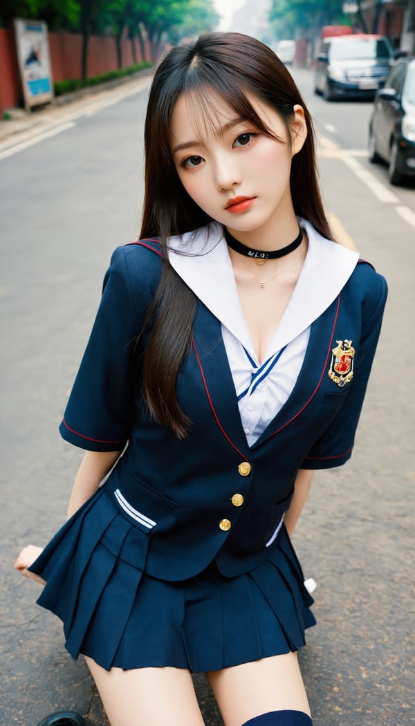 Tags: 21872187, SDXL
{"3": {"inputs": {"seed": 517606772003308, "steps": 64, "cfg": 7.17, "sampler_name": "dpmpp_2m", "scheduler": "karras", "denoise": 1.0, "model": ["27", 0], "positive": ["6", 0], "negative": ["7", 0], "latent_image": ["5", 0]}, "class_type": "KSampler"}, "4": {"inputs": {"ckpt_name": "helloworldxl.safetensors"}, "class_type": "CheckpointLoaderSimple"}, "5": {"inputs": {"width": 768, "height": 1344, "batch_size": 1}, "class_type": "EmptyLatentImage"}, "6": {"inputs": {"text": "22 year old girl, (chinese:1.10), (korean:1.05), (beautiful eyes:1.02), (eyelashes:1.09), (blush:0.97), (seductive pose:1.00), (pale skin:1.14), (double eyelids:1.13), (temptress:0.99), (seductive facial expression:1.06), (slim:1.09), (idol:0.97), (detailed face:1.06), (cute:1.00), (sexy lips:1.13), (in a seductive pose:0.97), (large perky breasts:0.97), (cleavage:1.13), (thigh gap:1.12), (school uniform:1.03), choker, busy street, (soft lighting:1.01), (textured skin:1.04), (RAW:1.01), (skin fuzz:1.03), (film:1.05), (portra:1.08), (natural looking skin:1.08), (detailed skin:1.07), (candid cinema:1.03)", "clip": ["27", 1]}, "class_type": "CLIPTextEncode"}, "7": {"inputs": {"text": "(twisted:1.14), (distorted:1.08), (bad hands:1.06), (worst quality:1.11), (low resolution:1.11), (open mouth:1.11), (watermark:1.14)", "clip": ["27", 1]}, "class_type": "CLIPTextEncode"}, "8": {"inputs": {"samples": ["3", 0], "vae": ["4", 2]}, "class_type": "VAEDecode"}, "25": {"inputs": {"lora_name": "nudify_xl.safetensors", "strength_model": 0.27, "strength_clip": 0.31, "model": ["4", 0], "clip": ["4", 1]}, "class_type": "LoraLoader"}, "26": {"inputs": {"lora_name": "shirtlift_SDXL_v2.safetensors", "strength_model": 0.06, "strength_clip": 0.15, "model": ["25", 0], "clip": ["25", 1]}, "class_type": "LoraLoader"}, "27": {"inputs": {"lora_name": "PerfectEyesXL.safetensors", "strength_model": 0.12, "strength_clip": 0.06, "model": ["26", 0], "clip": ["26", 1]}, "class_type": "LoraLoader"}, "30": {"inputs": {"model_name": "4x_NMKD-Superscale-SP_178000_G.pth"}, "class_type": "UpscaleModelLoader"}, "31": {"inputs": {"upscale_model": ["30", 0], "image": ["8", 0]}, "class_type": "ImageUpscaleWithModel"}, "32": {"inputs": {"upscale_method": "lanczos", "scale_by": 0.5, "image": ["31", 0]}, "class_type": "ImageScaleBy"}, "33": {"inputs": {"pixels": ["32", 0], "vae": ["4", 2]}, "class_type": "VAEEncode"}, "34": {"inputs": {"seed": 517606772003308, "steps": 64, "cfg": 7.17, "sampler_name": "dpmpp_2m", "scheduler": "karras", "denoise": 0.3, "model": ["27", 0], "positive": ["6", 0], "negative": ["7", 0], "latent_image": ["33", 0]}, "class_type": "KSampler"}, "36": {"inputs": {"samples": ["34", 0], "vae": ["4", 2]}, "class_type": "VAEDecode"}, "39": {"inputs": {"filename_prefix": "comfyapi-1725748324507", "images": ["36", 0]}, "class_type": "SaveImage"}}