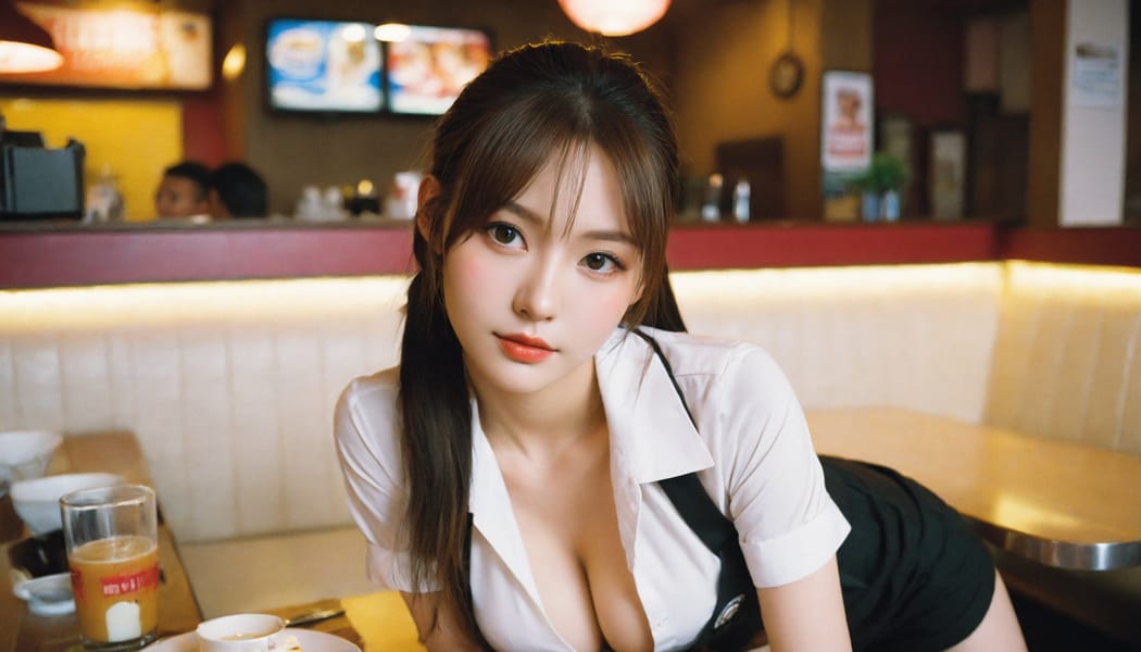 Tags: 21872187, SDXL
{"3": {"inputs": {"seed": 536684139211786, "steps": 64, "cfg": 5.97, "sampler_name": "dpmpp_2m", "scheduler": "karras", "denoise": 1.0, "model": ["27", 0], "positive": ["6", 0], "negative": ["7", 0], "latent_image": ["5", 0]}, "class_type": "KSampler"}, "4": {"inputs": {"ckpt_name": "helloworldxl.safetensors"}, "class_type": "CheckpointLoaderSimple"}, "5": {"inputs": {"width": 1344, "height": 768, "batch_size": 1}, "class_type": "EmptyLatentImage"}, "6": {"inputs": {"text": "25 year old girl, (detailed face:1.01), (pale skin:1.03), (double eyelids:1.10), (beautiful eyes:1.11), (seductive pose:0.99), (cute:1.12), (seductive facial expression:1.06), (idol:0.99), (sexy lips:0.97), (blush:0.95), (slim:0.97), (temptress:1.06), (in a seductive pose:1.10), (large perky breasts:1.09), (cleavage:0.96), (thigh gap:1.04), (a waitress in uniform:1.09) working at a restaurant, (RAW:1.06), (candid cinema:1.05), (textured skin:1.01), (soft lighting:1.09), (detailed skin:1.08), (skin fuzz:1.00), (natural looking skin:1.06), (portra:1.07), (film:1.04)", "clip": ["27", 1]}, "class_type": "CLIPTextEncode"}, "7": {"inputs": {"text": "(low resolution:1.11), (worst quality:1.14), (watermark:1.06), (bad hands:1.07), (twisted:1.10), (open mouth:1.05), (distorted:1.05)", "clip": ["27", 1]}, "class_type": "CLIPTextEncode"}, "8": {"inputs": {"samples": ["3", 0], "vae": ["4", 2]}, "class_type": "VAEDecode"}, "25": {"inputs": {"lora_name": "nudify_xl.safetensors", "strength_model": 0.01, "strength_clip": 0.07, "model": ["4", 0], "clip": ["4", 1]}, "class_type": "LoraLoader"}, "26": {"inputs": {"lora_name": "shirtlift_SDXL_v2.safetensors", "strength_model": 0.15, "strength_clip": 0.02, "model": ["25", 0], "clip": ["25", 1]}, "class_type": "LoraLoader"}, "27": {"inputs": {"lora_name": "PerfectEyesXL.safetensors", "strength_model": 0.05, "strength_clip": 0.09, "model": ["26", 0], "clip": ["26", 1]}, "class_type": "LoraLoader"}, "30": {"inputs": {"model_name": "4x_NMKD-Superscale-SP_178000_G.pth"}, "class_type": "UpscaleModelLoader"}, "31": {"inputs": {"upscale_model": ["30", 0], "image": ["8", 0]}, "class_type": "ImageUpscaleWithModel"}, "32": {"inputs": {"upscale_method": "lanczos", "scale_by": 0.5, "image": ["31", 0]}, "class_type": "ImageScaleBy"}, "33": {"inputs": {"pixels": ["32", 0], "vae": ["4", 2]}, "class_type": "VAEEncode"}, "34": {"inputs": {"seed": 536684139211786, "steps": 64, "cfg": 5.97, "sampler_name": "dpmpp_2m", "scheduler": "karras", "denoise": 0.3, "model": ["27", 0], "positive": ["6", 0], "negative": ["7", 0], "latent_image": ["33", 0]}, "class_type": "KSampler"}, "36": {"inputs": {"samples": ["34", 0], "vae": ["4", 2]}, "class_type": "VAEDecode"}, "39": {"inputs": {"filename_prefix": "comfyapi-1713984018244", "images": ["36", 0]}, "class_type": "SaveImage"}}