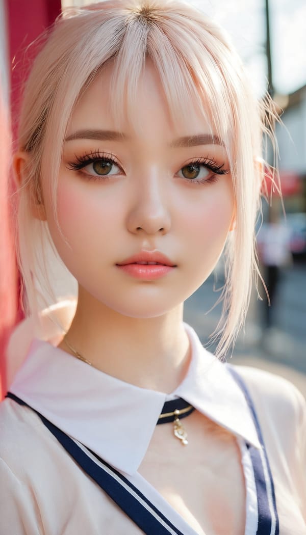 Tags: 21872187, SDXL
{"3": {"inputs": {"seed": 729807630059455, "steps": 32, "cfg": 7.7, "sampler_name": "dpmpp_2m", "scheduler": "karras", "denoise": 1.0, "model": ["27", 0], "positive": ["6", 0], "negative": ["7", 0], "latent_image": ["5", 0]}, "class_type": "KSampler"}, "4": {"inputs": {"ckpt_name": "juggernautxl.safetensors"}, "class_type": "CheckpointLoaderSimple"}, "5": {"inputs": {"width": 768, "height": 1344, "batch_size": 1}, "class_type": "EmptyLatentImage"}, "6": {"inputs": {"text": "19 year old girl, (detailed face:1.09), (eyelashes:1.12), (blush:1.11), (sexy lips:0.98), (temptress:1.01), (slim:0.97), (seductive pose:1.04), (seductive facial expression:1.12), (pale skin:1.09), (double eyelids:1.03), (idol:0.96), (beautiful eyes:0.97), (cute:0.98), (in a seductive pose:1.12), (large perky breasts:0.95), (cleavage:0.98), (thigh gap:0.98), (school uniform:1.01), choker, busy street, (natural looking skin:1.07), (soft lighting:1.08), (RAW:1.02), (portra:1.08), (candid cinema:1.04), (skin fuzz:1.06), (detailed skin:1.05), (textured skin:1.01), (film:1.04)", "clip": ["27", 1]}, "class_type": "CLIPTextEncode"}, "7": {"inputs": {"text": "(watermark:1.09), (worst quality:1.12), (low resolution:1.13), (twisted:1.10), (bad hands:1.14), (open mouth:1.11), (distorted:1.08)", "clip": ["27", 1]}, "class_type": "CLIPTextEncode"}, "8": {"inputs": {"samples": ["3", 0], "vae": ["4", 2]}, "class_type": "VAEDecode"}, "25": {"inputs": {"lora_name": "nudify_xl.safetensors", "strength_model": 0.31, "strength_clip": 0.22, "model": ["4", 0], "clip": ["4", 1]}, "class_type": "LoraLoader"}, "26": {"inputs": {"lora_name": "shirtlift_SDXL_v2.safetensors", "strength_model": 0.06, "strength_clip": 0.17, "model": ["25", 0], "clip": ["25", 1]}, "class_type": "LoraLoader"}, "27": {"inputs": {"lora_name": "PerfectEyesXL.safetensors", "strength_model": 0.1, "strength_clip": 0.0, "model": ["26", 0], "clip": ["26", 1]}, "class_type": "LoraLoader"}, "30": {"inputs": {"model_name": "4x_NMKD-Superscale-SP_178000_G.pth"}, "class_type": "UpscaleModelLoader"}, "31": {"inputs": {"upscale_model": ["30", 0], "image": ["8", 0]}, "class_type": "ImageUpscaleWithModel"}, "32": {"inputs": {"upscale_method": "lanczos", "scale_by": 0.5, "image": ["31", 0]}, "class_type": "ImageScaleBy"}, "33": {"inputs": {"pixels": ["32", 0], "vae": ["4", 2]}, "class_type": "VAEEncode"}, "34": {"inputs": {"seed": 729807630059455, "steps": 32, "cfg": 7.7, "sampler_name": "dpmpp_2m", "scheduler": "karras", "denoise": 0.3, "model": ["27", 0], "positive": ["6", 0], "negative": ["7", 0], "latent_image": ["33", 0]}, "class_type": "KSampler"}, "36": {"inputs": {"samples": ["34", 0], "vae": ["4", 2]}, "class_type": "VAEDecode"}, "39": {"inputs": {"filename_prefix": "comfyapi-1718665842223", "images": ["36", 0]}, "class_type": "SaveImage"}}