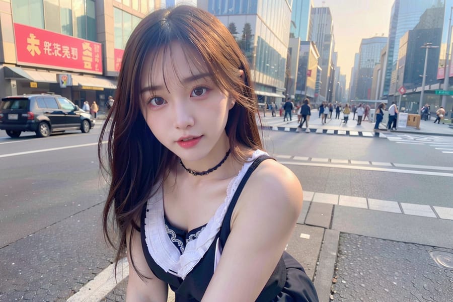 Tags: 21872187
asian, (school uniform:0.91), (large breasts:1.05), choker, busy street in urban city, <lora:skirtlift-v4:0.86 <lora:Addams:0.29>, extremely detailed eyes, extremely detailed face, cute, (photorealistic:0.96), sexy lips, seductive smile, double eyelids, eyelashes, pale skin, perky breasts, (thigh gap:0.99), delicate and beautiful girl, (stunningly attractive:1.18)
Negative prompt: black and white, ugly, (worst quality:2.13)
Steps: 32, Sampler: DPM++ 2M Karras, CFG scale: 6.08, Seed: 3344303573, Size: 768x512, Model hash: fc2511737a, Model: chilloutmix_NiPrunedFp32Fix, Seed resize from: -1x-1, Denoising strength: 0.4, Version: v1.2.1, Hires upscale: 2.0, Hires steps: 32, Hires upscaler: ESRGAN_4x
