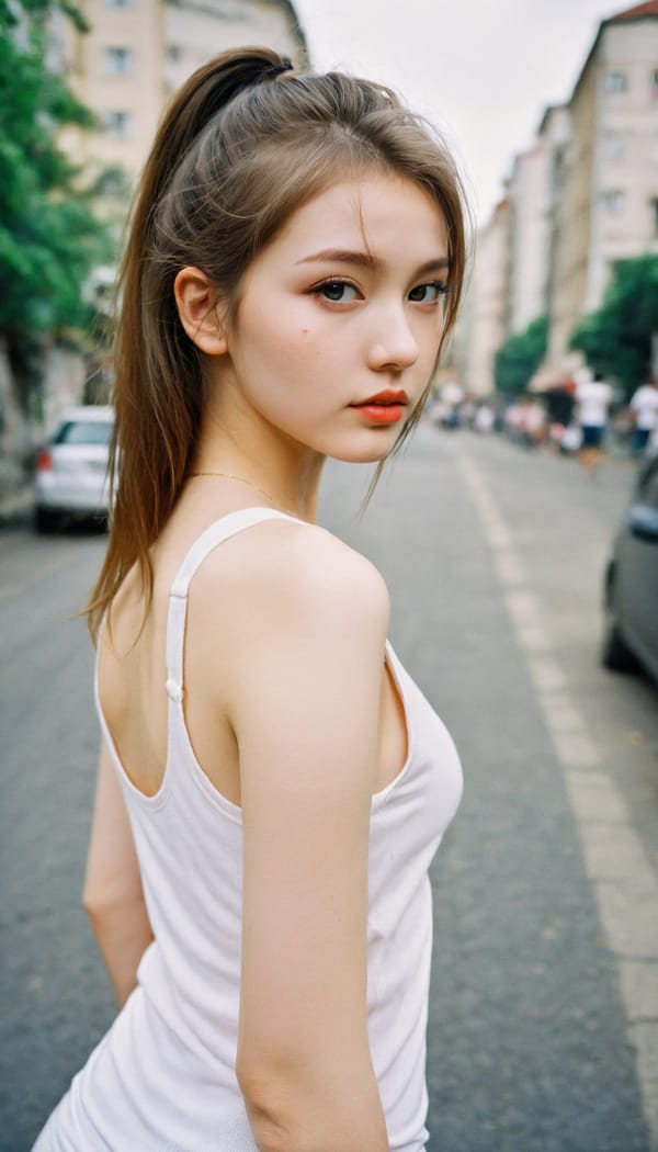 Tags: 21872187, SDXL
{"3": {"inputs": {"seed": 294039612094932, "steps": 64, "cfg": 6.87, "sampler_name": "dpmpp_2m", "scheduler": "karras", "denoise": 1.0, "model": ["27", 0], "positive": ["6", 0], "negative": ["7", 0], "latent_image": ["5", 0]}, "class_type": "KSampler"}, "4": {"inputs": {"ckpt_name": "helloworldxl.safetensors"}, "class_type": "CheckpointLoaderSimple"}, "5": {"inputs": {"width": 768, "height": 1344, "batch_size": 1}, "class_type": "EmptyLatentImage"}, "6": {"inputs": {"text": "18 year old girl, (ukrainian:0.99), (double eyelids:1.01), (idol:1.12), (slim:1.09), (temptress:1.05), (eyelashes:1.10), (detailed face:1.02), (cute:1.04), (seductive facial expression:1.14), (seductive pose:0.97), (sexy lips:1.04), (pale skin:0.99), (blush:1.12), (beautiful eyes:1.06), (perky ass:1.02), (exposed ass:0.97), (looking back:1.12), (sexy ass:1.09), (thigh gap:0.99), (white tanktop:1.09), busy street, (film:1.01), (portra:1.02), (detailed skin:1.00), (textured skin:1.09), (soft lighting:1.07), (natural looking skin:1.05), (candid cinema:1.00), (RAW:1.02), (skin fuzz:1.00)", "clip": ["27", 1]}, "class_type": "CLIPTextEncode"}, "7": {"inputs": {"text": "(bad hands:1.14), (distorted:1.14), (twisted:1.09), (watermark:1.06), (worst quality:1.06), (low resolution:1.09), (open mouth:1.10)", "clip": ["27", 1]}, "class_type": "CLIPTextEncode"}, "8": {"inputs": {"samples": ["3", 0], "vae": ["4", 2]}, "class_type": "VAEDecode"}, "25": {"inputs": {"lora_name": "nudify_xl.safetensors", "strength_model": 0.36, "strength_clip": 0.02, "model": ["4", 0], "clip": ["4", 1]}, "class_type": "LoraLoader"}, "26": {"inputs": {"lora_name": "shirtlift_SDXL_v2.safetensors", "strength_model": 0.17, "strength_clip": 0.04, "model": ["25", 0], "clip": ["25", 1]}, "class_type": "LoraLoader"}, "27": {"inputs": {"lora_name": "PerfectEyesXL.safetensors", "strength_model": 0.17, "strength_clip": 0.17, "model": ["26", 0], "clip": ["26", 1]}, "class_type": "LoraLoader"}, "30": {"inputs": {"model_name": "4x_NMKD-Superscale-SP_178000_G.pth"}, "class_type": "UpscaleModelLoader"}, "31": {"inputs": {"upscale_model": ["30", 0], "image": ["8", 0]}, "class_type": "ImageUpscaleWithModel"}, "32": {"inputs": {"upscale_method": "lanczos", "scale_by": 0.5, "image": ["31", 0]}, "class_type": "ImageScaleBy"}, "33": {"inputs": {"pixels": ["32", 0], "vae": ["4", 2]}, "class_type": "VAEEncode"}, "34": {"inputs": {"seed": 294039612094932, "steps": 64, "cfg": 6.87, "sampler_name": "dpmpp_2m", "scheduler": "karras", "denoise": 0.3, "model": ["27", 0], "positive": ["6", 0], "negative": ["7", 0], "latent_image": ["33", 0]}, "class_type": "KSampler"}, "36": {"inputs": {"samples": ["34", 0], "vae": ["4", 2]}, "class_type": "VAEDecode"}, "39": {"inputs": {"filename_prefix": "comfyapi-1727013503952", "images": ["36", 0]}, "class_type": "SaveImage"}}