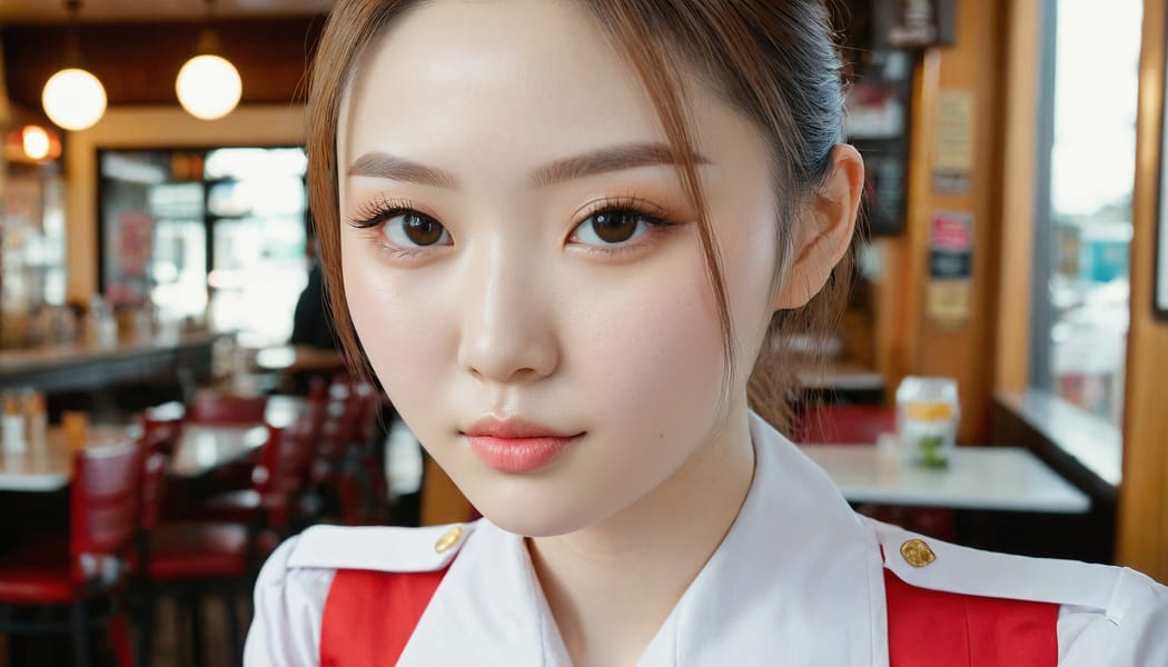 Tags: 21872187, SDXL
{"3": {"inputs": {"seed": 688605326897292, "steps": 32, "cfg": 6.93, "sampler_name": "dpmpp_2m", "scheduler": "karras", "denoise": 1.0, "model": ["27", 0], "positive": ["6", 0], "negative": ["7", 0], "latent_image": ["5", 0]}, "class_type": "KSampler"}, "4": {"inputs": {"ckpt_name": "juggernautxl.safetensors"}, "class_type": "CheckpointLoaderSimple"}, "5": {"inputs": {"width": 1344, "height": 768, "batch_size": 1}, "class_type": "EmptyLatentImage"}, "6": {"inputs": {"text": "23 year old girl, (korean:1.06), (ukrainian:1.00), (pale skin:1.14), (cute:1.12), (eyelashes:1.01), (seductive facial expression:1.07), (sexy lips:1.00), (detailed face:1.10), (slim:1.12), (seductive pose:1.12), (idol:1.08), (double eyelids:1.03), (temptress:1.11), (in a seductive pose:0.97), (large perky breasts:1.07), (cleavage:1.06), (thigh gap:1.08), (a waitress in uniform:1.10) working at a restaurant, (skin fuzz:1.08), (portra:1.06), (RAW:1.01), (soft lighting:1.09), (film:1.03), (natural looking skin:1.06), (textured skin:1.07), (candid cinema:1.01), (detailed skin:1.09)", "clip": ["27", 1]}, "class_type": "CLIPTextEncode"}, "7": {"inputs": {"text": "(twisted:1.09), (distorted:1.14), (bad hands:1.09), (low resolution:1.08), (watermark:1.09), (open mouth:1.07), (worst quality:1.13)", "clip": ["27", 1]}, "class_type": "CLIPTextEncode"}, "8": {"inputs": {"samples": ["3", 0], "vae": ["4", 2]}, "class_type": "VAEDecode"}, "25": {"inputs": {"lora_name": "nudify_xl.safetensors", "strength_model": 0.22, "strength_clip": 0.31, "model": ["4", 0], "clip": ["4", 1]}, "class_type": "LoraLoader"}, "26": {"inputs": {"lora_name": "shirtlift_SDXL_v2.safetensors", "strength_model": 0.01, "strength_clip": 0.09, "model": ["25", 0], "clip": ["25", 1]}, "class_type": "LoraLoader"}, "27": {"inputs": {"lora_name": "PerfectEyesXL.safetensors", "strength_model": 0.03, "strength_clip": 0.02, "model": ["26", 0], "clip": ["26", 1]}, "class_type": "LoraLoader"}, "30": {"inputs": {"model_name": "4x_NMKD-Superscale-SP_178000_G.pth"}, "class_type": "UpscaleModelLoader"}, "31": {"inputs": {"upscale_model": ["30", 0], "image": ["8", 0]}, "class_type": "ImageUpscaleWithModel"}, "32": {"inputs": {"upscale_method": "lanczos", "scale_by": 0.5, "image": ["31", 0]}, "class_type": "ImageScaleBy"}, "33": {"inputs": {"pixels": ["32", 0], "vae": ["4", 2]}, "class_type": "VAEEncode"}, "34": {"inputs": {"seed": 688605326897292, "steps": 32, "cfg": 6.93, "sampler_name": "dpmpp_2m", "scheduler": "karras", "denoise": 0.3, "model": ["27", 0], "positive": ["6", 0], "negative": ["7", 0], "latent_image": ["33", 0]}, "class_type": "KSampler"}, "36": {"inputs": {"samples": ["34", 0], "vae": ["4", 2]}, "class_type": "VAEDecode"}, "39": {"inputs": {"filename_prefix": "comfyapi-1727975732612", "images": ["36", 0]}, "class_type": "SaveImage"}}