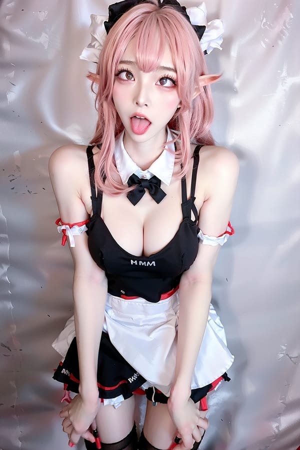 Tags: 21872187
<lora:koreanDollLikeness:0.54>, <lora:taiwanDollLikeness_v20:0.52>, <lora:YaeMiko_Test:0.64>, (russian:1.03), maid cafe, stockings, (maid costume:1.07), choker, bowtie, headband, (pleated skirt:1.04), <lora:ahegao-x-v4:0.82>, ahegao face, pleasure, extremely detailed eyes, cute, (photorealistic:0.94), sexy lips, seductive smile, eyelashes, pale skin, perky breasts, full body portrait, RAW, tall, (long slim legs:1.10), (thigh gap:1.04), (stunningly attractive:1.02)
Negative prompt: anime, disfigured, (low quality:2.23), (worst quality:2.00)
Steps: 48, Sampler: DPM++ 2M Karras, CFG scale: 7.31, Seed: 565407760, Size: 512x768, Model hash: fc2511737a, Model: chilloutmix_NiPrunedFp32Fix, Seed resize from: -1x-1, Denoising strength: 0.45, Version: v1.2.1, Hires upscale: 2.0, Hires steps: 16, Hires upscaler: ESRGAN_4x