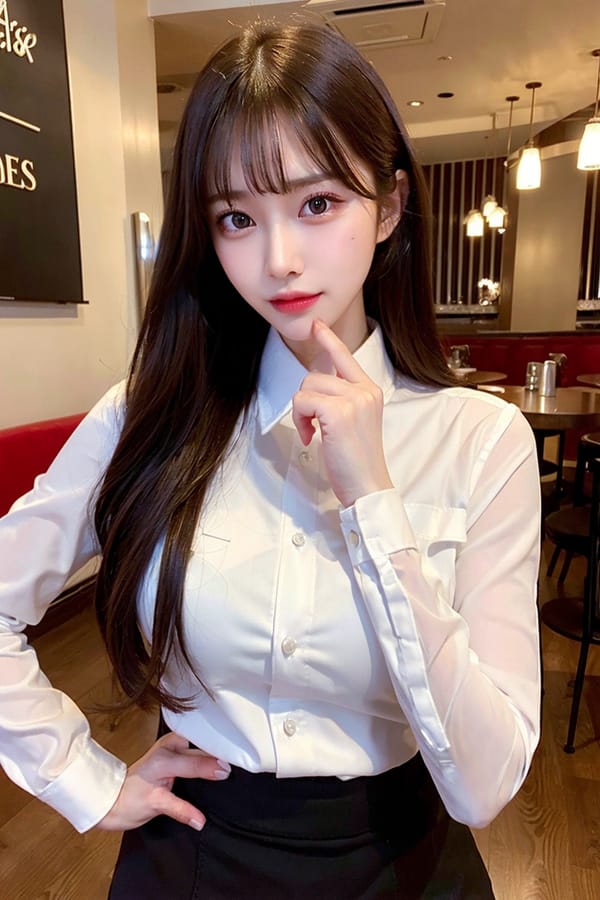 Tags: 21872187
<lora:JapaneseDollLikeness_v15:0.38>, <lora:koreanDollLikeness:0.59>, <lora:taiwanDollLikeness_v20:0.32>, (waitress wearing uniform:0.95), restaurant, (seductive pose:1.12), extremely detailed eyes, extremely detailed face, cute, sexy lips, seductive smile, double eyelids, pale skin, 4K, RAW, sharp, tall, (long slim legs:1.00), (thigh gap:1.01), delicate and beautiful girl, (stunningly attractive:0.91), (dramatic:0.95)
Negative prompt: drawings, paintings, black and white, fat, disfigured, (worst quality:2.02)
Steps: 32, Sampler: DPM++ 2M Karras, CFG scale: 6.0, Seed: 3057963804, Size: 512x768, Model hash: fc2511737a, Model: chilloutmix_NiPrunedFp32Fix, Seed resize from: -1x-1, Denoising strength: 0.4, Version: v1.2.1, Hires upscale: 2.0, Hires steps: 16, Hires upscaler: ESRGAN_4x