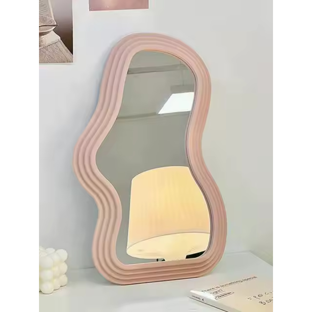 Espejo Ondulado Moderno Asimétrico Maquillaje Y Decoración Rosado