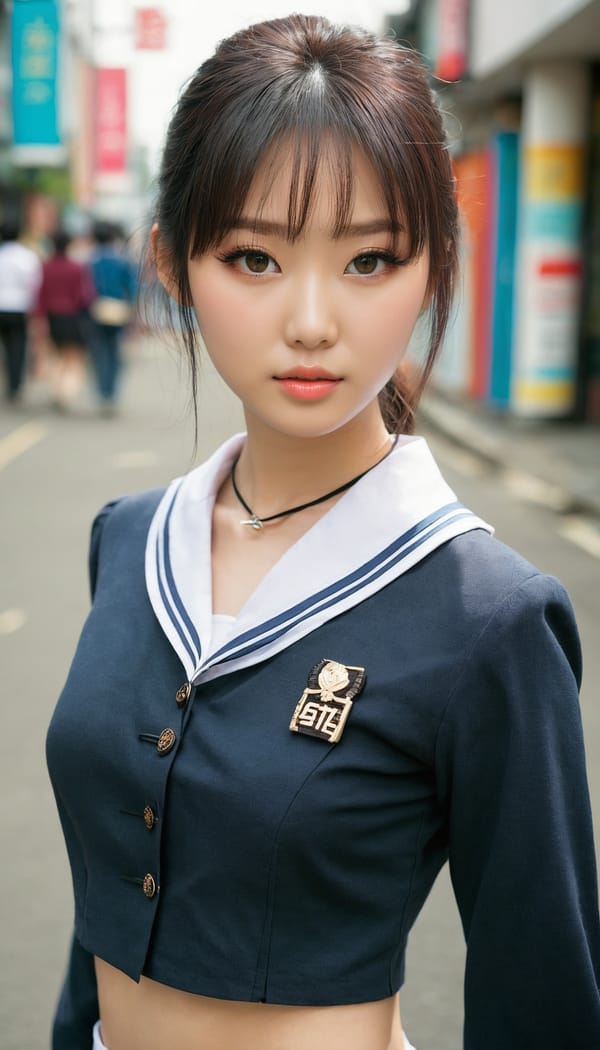 Tags: 21872187, SDXL
{"3": {"inputs": {"seed": 573192462277282, "steps": 64, "cfg": 7.52, "sampler_name": "dpmpp_2m", "scheduler": "karras", "denoise": 1.0, "model": ["27", 0], "positive": ["6", 0], "negative": ["7", 0], "latent_image": ["5", 0]}, "class_type": "KSampler"}, "4": {"inputs": {"ckpt_name": "juggernautxl.safetensors"}, "class_type": "CheckpointLoaderSimple"}, "5": {"inputs": {"width": 768, "height": 1344, "batch_size": 1}, "class_type": "EmptyLatentImage"}, "6": {"inputs": {"text": "25 year old girl, (irish:0.98), (korean:1.06), (russian:0.95), (chinese:1.02), (detailed face:0.99), (seductive pose:1.14), (double eyelids:1.02), (eyelashes:1.05), (blush:1.05), (cute:0.96), (beautiful eyes:1.05), (sexy lips:1.04), (temptress:1.02), (seductive facial expression:1.12), (idol:1.03), (slim:1.08), (in a seductive pose:0.97), (large perky breasts:0.99), (cleavage:0.97), (thigh gap:1.05), (school uniform:1.09), choker, busy street, (textured skin:1.05), (portra:1.06), (soft lighting:1.02), (natural looking skin:1.09), (film:1.05), (skin fuzz:1.02), (candid cinema:1.01), (RAW:1.06), (detailed skin:1.06)", "clip": ["27", 1]}, "class_type": "CLIPTextEncode"}, "7": {"inputs": {"text": "(watermark:1.07), (open mouth:1.06), (twisted:1.10), (bad hands:1.09), (worst quality:1.13), (distorted:1.06), (low resolution:1.09)", "clip": ["27", 1]}, "class_type": "CLIPTextEncode"}, "8": {"inputs": {"samples": ["3", 0], "vae": ["4", 2]}, "class_type": "VAEDecode"}, "25": {"inputs": {"lora_name": "nudify_xl.safetensors", "strength_model": 0.3, "strength_clip": 0.08, "model": ["4", 0], "clip": ["4", 1]}, "class_type": "LoraLoader"}, "26": {"inputs": {"lora_name": "shirtlift_SDXL_v2.safetensors", "strength_model": 0.06, "strength_clip": 0.19, "model": ["25", 0], "clip": ["25", 1]}, "class_type": "LoraLoader"}, "27": {"inputs": {"lora_name": "PerfectEyesXL.safetensors", "strength_model": 0.07, "strength_clip": 0.09, "model": ["26", 0], "clip": ["26", 1]}, "class_type": "LoraLoader"}, "30": {"inputs": {"model_name": "4x_NMKD-Superscale-SP_178000_G.pth"}, "class_type": "UpscaleModelLoader"}, "31": {"inputs": {"upscale_model": ["30", 0], "image": ["8", 0]}, "class_type": "ImageUpscaleWithModel"}, "32": {"inputs": {"upscale_method": "lanczos", "scale_by": 0.5, "image": ["31", 0]}, "class_type": "ImageScaleBy"}, "33": {"inputs": {"pixels": ["32", 0], "vae": ["4", 2]}, "class_type": "VAEEncode"}, "34": {"inputs": {"seed": 573192462277282, "steps": 64, "cfg": 7.52, "sampler_name": "dpmpp_2m", "scheduler": "karras", "denoise": 0.3, "model": ["27", 0], "positive": ["6", 0], "negative": ["7", 0], "latent_image": ["33", 0]}, "class_type": "KSampler"}, "36": {"inputs": {"samples": ["34", 0], "vae": ["4", 2]}, "class_type": "VAEDecode"}, "39": {"inputs": {"filename_prefix": "comfyapi-1724173828086", "images": ["36", 0]}, "class_type": "SaveImage"}}