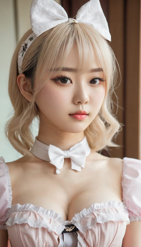 Tags: 21872187, SDXL
{"3": {"inputs": {"seed": 142992492897730, "steps": 32, "cfg": 5.19, "sampler_name": "dpmpp_2m", "scheduler": "karras", "denoise": 1.0, "model": ["27", 0], "positive": ["6", 0], "negative": ["7", 0], "latent_image": ["5", 0]}, "class_type": "KSampler"}, "4": {"inputs": {"ckpt_name": "juggernautxl.safetensors"}, "class_type": "CheckpointLoaderSimple"}, "5": {"inputs": {"width": 768, "height": 1344, "batch_size": 1}, "class_type": "EmptyLatentImage"}, "6": {"inputs": {"text": "20 year old girl, (korean:1.13), (chinese:1.14), (beautiful eyes:1.08), (slim:1.06), (detailed face:1.08), (seductive pose:1.00), (double eyelids:1.01), (cute:1.00), (pale skin:1.12), (idol:0.97), (eyelashes:0.98), (seductive facial expression:1.11), (temptress:0.96), (blush:0.99), (in a seductive pose:1.12), (large perky breasts:0.97), (cleavage:1.11), (thigh gap:0.98), in a (skimpy maid costume:0.95) working at a maid cafe, choker, bowtie, headband, pleated skirt, (RAW:1.08), (skin fuzz:1.06), (portra:1.00), (detailed skin:1.01), (textured skin:1.00), (natural looking skin:1.08), (soft lighting:1.03), (candid cinema:1.05), (film:1.05)", "clip": ["27", 1]}, "class_type": "CLIPTextEncode"}, "7": {"inputs": {"text": "(low resolution:1.06), (worst quality:1.14), (watermark:1.10), (open mouth:1.09), (bad hands:1.12), (distorted:1.09), (twisted:1.06)", "clip": ["27", 1]}, "class_type": "CLIPTextEncode"}, "8": {"inputs": {"samples": ["3", 0], "vae": ["4", 2]}, "class_type": "VAEDecode"}, "25": {"inputs": {"lora_name": "nudify_xl.safetensors", "strength_model": 0.08, "strength_clip": 0.29, "model": ["4", 0], "clip": ["4", 1]}, "class_type": "LoraLoader"}, "26": {"inputs": {"lora_name": "shirtlift_SDXL_v2.safetensors", "strength_model": 0.12, "strength_clip": 0.1, "model": ["25", 0], "clip": ["25", 1]}, "class_type": "LoraLoader"}, "27": {"inputs": {"lora_name": "PerfectEyesXL.safetensors", "strength_model": 0.11, "strength_clip": 0.09, "model": ["26", 0], "clip": ["26", 1]}, "class_type": "LoraLoader"}, "30": {"inputs": {"model_name": "4x_NMKD-Superscale-SP_178000_G.pth"}, "class_type": "UpscaleModelLoader"}, "31": {"inputs": {"upscale_model": ["30", 0], "image": ["8", 0]}, "class_type": "ImageUpscaleWithModel"}, "32": {"inputs": {"upscale_method": "lanczos", "scale_by": 0.5, "image": ["31", 0]}, "class_type": "ImageScaleBy"}, "33": {"inputs": {"pixels": ["32", 0], "vae": ["4", 2]}, "class_type": "VAEEncode"}, "34": {"inputs": {"seed": 142992492897730, "steps": 32, "cfg": 5.19, "sampler_name": "dpmpp_2m", "scheduler": "karras", "denoise": 0.3, "model": ["27", 0], "positive": ["6", 0], "negative": ["7", 0], "latent_image": ["33", 0]}, "class_type": "KSampler"}, "36": {"inputs": {"samples": ["34", 0], "vae": ["4", 2]}, "class_type": "VAEDecode"}, "39": {"inputs": {"filename_prefix": "comfyapi-1728019602720", "images": ["36", 0]}, "class_type": "SaveImage"}}