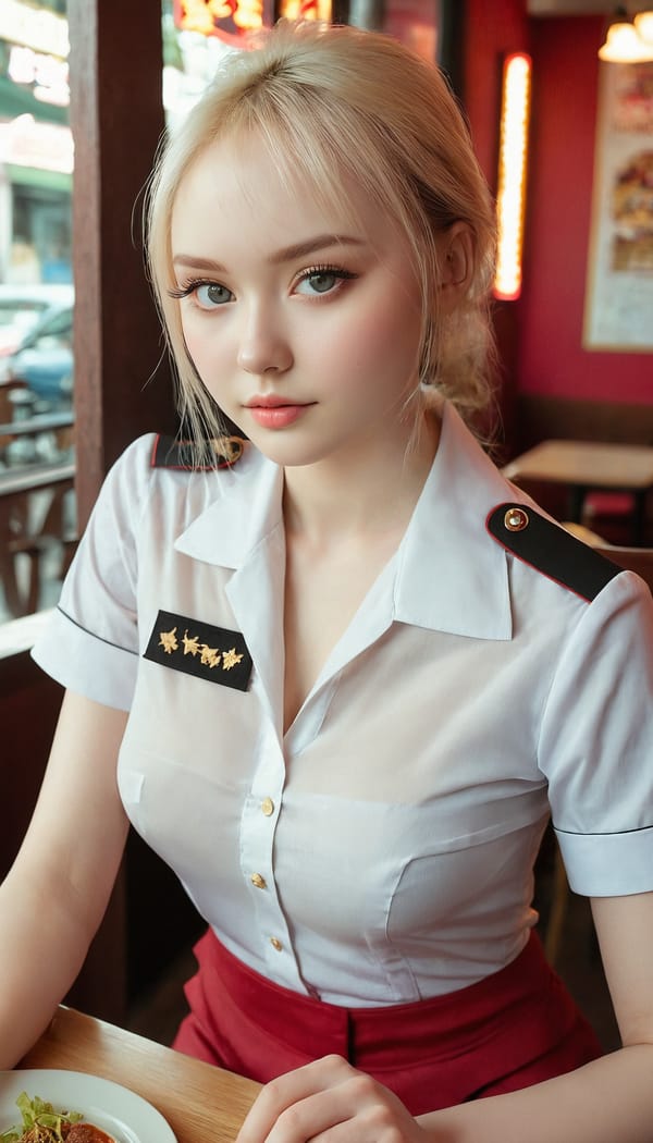 Tags: 21872187, SDXL
{"3": {"inputs": {"seed": 139230772652368, "steps": 64, "cfg": 6.71, "sampler_name": "dpmpp_2m", "scheduler": "karras", "denoise": 1.0, "model": ["27", 0], "positive": ["6", 0], "negative": ["7", 0], "latent_image": ["5", 0]}, "class_type": "KSampler"}, "4": {"inputs": {"ckpt_name": "juggernautxl.safetensors"}, "class_type": "CheckpointLoaderSimple"}, "5": {"inputs": {"width": 768, "height": 1344, "batch_size": 1}, "class_type": "EmptyLatentImage"}, "6": {"inputs": {"text": "22 year old girl, (russian:1.14), (detailed face:0.97), (eyelashes:1.13), (double eyelids:1.00), (cute:1.09), (blush:1.12), (seductive pose:1.03), (idol:1.04), (seductive facial expression:1.00), (beautiful eyes:1.06), (pale skin:1.12), (temptress:1.05), (sexy lips:1.00), (in a seductive pose:1.13), (large perky breasts:1.11), (cleavage:1.06), (thigh gap:1.13), (a waitress in uniform:1.10) working at a restaurant, (textured skin:1.02), (candid cinema:1.07), (portra:1.02), (skin fuzz:1.00), (detailed skin:1.08), (soft lighting:1.09), (natural looking skin:1.00), (RAW:1.00), (film:1.06)", "clip": ["27", 1]}, "class_type": "CLIPTextEncode"}, "7": {"inputs": {"text": "(low resolution:1.13), (bad hands:1.12), (worst quality:1.10), (distorted:1.14), (open mouth:1.12), (watermark:1.13), (twisted:1.10)", "clip": ["27", 1]}, "class_type": "CLIPTextEncode"}, "8": {"inputs": {"samples": ["3", 0], "vae": ["4", 2]}, "class_type": "VAEDecode"}, "25": {"inputs": {"lora_name": "nudify_xl.safetensors", "strength_model": 0.38, "strength_clip": 0.09, "model": ["4", 0], "clip": ["4", 1]}, "class_type": "LoraLoader"}, "26": {"inputs": {"lora_name": "shirtlift_SDXL_v2.safetensors", "strength_model": 0.12, "strength_clip": 0.06, "model": ["25", 0], "clip": ["25", 1]}, "class_type": "LoraLoader"}, "27": {"inputs": {"lora_name": "PerfectEyesXL.safetensors", "strength_model": 0.11, "strength_clip": 0.05, "model": ["26", 0], "clip": ["26", 1]}, "class_type": "LoraLoader"}, "30": {"inputs": {"model_name": "4x_NMKD-Superscale-SP_178000_G.pth"}, "class_type": "UpscaleModelLoader"}, "31": {"inputs": {"upscale_model": ["30", 0], "image": ["8", 0]}, "class_type": "ImageUpscaleWithModel"}, "32": {"inputs": {"upscale_method": "lanczos", "scale_by": 0.5, "image": ["31", 0]}, "class_type": "ImageScaleBy"}, "33": {"inputs": {"pixels": ["32", 0], "vae": ["4", 2]}, "class_type": "VAEEncode"}, "34": {"inputs": {"seed": 139230772652368, "steps": 64, "cfg": 6.71, "sampler_name": "dpmpp_2m", "scheduler": "karras", "denoise": 0.3, "model": ["27", 0], "positive": ["6", 0], "negative": ["7", 0], "latent_image": ["33", 0]}, "class_type": "KSampler"}, "36": {"inputs": {"samples": ["34", 0], "vae": ["4", 2]}, "class_type": "VAEDecode"}, "39": {"inputs": {"filename_prefix": "comfyapi-1731647406635", "images": ["36", 0]}, "class_type": "SaveImage"}}