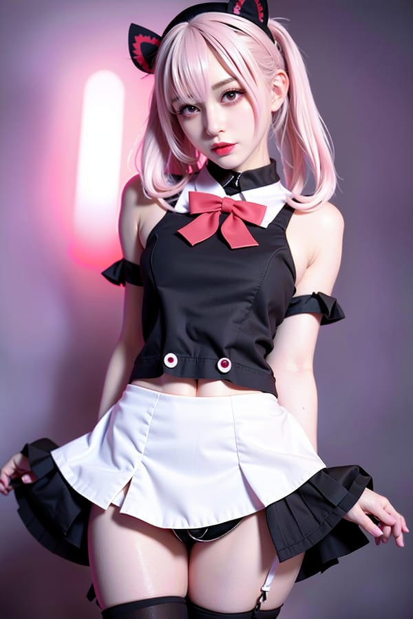 Tags: 21872187
<lora:JapaneseDollLikeness_v15:0.55>, (russian:1.05), maid cafe, stockings, (maid costume:1.11), choker, bowtie, headband, (pleated skirt:1.12), <lora:skirtlift-v4:0.82 <lora:Addams:0.34>, extremely detailed face, sexy lips, seductive smile, double eyelids, pale skin, perky breasts, 4K, RAW, best quality, hyper realistic, tall, (thigh gap:1.00), blush, 1girl, (dramatic:1.08)
Negative prompt: (worst quality:2.19)
Steps: 32, Sampler: DPM++ 2M Karras, CFG scale: 7.42, Seed: 1117863190, Size: 512x768, Model hash: fc2511737a, Model: chilloutmix_NiPrunedFp32Fix, Seed resize from: -1x-1, Denoising strength: 0.3, Version: v1.2.1, Hires upscale: 3.0, Hires steps: 16, Hires upscaler: ESRGAN_4x