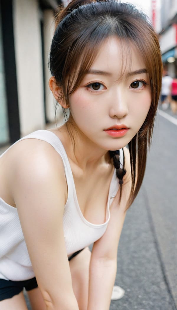 Tags: 21872187, SDXL
{"3": {"inputs": {"seed": 722842276393357, "steps": 64, "cfg": 7.88, "sampler_name": "dpmpp_2m", "scheduler": "karras", "denoise": 1.0, "model": ["27", 0], "positive": ["6", 0], "negative": ["7", 0], "latent_image": ["5", 0]}, "class_type": "KSampler"}, "4": {"inputs": {"ckpt_name": "leosamsHelloworldSDXL_helloworldSDXL32DPO.safetensors"}, "class_type": "CheckpointLoaderSimple"}, "5": {"inputs": {"width": 768, "height": 1344, "batch_size": 1}, "class_type": "EmptyLatentImage"}, "6": {"inputs": {"text": "23 year old girl, (japanese:0.98), (korean:1.11), (cute:0.96), (beautiful eyes:1.14), (seductive facial expression:0.98), (seductive pose:1.06), (eyelashes:1.11), (pale skin:1.12), (sexy lips:0.99), (temptress:0.97), (blush:1.04), (double eyelids:1.03), (idol:1.10), (detailed face:1.08), (slim:1.11), (on all fours:1.02), (spreading ass cheeks:1.03), (from behind:0.96), (backboob:0.96), (white tanktop:1.07), busy street, (RAW:1.09), (portra:1.05), (candid cinema:1.00), (film:1.06), (detailed skin:1.07), (textured skin:1.08), (natural looking skin:1.08), (skin fuzz:1.06), (soft lighting:1.08)", "clip": ["27", 1]}, "class_type": "CLIPTextEncode"}, "7": {"inputs": {"text": "(distorted:1.05), (worst quality:1.10), (bad hands:1.09), (twisted:1.14), (open mouth:1.14), (low resolution:1.09), (watermark:1.06)", "clip": ["27", 1]}, "class_type": "CLIPTextEncode"}, "8": {"inputs": {"samples": ["3", 0], "vae": ["4", 2]}, "class_type": "VAEDecode"}, "25": {"inputs": {"lora_name": "nudify_xl.safetensors", "strength_model": 0.21, "strength_clip": 0.13, "model": ["4", 0], "clip": ["4", 1]}, "class_type": "LoraLoader"}, "26": {"inputs": {"lora_name": "shirtlift_SDXL_v2.safetensors", "strength_model": 0.09, "strength_clip": 0.04, "model": ["25", 0], "clip": ["25", 1]}, "class_type": "LoraLoader"}, "27": {"inputs": {"lora_name": "PerfectEyesXL.safetensors", "strength_model": 0.13, "strength_clip": 0.12, "model": ["26", 0], "clip": ["26", 1]}, "class_type": "LoraLoader"}, "30": {"inputs": {"model_name": "4x_NMKD-Superscale-SP_178000_G.pth"}, "class_type": "UpscaleModelLoader"}, "31": {"inputs": {"upscale_model": ["30", 0], "image": ["8", 0]}, "class_type": "ImageUpscaleWithModel"}, "32": {"inputs": {"upscale_method": "lanczos", "scale_by": 0.5, "image": ["31", 0]}, "class_type": "ImageScaleBy"}, "33": {"inputs": {"pixels": ["32", 0], "vae": ["4", 2]}, "class_type": "VAEEncode"}, "34": {"inputs": {"seed": 722842276393357, "steps": 64, "cfg": 7.88, "sampler_name": "dpmpp_2m", "scheduler": "karras", "denoise": 0.3, "model": ["27", 0], "positive": ["6", 0], "negative": ["7", 0], "latent_image": ["33", 0]}, "class_type": "KSampler"}, "36": {"inputs": {"samples": ["34", 0], "vae": ["4", 2]}, "class_type": "VAEDecode"}, "39": {"inputs": {"filename_prefix": "comfyapi-1707338573416", "images": ["36", 0]}, "class_type": "SaveImage"}}