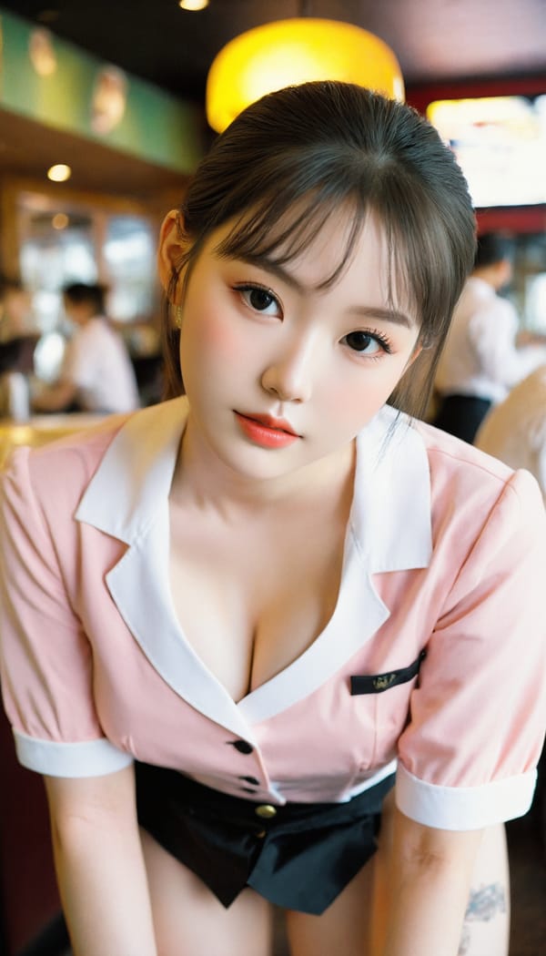 Tags: 21872187, SDXL
{"3": {"inputs": {"seed": 220035070457780, "steps": 32, "cfg": 6.86, "sampler_name": "dpmpp_2m", "scheduler": "karras", "denoise": 1.0, "model": ["27", 0], "positive": ["6", 0], "negative": ["7", 0], "latent_image": ["5", 0]}, "class_type": "KSampler"}, "4": {"inputs": {"ckpt_name": "leosamsHelloworldSDXL_helloworldSDXL32DPO.safetensors"}, "class_type": "CheckpointLoaderSimple"}, "5": {"inputs": {"width": 768, "height": 1344, "batch_size": 1}, "class_type": "EmptyLatentImage"}, "6": {"inputs": {"text": "19 year old girl, (blush:1.13), (cute:1.04), (pale skin:1.07), (seductive pose:1.05), (double eyelids:0.97), (eyelashes:1.09), (detailed face:1.07), (idol:1.09), (sexy lips:0.95), (beautiful eyes:1.10), (seductive facial expression:0.96), (slim:0.99), (temptress:1.07), (on all fours:1.14), (spreading ass cheeks:1.01), (from behind:1.06), (backboob:1.06), (a waitress in uniform:1.09) working at a restaurant, (RAW:1.02), (candid cinema:1.08), (detailed skin:1.03), (film:1.08), (natural looking skin:1.08), (soft lighting:1.08), (portra:1.07), (textured skin:1.02), (skin fuzz:1.03)", "clip": ["27", 1]}, "class_type": "CLIPTextEncode"}, "7": {"inputs": {"text": "(twisted:1.05), (low resolution:1.09), (bad hands:1.08), (distorted:1.11), (open mouth:1.09), (watermark:1.09), (worst quality:1.14)", "clip": ["27", 1]}, "class_type": "CLIPTextEncode"}, "8": {"inputs": {"samples": ["3", 0], "vae": ["4", 2]}, "class_type": "VAEDecode"}, "25": {"inputs": {"lora_name": "nudify_xl.safetensors", "strength_model": 0.14, "strength_clip": 0.23, "model": ["4", 0], "clip": ["4", 1]}, "class_type": "LoraLoader"}, "26": {"inputs": {"lora_name": "shirtlift_SDXL_v2.safetensors", "strength_model": 0.12, "strength_clip": 0.16, "model": ["25", 0], "clip": ["25", 1]}, "class_type": "LoraLoader"}, "27": {"inputs": {"lora_name": "PerfectEyesXL.safetensors", "strength_model": 0.03, "strength_clip": 0.04, "model": ["26", 0], "clip": ["26", 1]}, "class_type": "LoraLoader"}, "30": {"inputs": {"model_name": "4x_NMKD-Superscale-SP_178000_G.pth"}, "class_type": "UpscaleModelLoader"}, "31": {"inputs": {"upscale_model": ["30", 0], "image": ["8", 0]}, "class_type": "ImageUpscaleWithModel"}, "32": {"inputs": {"upscale_method": "lanczos", "scale_by": 0.5, "image": ["31", 0]}, "class_type": "ImageScaleBy"}, "33": {"inputs": {"pixels": ["32", 0], "vae": ["4", 2]}, "class_type": "VAEEncode"}, "34": {"inputs": {"seed": 220035070457780, "steps": 32, "cfg": 6.86, "sampler_name": "dpmpp_2m", "scheduler": "karras", "denoise": 0.3, "model": ["27", 0], "positive": ["6", 0], "negative": ["7", 0], "latent_image": ["33", 0]}, "class_type": "KSampler"}, "36": {"inputs": {"samples": ["34", 0], "vae": ["4", 2]}, "class_type": "VAEDecode"}, "39": {"inputs": {"filename_prefix": "comfyapi-1707579808210", "images": ["36", 0]}, "class_type": "SaveImage"}}