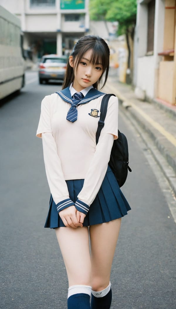 Tags: 21872187, SDXL
{"3": {"inputs": {"seed": 837503141175817, "steps": 32, "cfg": 5.32, "sampler_name": "dpmpp_2m", "scheduler": "karras", "denoise": 1.0, "model": ["27", 0], "positive": ["6", 0], "negative": ["7", 0], "latent_image": ["5", 0]}, "class_type": "KSampler"}, "4": {"inputs": {"ckpt_name": "helloworldxl.safetensors"}, "class_type": "CheckpointLoaderSimple"}, "5": {"inputs": {"width": 768, "height": 1344, "batch_size": 1}, "class_type": "EmptyLatentImage"}, "6": {"inputs": {"text": "18 year old girl, (chinese:0.96), (irish:0.98), (japanese:1.14), (detailed face:1.01), (beautiful eyes:1.09), (seductive pose:1.05), (blush:0.96), (cute:1.11), (sexy lips:0.98), (temptress:1.14), (eyelashes:1.07), (double eyelids:1.05), (idol:1.03), (seductive facial expression:1.13), (pale skin:1.13), (slim:1.03), (perky ass:1.02), (exposed ass:1.01), (looking back:0.97), (sexy ass:0.98), (thigh gap:0.97), (school uniform:1.12), choker, busy street, (film:1.01), (detailed skin:1.00), (skin fuzz:1.08), (candid cinema:1.00), (RAW:1.01), (soft lighting:1.05), (portra:1.08), (natural looking skin:1.09), (textured skin:1.06)", "clip": ["27", 1]}, "class_type": "CLIPTextEncode"}, "7": {"inputs": {"text": "(bad hands:1.11), (twisted:1.11), (low resolution:1.13), (watermark:1.06), (distorted:1.10), (open mouth:1.05), (worst quality:1.06)", "clip": ["27", 1]}, "class_type": "CLIPTextEncode"}, "8": {"inputs": {"samples": ["3", 0], "vae": ["4", 2]}, "class_type": "VAEDecode"}, "25": {"inputs": {"lora_name": "nudify_xl.safetensors", "strength_model": 0.08, "strength_clip": 0.21, "model": ["4", 0], "clip": ["4", 1]}, "class_type": "LoraLoader"}, "26": {"inputs": {"lora_name": "shirtlift_SDXL_v2.safetensors", "strength_model": 0.08, "strength_clip": 0.14, "model": ["25", 0], "clip": ["25", 1]}, "class_type": "LoraLoader"}, "27": {"inputs": {"lora_name": "PerfectEyesXL.safetensors", "strength_model": 0.14, "strength_clip": 0.06, "model": ["26", 0], "clip": ["26", 1]}, "class_type": "LoraLoader"}, "30": {"inputs": {"model_name": "4x_NMKD-Superscale-SP_178000_G.pth"}, "class_type": "UpscaleModelLoader"}, "31": {"inputs": {"upscale_model": ["30", 0], "image": ["8", 0]}, "class_type": "ImageUpscaleWithModel"}, "32": {"inputs": {"upscale_method": "lanczos", "scale_by": 0.5, "image": ["31", 0]}, "class_type": "ImageScaleBy"}, "33": {"inputs": {"pixels": ["32", 0], "vae": ["4", 2]}, "class_type": "VAEEncode"}, "34": {"inputs": {"seed": 837503141175817, "steps": 32, "cfg": 5.32, "sampler_name": "dpmpp_2m", "scheduler": "karras", "denoise": 0.3, "model": ["27", 0], "positive": ["6", 0], "negative": ["7", 0], "latent_image": ["33", 0]}, "class_type": "KSampler"}, "36": {"inputs": {"samples": ["34", 0], "vae": ["4", 2]}, "class_type": "VAEDecode"}, "39": {"inputs": {"filename_prefix": "comfyapi-1724323424831", "images": ["36", 0]}, "class_type": "SaveImage"}}